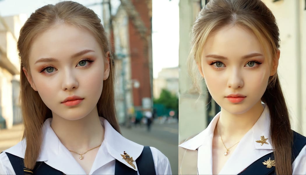 Tags: 21872187, SDXL
{"3": {"inputs": {"seed": 315276116114753, "steps": 32, "cfg": 7.2, "sampler_name": "dpmpp_2m", "scheduler": "karras", "denoise": 1.0, "model": ["27", 0], "positive": ["6", 0], "negative": ["7", 0], "latent_image": ["5", 0]}, "class_type": "KSampler"}, "4": {"inputs": {"ckpt_name": "juggernautxl.safetensors"}, "class_type": "CheckpointLoaderSimple"}, "5": {"inputs": {"width": 1344, "height": 768, "batch_size": 1}, "class_type": "EmptyLatentImage"}, "6": {"inputs": {"text": "19 year old girl, (russian:1.09), (temptress:0.99), (detailed face:0.95), (seductive pose:1.00), (sexy lips:1.13), (cute:1.04), (beautiful eyes:1.01), (seductive facial expression:1.14), (slim:1.08), (idol:1.14), (double eyelids:1.14), (eyelashes:1.06), (blush:0.99), (pale skin:1.11), (in a seductive pose:1.14), (large perky breasts:1.10), (cleavage:0.96), (thigh gap:1.07), (school uniform:1.08), choker, busy street, (candid cinema:1.03), (RAW:1.04), (skin fuzz:1.09), (natural looking skin:1.00), (textured skin:1.00), (detailed skin:1.03), (soft lighting:1.03), (portra:1.07), (film:1.01)", "clip": ["27", 1]}, "class_type": "CLIPTextEncode"}, "7": {"inputs": {"text": "(watermark:1.05), (open mouth:1.06), (distorted:1.14), (worst quality:1.10), (low resolution:1.11), (bad hands:1.13), (twisted:1.11)", "clip": ["27", 1]}, "class_type": "CLIPTextEncode"}, "8": {"inputs": {"samples": ["3", 0], "vae": ["4", 2]}, "class_type": "VAEDecode"}, "25": {"inputs": {"lora_name": "nudify_xl.safetensors", "strength_model": 0.26, "strength_clip": 0.2, "model": ["4", 0], "clip": ["4", 1]}, "class_type": "LoraLoader"}, "26": {"inputs": {"lora_name": "shirtlift_SDXL_v2.safetensors", "strength_model": 0.14, "strength_clip": 0.19, "model": ["25", 0], "clip": ["25", 1]}, "class_type": "LoraLoader"}, "27": {"inputs": {"lora_name": "PerfectEyesXL.safetensors", "strength_model": 0.1, "strength_clip": 0.06, "model": ["26", 0], "clip": ["26", 1]}, "class_type": "LoraLoader"}, "30": {"inputs": {"model_name": "4x_NMKD-Superscale-SP_178000_G.pth"}, "class_type": "UpscaleModelLoader"}, "31": {"inputs": {"upscale_model": ["30", 0], "image": ["8", 0]}, "class_type": "ImageUpscaleWithModel"}, "32": {"inputs": {"upscale_method": "lanczos", "scale_by": 0.5, "image": ["31", 0]}, "class_type": "ImageScaleBy"}, "33": {"inputs": {"pixels": ["32", 0], "vae": ["4", 2]}, "class_type": "VAEEncode"}, "34": {"inputs": {"seed": 315276116114753, "steps": 32, "cfg": 7.2, "sampler_name": "dpmpp_2m", "scheduler": "karras", "denoise": 0.3, "model": ["27", 0], "positive": ["6", 0], "negative": ["7", 0], "latent_image": ["33", 0]}, "class_type": "KSampler"}, "36": {"inputs": {"samples": ["34", 0], "vae": ["4", 2]}, "class_type": "VAEDecode"}, "39": {"inputs": {"filename_prefix": "comfyapi-1717313069104", "images": ["36", 0]}, "class_type": "SaveImage"}}