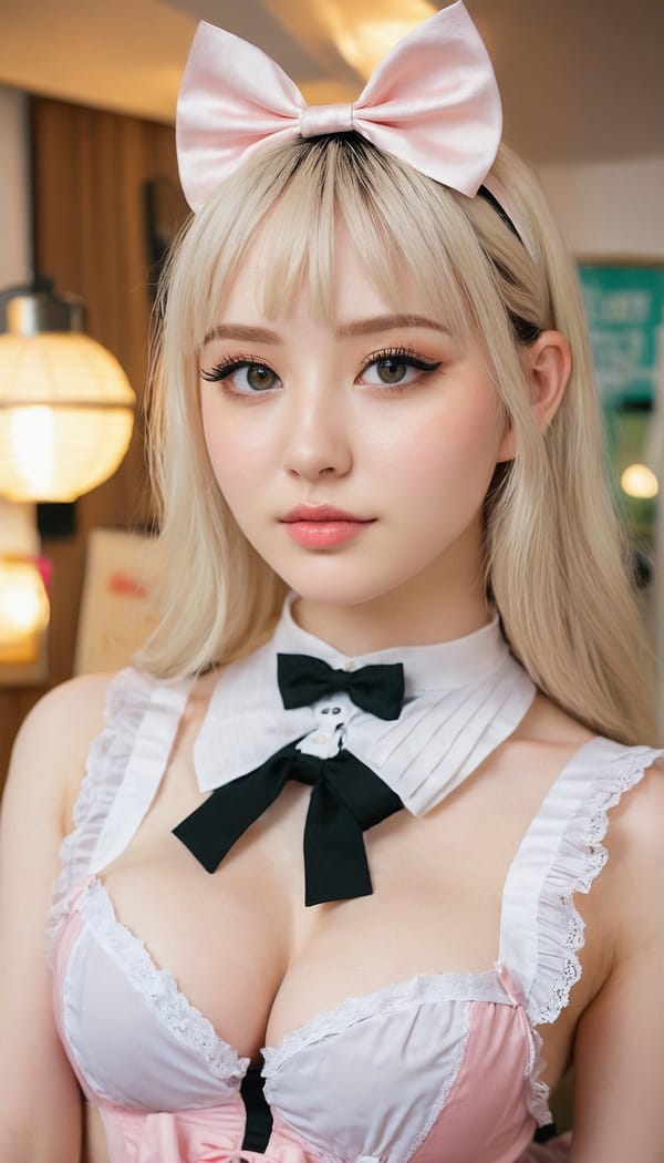 Tags: 21872187, SDXL
{"3": {"inputs": {"seed": 984464981503184, "steps": 64, "cfg": 5.53, "sampler_name": "dpmpp_2m", "scheduler": "karras", "denoise": 1.0, "model": ["27", 0], "positive": ["6", 0], "negative": ["7", 0], "latent_image": ["5", 0]}, "class_type": "KSampler"}, "4": {"inputs": {"ckpt_name": "juggernautxl.safetensors"}, "class_type": "CheckpointLoaderSimple"}, "5": {"inputs": {"width": 768, "height": 1344, "batch_size": 1}, "class_type": "EmptyLatentImage"}, "6": {"inputs": {"text": "24 year old girl, (eyelashes:1.08), (beautiful eyes:1.10), (sexy lips:1.12), (pale skin:1.08), (seductive facial expression:1.11), (cute:1.01), (detailed face:1.01), (slim:1.09), (double eyelids:1.10), (seductive pose:1.05), (temptress:0.95), (blush:0.98), (idol:1.14), (in a seductive pose:1.13), (large perky breasts:1.06), (cleavage:1.09), (thigh gap:0.95), in a (skimpy maid costume:1.02) working at a maid cafe, choker, bowtie, headband, pleated skirt, (natural looking skin:1.04), (portra:1.00), (textured skin:1.02), (soft lighting:1.03), (skin fuzz:1.03), (candid cinema:1.05), (detailed skin:1.02), (film:1.07), (RAW:1.00)", "clip": ["27", 1]}, "class_type": "CLIPTextEncode"}, "7": {"inputs": {"text": "(low resolution:1.08), (watermark:1.10), (twisted:1.05), (bad hands:1.09), (distorted:1.10), (worst quality:1.14), (open mouth:1.09)", "clip": ["27", 1]}, "class_type": "CLIPTextEncode"}, "8": {"inputs": {"samples": ["3", 0], "vae": ["4", 2]}, "class_type": "VAEDecode"}, "25": {"inputs": {"lora_name": "nudify_xl.safetensors", "strength_model": 0.2, "strength_clip": 0.36, "model": ["4", 0], "clip": ["4", 1]}, "class_type": "LoraLoader"}, "26": {"inputs": {"lora_name": "shirtlift_SDXL_v2.safetensors", "strength_model": 0.13, "strength_clip": 0.17, "model": ["25", 0], "clip": ["25", 1]}, "class_type": "LoraLoader"}, "27": {"inputs": {"lora_name": "PerfectEyesXL.safetensors", "strength_model": 0.06, "strength_clip": 0.14, "model": ["26", 0], "clip": ["26", 1]}, "class_type": "LoraLoader"}, "30": {"inputs": {"model_name": "4x_NMKD-Superscale-SP_178000_G.pth"}, "class_type": "UpscaleModelLoader"}, "31": {"inputs": {"upscale_model": ["30", 0], "image": ["8", 0]}, "class_type": "ImageUpscaleWithModel"}, "32": {"inputs": {"upscale_method": "lanczos", "scale_by": 0.5, "image": ["31", 0]}, "class_type": "ImageScaleBy"}, "33": {"inputs": {"pixels": ["32", 0], "vae": ["4", 2]}, "class_type": "VAEEncode"}, "34": {"inputs": {"seed": 984464981503184, "steps": 64, "cfg": 5.53, "sampler_name": "dpmpp_2m", "scheduler": "karras", "denoise": 0.3, "model": ["27", 0], "positive": ["6", 0], "negative": ["7", 0], "latent_image": ["33", 0]}, "class_type": "KSampler"}, "36": {"inputs": {"samples": ["34", 0], "vae": ["4", 2]}, "class_type": "VAEDecode"}, "39": {"inputs": {"filename_prefix": "comfyapi-1735175503267", "images": ["36", 0]}, "class_type": "SaveImage"}}