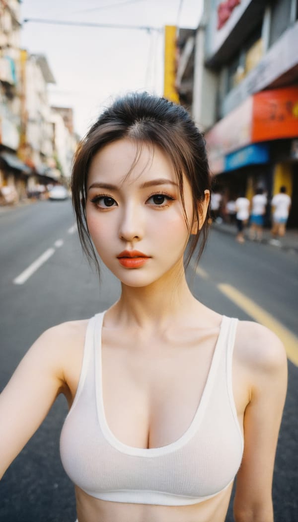Tags: 21872187, SDXL
{"3": {"inputs": {"seed": 386051399981504, "steps": 64, "cfg": 7.11, "sampler_name": "dpmpp_2m", "scheduler": "karras", "denoise": 1.0, "model": ["27", 0], "positive": ["6", 0], "negative": ["7", 0], "latent_image": ["5", 0]}, "class_type": "KSampler"}, "4": {"inputs": {"ckpt_name": "helloworldxl.safetensors"}, "class_type": "CheckpointLoaderSimple"}, "5": {"inputs": {"width": 768, "height": 1344, "batch_size": 1}, "class_type": "EmptyLatentImage"}, "6": {"inputs": {"text": "23 year old girl, (seductive facial expression:1.05), (beautiful eyes:1.14), (blush:1.02), (cute:1.11), (temptress:1.02), (slim:1.02), (seductive pose:1.09), (pale skin:1.07), (idol:1.00), (double eyelids:0.95), (sexy lips:1.00), (eyelashes:1.14), (detailed face:1.07), (in a seductive pose:1.04), (large perky breasts:0.98), (cleavage:1.00), (thigh gap:1.00), (white tanktop:0.99), busy street, (RAW:1.00), (skin fuzz:1.03), (portra:1.02), (film:1.00), (natural looking skin:1.00), (candid cinema:1.02), (textured skin:1.07), (soft lighting:1.02), (detailed skin:1.05)", "clip": ["27", 1]}, "class_type": "CLIPTextEncode"}, "7": {"inputs": {"text": "(worst quality:1.09), (distorted:1.13), (twisted:1.09), (open mouth:1.14), (watermark:1.05), (low resolution:1.11), (bad hands:1.06)", "clip": ["27", 1]}, "class_type": "CLIPTextEncode"}, "8": {"inputs": {"samples": ["3", 0], "vae": ["4", 2]}, "class_type": "VAEDecode"}, "25": {"inputs": {"lora_name": "nudify_xl.safetensors", "strength_model": 0.1, "strength_clip": 0.24, "model": ["4", 0], "clip": ["4", 1]}, "class_type": "LoraLoader"}, "26": {"inputs": {"lora_name": "shirtlift_SDXL_v2.safetensors", "strength_model": 0.08, "strength_clip": 0.12, "model": ["25", 0], "clip": ["25", 1]}, "class_type": "LoraLoader"}, "27": {"inputs": {"lora_name": "PerfectEyesXL.safetensors", "strength_model": 0.19, "strength_clip": 0.04, "model": ["26", 0], "clip": ["26", 1]}, "class_type": "LoraLoader"}, "30": {"inputs": {"model_name": "4x_NMKD-Superscale-SP_178000_G.pth"}, "class_type": "UpscaleModelLoader"}, "31": {"inputs": {"upscale_model": ["30", 0], "image": ["8", 0]}, "class_type": "ImageUpscaleWithModel"}, "32": {"inputs": {"upscale_method": "lanczos", "scale_by": 0.5, "image": ["31", 0]}, "class_type": "ImageScaleBy"}, "33": {"inputs": {"pixels": ["32", 0], "vae": ["4", 2]}, "class_type": "VAEEncode"}, "34": {"inputs": {"seed": 386051399981504, "steps": 64, "cfg": 7.11, "sampler_name": "dpmpp_2m", "scheduler": "karras", "denoise": 0.3, "model": ["27", 0], "positive": ["6", 0], "negative": ["7", 0], "latent_image": ["33", 0]}, "class_type": "KSampler"}, "36": {"inputs": {"samples": ["34", 0], "vae": ["4", 2]}, "class_type": "VAEDecode"}, "39": {"inputs": {"filename_prefix": "comfyapi-1711953552551", "images": ["36", 0]}, "class_type": "SaveImage"}}