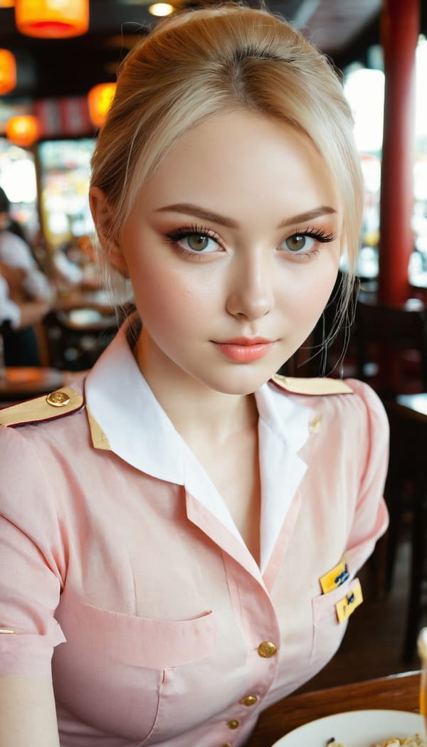 Tags: 21872187, SDXL
{"3": {"inputs": {"seed": 641577568381161, "steps": 32, "cfg": 6.55, "sampler_name": "dpmpp_2m", "scheduler": "karras", "denoise": 1.0, "model": ["27", 0], "positive": ["6", 0], "negative": ["7", 0], "latent_image": ["5", 0]}, "class_type": "KSampler"}, "4": {"inputs": {"ckpt_name": "juggernautxl.safetensors"}, "class_type": "CheckpointLoaderSimple"}, "5": {"inputs": {"width": 768, "height": 1344, "batch_size": 1}, "class_type": "EmptyLatentImage"}, "6": {"inputs": {"text": "26 year old girl, (russian:1.00), (seductive facial expression:1.00), (temptress:1.01), (double eyelids:1.14), (sexy lips:1.10), (idol:1.01), (beautiful eyes:1.09), (eyelashes:1.11), (pale skin:0.96), (slim:0.99), (seductive pose:0.99), (detailed face:1.14), (cute:1.10), (blush:1.02), (in a seductive pose:1.11), (large perky breasts:0.99), (cleavage:0.97), (thigh gap:1.00), (a waitress in uniform:1.06) working at a restaurant, (portra:1.06), (candid cinema:1.03), (RAW:1.07), (textured skin:1.04), (film:1.08), (soft lighting:1.05), (skin fuzz:1.08), (detailed skin:1.08), (natural looking skin:1.09)", "clip": ["27", 1]}, "class_type": "CLIPTextEncode"}, "7": {"inputs": {"text": "(low resolution:1.08), (watermark:1.06), (open mouth:1.13), (distorted:1.08), (twisted:1.14), (worst quality:1.14), (bad hands:1.06)", "clip": ["27", 1]}, "class_type": "CLIPTextEncode"}, "8": {"inputs": {"samples": ["3", 0], "vae": ["4", 2]}, "class_type": "VAEDecode"}, "25": {"inputs": {"lora_name": "nudify_xl.safetensors", "strength_model": 0.23, "strength_clip": 0.3, "model": ["4", 0], "clip": ["4", 1]}, "class_type": "LoraLoader"}, "26": {"inputs": {"lora_name": "shirtlift_SDXL_v2.safetensors", "strength_model": 0.04, "strength_clip": 0.19, "model": ["25", 0], "clip": ["25", 1]}, "class_type": "LoraLoader"}, "27": {"inputs": {"lora_name": "PerfectEyesXL.safetensors", "strength_model": 0.1, "strength_clip": 0.17, "model": ["26", 0], "clip": ["26", 1]}, "class_type": "LoraLoader"}, "30": {"inputs": {"model_name": "4x_NMKD-Superscale-SP_178000_G.pth"}, "class_type": "UpscaleModelLoader"}, "31": {"inputs": {"upscale_model": ["30", 0], "image": ["8", 0]}, "class_type": "ImageUpscaleWithModel"}, "32": {"inputs": {"upscale_method": "lanczos", "scale_by": 0.5, "image": ["31", 0]}, "class_type": "ImageScaleBy"}, "33": {"inputs": {"pixels": ["32", 0], "vae": ["4", 2]}, "class_type": "VAEEncode"}, "34": {"inputs": {"seed": 641577568381161, "steps": 32, "cfg": 6.55, "sampler_name": "dpmpp_2m", "scheduler": "karras", "denoise": 0.3, "model": ["27", 0], "positive": ["6", 0], "negative": ["7", 0], "latent_image": ["33", 0]}, "class_type": "KSampler"}, "36": {"inputs": {"samples": ["34", 0], "vae": ["4", 2]}, "class_type": "VAEDecode"}, "39": {"inputs": {"filename_prefix": "comfyapi-1731322842817", "images": ["36", 0]}, "class_type": "SaveImage"}}