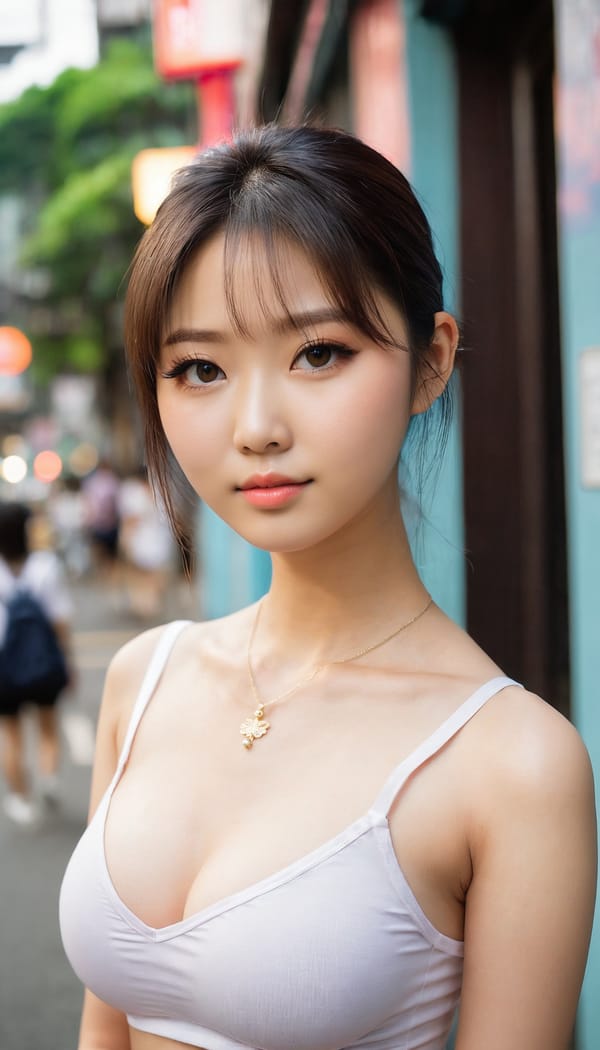 Tags: 21872187, SDXL
{"3": {"inputs": {"seed": 291962535647031, "steps": 64, "cfg": 7.59, "sampler_name": "dpmpp_2m", "scheduler": "karras", "denoise": 1.0, "model": ["27", 0], "positive": ["6", 0], "negative": ["7", 0], "latent_image": ["5", 0]}, "class_type": "KSampler"}, "4": {"inputs": {"ckpt_name": "juggernautxl.safetensors"}, "class_type": "CheckpointLoaderSimple"}, "5": {"inputs": {"width": 768, "height": 1344, "batch_size": 1}, "class_type": "EmptyLatentImage"}, "6": {"inputs": {"text": "28 year old girl, (taiwanese:1.01), (double eyelids:1.00), (idol:1.13), (temptress:0.95), (eyelashes:1.13), (detailed face:0.97), (seductive facial expression:1.06), (blush:1.05), (beautiful eyes:1.03), (seductive pose:1.07), (cute:1.01), (sexy lips:1.01), (pale skin:1.12), (slim:0.98), (in a seductive pose:1.07), (large perky breasts:1.03), (cleavage:1.10), (thigh gap:1.02), (school uniform:0.96), choker, busy street, (detailed skin:1.07), (skin fuzz:1.06), (portra:1.03), (candid cinema:1.01), (textured skin:1.06), (RAW:1.00), (natural looking skin:1.03), (soft lighting:1.02), (film:1.03)", "clip": ["27", 1]}, "class_type": "CLIPTextEncode"}, "7": {"inputs": {"text": "(open mouth:1.05), (bad hands:1.07), (distorted:1.08), (worst quality:1.08), (twisted:1.13), (low resolution:1.09), (watermark:1.08)", "clip": ["27", 1]}, "class_type": "CLIPTextEncode"}, "8": {"inputs": {"samples": ["3", 0], "vae": ["4", 2]}, "class_type": "VAEDecode"}, "25": {"inputs": {"lora_name": "nudify_xl.safetensors", "strength_model": 0.11, "strength_clip": 0.13, "model": ["4", 0], "clip": ["4", 1]}, "class_type": "LoraLoader"}, "26": {"inputs": {"lora_name": "shirtlift_SDXL_v2.safetensors", "strength_model": 0.0, "strength_clip": 0.01, "model": ["25", 0], "clip": ["25", 1]}, "class_type": "LoraLoader"}, "27": {"inputs": {"lora_name": "PerfectEyesXL.safetensors", "strength_model": 0.17, "strength_clip": 0.04, "model": ["26", 0], "clip": ["26", 1]}, "class_type": "LoraLoader"}, "30": {"inputs": {"model_name": "4x_NMKD-Superscale-SP_178000_G.pth"}, "class_type": "UpscaleModelLoader"}, "31": {"inputs": {"upscale_model": ["30", 0], "image": ["8", 0]}, "class_type": "ImageUpscaleWithModel"}, "32": {"inputs": {"upscale_method": "lanczos", "scale_by": 0.5, "image": ["31", 0]}, "class_type": "ImageScaleBy"}, "33": {"inputs": {"pixels": ["32", 0], "vae": ["4", 2]}, "class_type": "VAEEncode"}, "34": {"inputs": {"seed": 291962535647031, "steps": 64, "cfg": 7.59, "sampler_name": "dpmpp_2m", "scheduler": "karras", "denoise": 0.3, "model": ["27", 0], "positive": ["6", 0], "negative": ["7", 0], "latent_image": ["33", 0]}, "class_type": "KSampler"}, "36": {"inputs": {"samples": ["34", 0], "vae": ["4", 2]}, "class_type": "VAEDecode"}, "39": {"inputs": {"filename_prefix": "comfyapi-1718511572375", "images": ["36", 0]}, "class_type": "SaveImage"}}