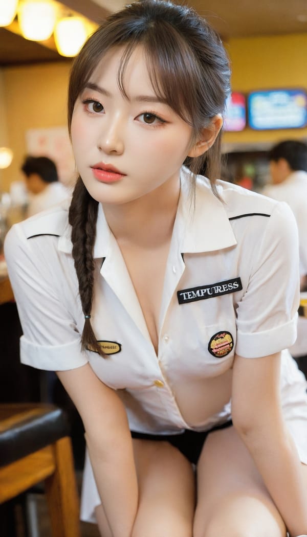 Tags: 21872187, SDXL
{"3": {"inputs": {"seed": 963161580416292, "steps": 32, "cfg": 6.47, "sampler_name": "dpmpp_2m", "scheduler": "karras", "denoise": 1.0, "model": ["27", 0], "positive": ["6", 0], "negative": ["7", 0], "latent_image": ["5", 0]}, "class_type": "KSampler"}, "4": {"inputs": {"ckpt_name": "leosamsHelloworldSDXL_helloworldSDXL32DPO.safetensors"}, "class_type": "CheckpointLoaderSimple"}, "5": {"inputs": {"width": 768, "height": 1344, "batch_size": 1}, "class_type": "EmptyLatentImage"}, "6": {"inputs": {"text": "20 year old girl, (korean:1.01), (seductive facial expression:1.03), (slim:1.12), (seductive pose:1.09), (sexy lips:0.96), (idol:1.06), (temptress:0.99), (blush:1.07), (beautiful eyes:1.01), (detailed face:0.97), (double eyelids:0.97), (cute:1.04), (eyelashes:1.14), (pale skin:0.98), (on all fours:1.09), (spreading ass cheeks:0.99), (from behind:1.10), (backboob:1.12), (a waitress in uniform:1.05) working at a restaurant, (natural looking skin:1.03), (film:1.03), (detailed skin:1.01), (RAW:1.05), (portra:1.07), (skin fuzz:1.08), (textured skin:1.04), (soft lighting:1.01)", "clip": ["27", 1]}, "class_type": "CLIPTextEncode"}, "7": {"inputs": {"text": "(worst quality:1.14), (twisted:1.07), (low resolution:1.08), (distorted:1.05), (open mouth:1.06), (bad hands:1.05), (watermark:1.10)", "clip": ["27", 1]}, "class_type": "CLIPTextEncode"}, "8": {"inputs": {"samples": ["3", 0], "vae": ["4", 2]}, "class_type": "VAEDecode"}, "25": {"inputs": {"lora_name": "nudify_xl.safetensors", "strength_model": 0.22, "strength_clip": 0.24, "model": ["4", 0], "clip": ["4", 1]}, "class_type": "LoraLoader"}, "26": {"inputs": {"lora_name": "shirtlift_SDXL_v2.safetensors", "strength_model": 0.17, "strength_clip": 0.09, "model": ["25", 0], "clip": ["25", 1]}, "class_type": "LoraLoader"}, "27": {"inputs": {"lora_name": "PerfectEyesXL.safetensors", "strength_model": 0.09, "strength_clip": 0.09, "model": ["26", 0], "clip": ["26", 1]}, "class_type": "LoraLoader"}, "30": {"inputs": {"model_name": "4x_NMKD-Superscale-SP_178000_G.pth"}, "class_type": "UpscaleModelLoader"}, "31": {"inputs": {"upscale_model": ["30", 0], "image": ["8", 0]}, "class_type": "ImageUpscaleWithModel"}, "32": {"inputs": {"upscale_method": "lanczos", "scale_by": 0.5, "image": ["31", 0]}, "class_type": "ImageScaleBy"}, "33": {"inputs": {"pixels": ["32", 0], "vae": ["4", 2]}, "class_type": "VAEEncode"}, "34": {"inputs": {"seed": 963161580416292, "steps": 32, "cfg": 6.47, "sampler_name": "dpmpp_2m", "scheduler": "karras", "denoise": 0.3, "model": ["27", 0], "positive": ["6", 0], "negative": ["7", 0], "latent_image": ["33", 0]}, "class_type": "KSampler"}, "36": {"inputs": {"samples": ["34", 0], "vae": ["4", 2]}, "class_type": "VAEDecode"}, "39": {"inputs": {"filename_prefix": "comfyapi-1708117162227", "images": ["36", 0]}, "class_type": "SaveImage"}}