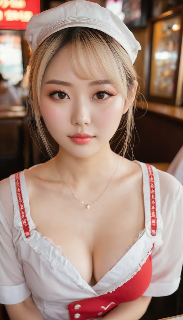 Tags: 21872187, SDXL
{"3": {"inputs": {"seed": 188342962007073, "steps": 32, "cfg": 5.42, "sampler_name": "dpmpp_2m", "scheduler": "karras", "denoise": 1.0, "model": ["27", 0], "positive": ["6", 0], "negative": ["7", 0], "latent_image": ["5", 0]}, "class_type": "KSampler"}, "4": {"inputs": {"ckpt_name": "juggernautxl.safetensors"}, "class_type": "CheckpointLoaderSimple"}, "5": {"inputs": {"width": 768, "height": 1344, "batch_size": 1}, "class_type": "EmptyLatentImage"}, "6": {"inputs": {"text": "26 year old girl, (japanese:1.11), (russian:1.06), (sexy lips:1.09), (detailed face:0.97), (blush:1.07), (temptress:1.11), (double eyelids:1.12), (cute:0.99), (slim:1.10), (eyelashes:1.06), (seductive facial expression:1.06), (beautiful eyes:0.95), (pale skin:1.03), (seductive pose:1.08), (idol:1.04), (in a seductive pose:1.02), (large perky breasts:1.01), (cleavage:0.99), (thigh gap:1.03), (a waitress in uniform:0.99) working at a restaurant, (candid cinema:1.05), (textured skin:1.01), (soft lighting:1.01), (detailed skin:1.01), (portra:1.09), (film:1.06), (skin fuzz:1.05), (RAW:1.01), (natural looking skin:1.00)", "clip": ["27", 1]}, "class_type": "CLIPTextEncode"}, "7": {"inputs": {"text": "(watermark:1.05), (low resolution:1.09), (worst quality:1.10), (distorted:1.14), (open mouth:1.07), (twisted:1.13), (bad hands:1.13)", "clip": ["27", 1]}, "class_type": "CLIPTextEncode"}, "8": {"inputs": {"samples": ["3", 0], "vae": ["4", 2]}, "class_type": "VAEDecode"}, "25": {"inputs": {"lora_name": "nudify_xl.safetensors", "strength_model": 0.13, "strength_clip": 0.21, "model": ["4", 0], "clip": ["4", 1]}, "class_type": "LoraLoader"}, "26": {"inputs": {"lora_name": "shirtlift_SDXL_v2.safetensors", "strength_model": 0.17, "strength_clip": 0.04, "model": ["25", 0], "clip": ["25", 1]}, "class_type": "LoraLoader"}, "27": {"inputs": {"lora_name": "PerfectEyesXL.safetensors", "strength_model": 0.02, "strength_clip": 0.13, "model": ["26", 0], "clip": ["26", 1]}, "class_type": "LoraLoader"}, "30": {"inputs": {"model_name": "4x_NMKD-Superscale-SP_178000_G.pth"}, "class_type": "UpscaleModelLoader"}, "31": {"inputs": {"upscale_model": ["30", 0], "image": ["8", 0]}, "class_type": "ImageUpscaleWithModel"}, "32": {"inputs": {"upscale_method": "lanczos", "scale_by": 0.5, "image": ["31", 0]}, "class_type": "ImageScaleBy"}, "33": {"inputs": {"pixels": ["32", 0], "vae": ["4", 2]}, "class_type": "VAEEncode"}, "34": {"inputs": {"seed": 188342962007073, "steps": 32, "cfg": 5.42, "sampler_name": "dpmpp_2m", "scheduler": "karras", "denoise": 0.3, "model": ["27", 0], "positive": ["6", 0], "negative": ["7", 0], "latent_image": ["33", 0]}, "class_type": "KSampler"}, "36": {"inputs": {"samples": ["34", 0], "vae": ["4", 2]}, "class_type": "VAEDecode"}, "39": {"inputs": {"filename_prefix": "comfyapi-1734383448612", "images": ["36", 0]}, "class_type": "SaveImage"}}