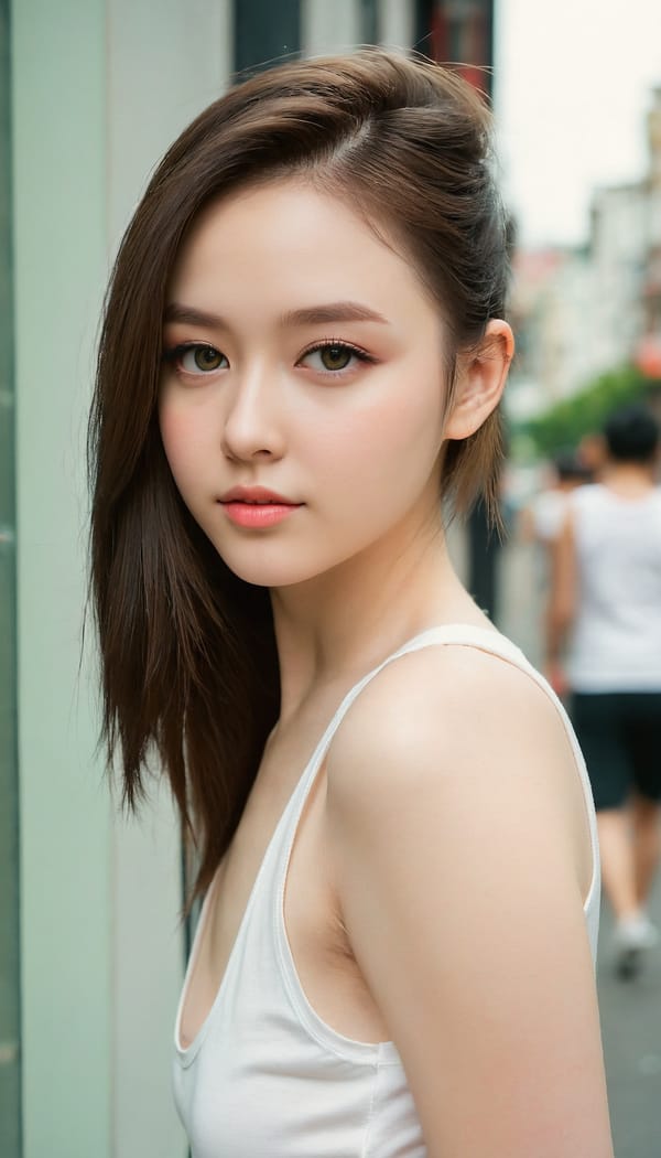 Tags: 21872187, SDXL
{"3": {"inputs": {"seed": 916092539088541, "steps": 32, "cfg": 7.55, "sampler_name": "dpmpp_2m", "scheduler": "karras", "denoise": 1.0, "model": ["27", 0], "positive": ["6", 0], "negative": ["7", 0], "latent_image": ["5", 0]}, "class_type": "KSampler"}, "4": {"inputs": {"ckpt_name": "juggernautXL_v8Rundiffusion.safetensors"}, "class_type": "CheckpointLoaderSimple"}, "5": {"inputs": {"width": 768, "height": 1344, "batch_size": 1}, "class_type": "EmptyLatentImage"}, "6": {"inputs": {"text": "19 year old girl, (blush:1.03), (seductive facial expression:0.97), (sexy lips:1.06), (temptress:0.97), (seductive pose:1.12), (pale skin:1.03), (beautiful eyes:1.04), (double eyelids:1.01), (detailed face:0.99), (cute:1.08), (slim:1.09), (idol:1.00), (eyelashes:0.97), (perky ass:1.02), (exposed ass:1.03), (looking back:1.09), (sexy ass:1.08), (thigh gap:1.14), (white tanktop:1.13), busy street, (natural looking skin:1.04), (skin fuzz:1.07), (portra:1.01), (detailed skin:1.00), (candid cinema:1.06), (soft lighting:1.04), (textured skin:1.01), (film:1.08), (RAW:1.00)", "clip": ["27", 1]}, "class_type": "CLIPTextEncode"}, "7": {"inputs": {"text": "(twisted:1.11), (bad hands:1.10), (open mouth:1.07), (low resolution:1.08), (worst quality:1.07), (watermark:1.10), (distorted:1.12)", "clip": ["27", 1]}, "class_type": "CLIPTextEncode"}, "8": {"inputs": {"samples": ["3", 0], "vae": ["4", 2]}, "class_type": "VAEDecode"}, "25": {"inputs": {"lora_name": "nudify_xl.safetensors", "strength_model": 0.16, "strength_clip": 0.12, "model": ["4", 0], "clip": ["4", 1]}, "class_type": "LoraLoader"}, "26": {"inputs": {"lora_name": "shirtlift_SDXL_v2.safetensors", "strength_model": 0.13, "strength_clip": 0.09, "model": ["25", 0], "clip": ["25", 1]}, "class_type": "LoraLoader"}, "27": {"inputs": {"lora_name": "PerfectEyesXL.safetensors", "strength_model": 0.14, "strength_clip": 0.1, "model": ["26", 0], "clip": ["26", 1]}, "class_type": "LoraLoader"}, "30": {"inputs": {"model_name": "4x_NMKD-Superscale-SP_178000_G.pth"}, "class_type": "UpscaleModelLoader"}, "31": {"inputs": {"upscale_model": ["30", 0], "image": ["8", 0]}, "class_type": "ImageUpscaleWithModel"}, "32": {"inputs": {"upscale_method": "lanczos", "scale_by": 0.5, "image": ["31", 0]}, "class_type": "ImageScaleBy"}, "33": {"inputs": {"pixels": ["32", 0], "vae": ["4", 2]}, "class_type": "VAEEncode"}, "34": {"inputs": {"seed": 916092539088541, "steps": 32, "cfg": 7.55, "sampler_name": "dpmpp_2m", "scheduler": "karras", "denoise": 0.3, "model": ["27", 0], "positive": ["6", 0], "negative": ["7", 0], "latent_image": ["33", 0]}, "class_type": "KSampler"}, "36": {"inputs": {"samples": ["34", 0], "vae": ["4", 2]}, "class_type": "VAEDecode"}, "39": {"inputs": {"filename_prefix": "comfyapi-1707267796906", "images": ["36", 0]}, "class_type": "SaveImage"}}