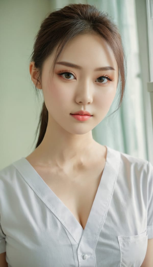 Tags: 21872187, SDXL
{"3": {"inputs": {"seed": 893756976806357, "steps": 32, "cfg": 5.94, "sampler_name": "dpmpp_2m", "scheduler": "karras", "denoise": 1.0, "model": ["27", 0], "positive": ["6", 0], "negative": ["7", 0], "latent_image": ["5", 0]}, "class_type": "KSampler"}, "4": {"inputs": {"ckpt_name": "juggernautxl.safetensors"}, "class_type": "CheckpointLoaderSimple"}, "5": {"inputs": {"width": 768, "height": 1344, "batch_size": 1}, "class_type": "EmptyLatentImage"}, "6": {"inputs": {"text": "20 year old girl, (ukrainian:0.96), (japanese:0.97), (double eyelids:0.97), (sexy lips:0.98), (cute:1.01), (detailed face:1.11), (slim:1.05), (temptress:1.00), (pale skin:1.08), (idol:0.95), (beautiful eyes:0.96), (seductive pose:1.05), (eyelashes:1.12), (blush:1.10), (in a seductive pose:1.07), (large perky breasts:1.05), (cleavage:1.09), (thigh gap:0.97), (nurse in uniform:0.97) working in a hospital ward, (film:1.00), (textured skin:1.06), (soft lighting:1.03), (RAW:1.06), (natural looking skin:1.02), (candid cinema:1.08), (detailed skin:1.03), (portra:1.08), (skin fuzz:1.07)", "clip": ["27", 1]}, "class_type": "CLIPTextEncode"}, "7": {"inputs": {"text": "(worst quality:1.09), (open mouth:1.13), (watermark:1.14), (low resolution:1.11), (twisted:1.05), (bad hands:1.10), (distorted:1.13)", "clip": ["27", 1]}, "class_type": "CLIPTextEncode"}, "8": {"inputs": {"samples": ["3", 0], "vae": ["4", 2]}, "class_type": "VAEDecode"}, "25": {"inputs": {"lora_name": "nudify_xl.safetensors", "strength_model": 0.23, "strength_clip": 0.11, "model": ["4", 0], "clip": ["4", 1]}, "class_type": "LoraLoader"}, "26": {"inputs": {"lora_name": "shirtlift_SDXL_v2.safetensors", "strength_model": 0.08, "strength_clip": 0.13, "model": ["25", 0], "clip": ["25", 1]}, "class_type": "LoraLoader"}, "27": {"inputs": {"lora_name": "PerfectEyesXL.safetensors", "strength_model": 0.16, "strength_clip": 0.03, "model": ["26", 0], "clip": ["26", 1]}, "class_type": "LoraLoader"}, "30": {"inputs": {"model_name": "4x_NMKD-Superscale-SP_178000_G.pth"}, "class_type": "UpscaleModelLoader"}, "31": {"inputs": {"upscale_model": ["30", 0], "image": ["8", 0]}, "class_type": "ImageUpscaleWithModel"}, "32": {"inputs": {"upscale_method": "lanczos", "scale_by": 0.5, "image": ["31", 0]}, "class_type": "ImageScaleBy"}, "33": {"inputs": {"pixels": ["32", 0], "vae": ["4", 2]}, "class_type": "VAEEncode"}, "34": {"inputs": {"seed": 893756976806357, "steps": 32, "cfg": 5.94, "sampler_name": "dpmpp_2m", "scheduler": "karras", "denoise": 0.3, "model": ["27", 0], "positive": ["6", 0], "negative": ["7", 0], "latent_image": ["33", 0]}, "class_type": "KSampler"}, "36": {"inputs": {"samples": ["34", 0], "vae": ["4", 2]}, "class_type": "VAEDecode"}, "39": {"inputs": {"filename_prefix": "comfyapi-1732749376200", "images": ["36", 0]}, "class_type": "SaveImage"}}