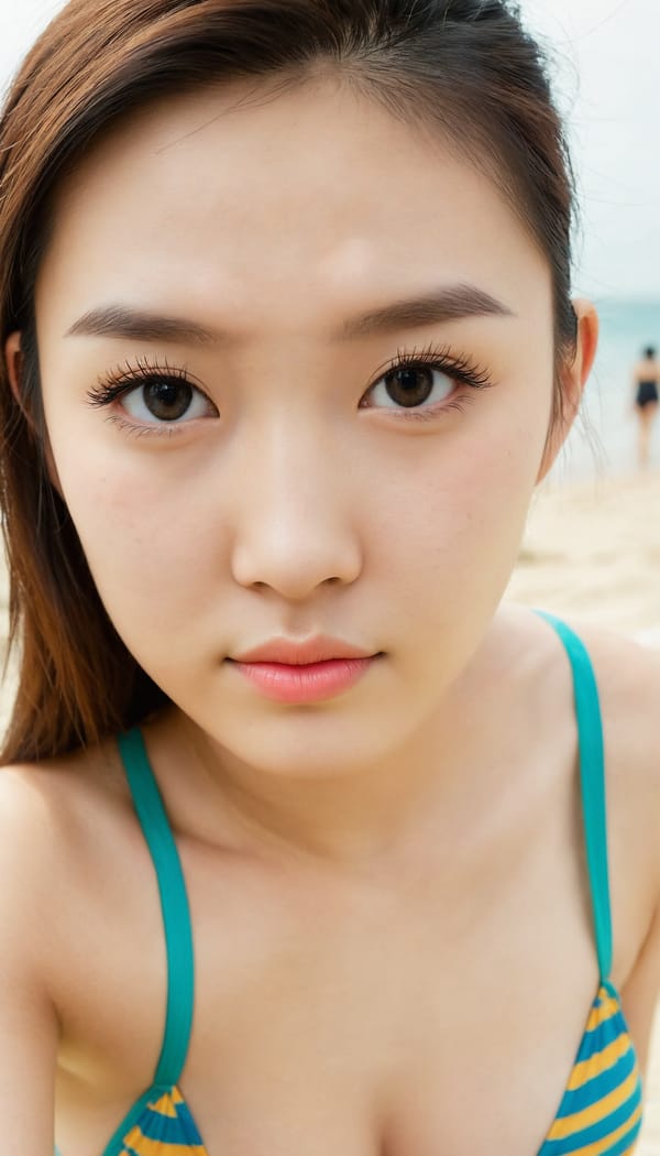 Tags: 21872187, SDXL
{"3": {"inputs": {"seed": 300327032541692, "steps": 64, "cfg": 5.88, "sampler_name": "dpmpp_2m", "scheduler": "karras", "denoise": 1.0, "model": ["27", 0], "positive": ["6", 0], "negative": ["7", 0], "latent_image": ["5", 0]}, "class_type": "KSampler"}, "4": {"inputs": {"ckpt_name": "juggernautXL_v8Rundiffusion.safetensors"}, "class_type": "CheckpointLoaderSimple"}, "5": {"inputs": {"width": 768, "height": 1344, "batch_size": 1}, "class_type": "EmptyLatentImage"}, "6": {"inputs": {"text": "18 year old girl, (taiwanese:1.03), (irish:1.08), (eyelashes:1.11), (beautiful eyes:1.10), (seductive facial expression:0.98), (double eyelids:1.06), (slim:0.95), (cute:1.00), (detailed face:1.08), (temptress:1.01), (sexy lips:1.07), (seductive pose:1.04), (in a seductive pose:1.00), (large perky breasts:1.01), (cleavage:0.99), (thigh gap:1.03), wearing (bikini:1.09) at a beach, (textured skin:1.00), (detailed skin:1.03), (film:1.09), (candid cinema:1.02), (portra:1.01), (skin fuzz:1.05), (soft lighting:1.00), (RAW:1.01), (natural looking skin:1.05)", "clip": ["27", 1]}, "class_type": "CLIPTextEncode"}, "7": {"inputs": {"text": "(bad hands:1.07), (twisted:1.13), (watermark:1.05), (worst quality:1.06), (distorted:1.05), (open mouth:1.05), (low resolution:1.08)", "clip": ["27", 1]}, "class_type": "CLIPTextEncode"}, "8": {"inputs": {"samples": ["3", 0], "vae": ["4", 2]}, "class_type": "VAEDecode"}, "25": {"inputs": {"lora_name": "nudify_xl.safetensors", "strength_model": 0.35, "strength_clip": 0.07, "model": ["4", 0], "clip": ["4", 1]}, "class_type": "LoraLoader"}, "26": {"inputs": {"lora_name": "shirtlift_SDXL_v2.safetensors", "strength_model": 0.13, "strength_clip": 0.02, "model": ["25", 0], "clip": ["25", 1]}, "class_type": "LoraLoader"}, "27": {"inputs": {"lora_name": "PerfectEyesXL.safetensors", "strength_model": 0.1, "strength_clip": 0.18, "model": ["26", 0], "clip": ["26", 1]}, "class_type": "LoraLoader"}, "30": {"inputs": {"model_name": "4x_NMKD-Superscale-SP_178000_G.pth"}, "class_type": "UpscaleModelLoader"}, "31": {"inputs": {"upscale_model": ["30", 0], "image": ["8", 0]}, "class_type": "ImageUpscaleWithModel"}, "32": {"inputs": {"upscale_method": "lanczos", "scale_by": 0.5, "image": ["31", 0]}, "class_type": "ImageScaleBy"}, "33": {"inputs": {"pixels": ["32", 0], "vae": ["4", 2]}, "class_type": "VAEEncode"}, "34": {"inputs": {"seed": 300327032541692, "steps": 64, "cfg": 5.88, "sampler_name": "dpmpp_2m", "scheduler": "karras", "denoise": 0.3, "model": ["27", 0], "positive": ["6", 0], "negative": ["7", 0], "latent_image": ["33", 0]}, "class_type": "KSampler"}, "36": {"inputs": {"samples": ["34", 0], "vae": ["4", 2]}, "class_type": "VAEDecode"}, "39": {"inputs": {"filename_prefix": "comfyapi-1707930854830", "images": ["36", 0]}, "class_type": "SaveImage"}}