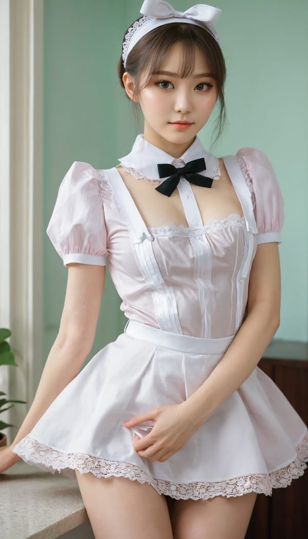 Tags: 21872187, SDXL
{"3": {"inputs": {"seed": 369001567801706, "steps": 64, "cfg": 7.49, "sampler_name": "dpmpp_2m", "scheduler": "karras", "denoise": 1.0, "model": ["27", 0], "positive": ["6", 0], "negative": ["7", 0], "latent_image": ["5", 0]}, "class_type": "KSampler"}, "4": {"inputs": {"ckpt_name": "juggernautxl.safetensors"}, "class_type": "CheckpointLoaderSimple"}, "5": {"inputs": {"width": 768, "height": 1344, "batch_size": 1}, "class_type": "EmptyLatentImage"}, "6": {"inputs": {"text": "24 year old girl, (russian:1.09), (korean:1.04), (ukrainian:1.09), (detailed face:1.01), (seductive facial expression:1.13), (eyelashes:1.02), (blush:1.02), (seductive pose:1.10), (beautiful eyes:1.14), (slim:1.00), (pale skin:1.03), (temptress:1.04), (double eyelids:0.99), (cute:1.12), (sexy lips:1.04), (idol:1.13), (perky ass:1.12), (exposed ass:0.99), (looking back:1.11), (sexy ass:1.11), (thigh gap:1.02), in a (skimpy maid costume:1.07) working at a maid cafe, choker, bowtie, headband, pleated skirt, (RAW:1.05), (natural looking skin:1.00), (film:1.02), (candid cinema:1.08), (detailed skin:1.09), (portra:1.00), (soft lighting:1.01), (skin fuzz:1.06), (textured skin:1.08)", "clip": ["27", 1]}, "class_type": "CLIPTextEncode"}, "7": {"inputs": {"text": "(open mouth:1.06), (twisted:1.12), (distorted:1.10), (bad hands:1.10), (worst quality:1.09), (watermark:1.12), (low resolution:1.11)", "clip": ["27", 1]}, "class_type": "CLIPTextEncode"}, "8": {"inputs": {"samples": ["3", 0], "vae": ["4", 2]}, "class_type": "VAEDecode"}, "25": {"inputs": {"lora_name": "nudify_xl.safetensors", "strength_model": 0.01, "strength_clip": 0.19, "model": ["4", 0], "clip": ["4", 1]}, "class_type": "LoraLoader"}, "26": {"inputs": {"lora_name": "shirtlift_SDXL_v2.safetensors", "strength_model": 0.13, "strength_clip": 0.07, "model": ["25", 0], "clip": ["25", 1]}, "class_type": "LoraLoader"}, "27": {"inputs": {"lora_name": "PerfectEyesXL.safetensors", "strength_model": 0.05, "strength_clip": 0.04, "model": ["26", 0], "clip": ["26", 1]}, "class_type": "LoraLoader"}, "30": {"inputs": {"model_name": "4x_NMKD-Superscale-SP_178000_G.pth"}, "class_type": "UpscaleModelLoader"}, "31": {"inputs": {"upscale_model": ["30", 0], "image": ["8", 0]}, "class_type": "ImageUpscaleWithModel"}, "32": {"inputs": {"upscale_method": "lanczos", "scale_by": 0.5, "image": ["31", 0]}, "class_type": "ImageScaleBy"}, "33": {"inputs": {"pixels": ["32", 0], "vae": ["4", 2]}, "class_type": "VAEEncode"}, "34": {"inputs": {"seed": 369001567801706, "steps": 64, "cfg": 7.49, "sampler_name": "dpmpp_2m", "scheduler": "karras", "denoise": 0.3, "model": ["27", 0], "positive": ["6", 0], "negative": ["7", 0], "latent_image": ["33", 0]}, "class_type": "KSampler"}, "36": {"inputs": {"samples": ["34", 0], "vae": ["4", 2]}, "class_type": "VAEDecode"}, "39": {"inputs": {"filename_prefix": "comfyapi-1735758718209", "images": ["36", 0]}, "class_type": "SaveImage"}}