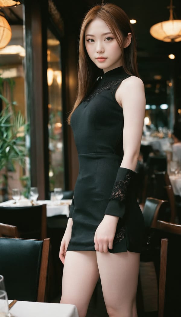 Tags: 21872187, SDXL
{"3": {"inputs": {"seed": 131250757238771, "steps": 32, "cfg": 5.86, "sampler_name": "dpmpp_2m", "scheduler": "karras", "denoise": 1.0, "model": ["27", 0], "positive": ["6", 0], "negative": ["7", 0], "latent_image": ["5", 0]}, "class_type": "KSampler"}, "4": {"inputs": {"ckpt_name": "juggernautxl.safetensors"}, "class_type": "CheckpointLoaderSimple"}, "5": {"inputs": {"width": 768, "height": 1344, "batch_size": 1}, "class_type": "EmptyLatentImage"}, "6": {"inputs": {"text": "18 year old girl, (japanese:1.05), (seductive facial expression:1.09), (pale skin:1.10), (beautiful eyes:0.98), (slim:1.01), (seductive pose:1.05), (blush:0.96), (cute:1.12), (sexy lips:1.06), (detailed face:0.97), (double eyelids:0.98), (perky ass:1.08), (exposed ass:1.14), (looking back:1.00), (sexy ass:1.03), (thigh gap:0.97), (wearing a little black dress:1.12) at a fine dining restaurant, (portra:1.05), (film:1.03), (textured skin:1.05), (candid cinema:1.06), (soft lighting:1.01), (natural looking skin:1.03), (RAW:1.09), (skin fuzz:1.09), (detailed skin:1.00)", "clip": ["27", 1]}, "class_type": "CLIPTextEncode"}, "7": {"inputs": {"text": "(watermark:1.13), (low resolution:1.11), (open mouth:1.11), (worst quality:1.12), (distorted:1.14), (bad hands:1.13), (twisted:1.13)", "clip": ["27", 1]}, "class_type": "CLIPTextEncode"}, "8": {"inputs": {"samples": ["3", 0], "vae": ["4", 2]}, "class_type": "VAEDecode"}, "25": {"inputs": {"lora_name": "nudify_xl.safetensors", "strength_model": 0.1, "strength_clip": 0.26, "model": ["4", 0], "clip": ["4", 1]}, "class_type": "LoraLoader"}, "26": {"inputs": {"lora_name": "shirtlift_SDXL_v2.safetensors", "strength_model": 0.0, "strength_clip": 0.16, "model": ["25", 0], "clip": ["25", 1]}, "class_type": "LoraLoader"}, "27": {"inputs": {"lora_name": "PerfectEyesXL.safetensors", "strength_model": 0.11, "strength_clip": 0.19, "model": ["26", 0], "clip": ["26", 1]}, "class_type": "LoraLoader"}, "30": {"inputs": {"model_name": "4x_NMKD-Superscale-SP_178000_G.pth"}, "class_type": "UpscaleModelLoader"}, "31": {"inputs": {"upscale_model": ["30", 0], "image": ["8", 0]}, "class_type": "ImageUpscaleWithModel"}, "32": {"inputs": {"upscale_method": "lanczos", "scale_by": 0.5, "image": ["31", 0]}, "class_type": "ImageScaleBy"}, "33": {"inputs": {"pixels": ["32", 0], "vae": ["4", 2]}, "class_type": "VAEEncode"}, "34": {"inputs": {"seed": 131250757238771, "steps": 32, "cfg": 5.86, "sampler_name": "dpmpp_2m", "scheduler": "karras", "denoise": 0.3, "model": ["27", 0], "positive": ["6", 0], "negative": ["7", 0], "latent_image": ["33", 0]}, "class_type": "KSampler"}, "36": {"inputs": {"samples": ["34", 0], "vae": ["4", 2]}, "class_type": "VAEDecode"}, "39": {"inputs": {"filename_prefix": "comfyapi-1713565775477", "images": ["36", 0]}, "class_type": "SaveImage"}}