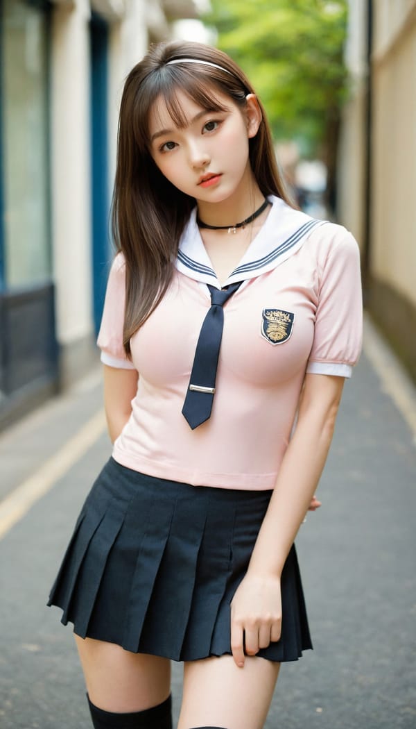 Tags: 21872187, SDXL
{"3": {"inputs": {"seed": 897240703175402, "steps": 64, "cfg": 6.64, "sampler_name": "dpmpp_2m", "scheduler": "karras", "denoise": 1.0, "model": ["27", 0], "positive": ["6", 0], "negative": ["7", 0], "latent_image": ["5", 0]}, "class_type": "KSampler"}, "4": {"inputs": {"ckpt_name": "leosamsHelloworldSDXL_helloworldSDXL32DPO.safetensors"}, "class_type": "CheckpointLoaderSimple"}, "5": {"inputs": {"width": 768, "height": 1344, "batch_size": 1}, "class_type": "EmptyLatentImage"}, "6": {"inputs": {"text": "18 year old girl, (beautiful eyes:1.07), (eyelashes:1.01), (temptress:1.02), (idol:1.12), (seductive facial expression:1.01), (detailed face:1.10), (pale skin:0.95), (cute:0.99), (double eyelids:1.02), (slim:1.12), (blush:1.05), (sexy lips:1.03), (seductive pose:1.14), (in a seductive pose:1.08), (large perky breasts:1.12), (cleavage:1.14), (thigh gap:1.10), (school uniform:1.03), choker, busy street, (detailed skin:1.04), (natural looking skin:1.00), (RAW:1.06), (portra:1.04), (skin fuzz:1.02), (textured skin:1.00), (candid cinema:1.09), (soft lighting:1.05), (film:1.07)", "clip": ["27", 1]}, "class_type": "CLIPTextEncode"}, "7": {"inputs": {"text": "(watermark:1.05), (twisted:1.09), (open mouth:1.09), (bad hands:1.10), (distorted:1.08), (worst quality:1.12), (low resolution:1.05)", "clip": ["27", 1]}, "class_type": "CLIPTextEncode"}, "8": {"inputs": {"samples": ["3", 0], "vae": ["4", 2]}, "class_type": "VAEDecode"}, "25": {"inputs": {"lora_name": "nudify_xl.safetensors", "strength_model": 0.33, "strength_clip": 0.38, "model": ["4", 0], "clip": ["4", 1]}, "class_type": "LoraLoader"}, "26": {"inputs": {"lora_name": "shirtlift_SDXL_v2.safetensors", "strength_model": 0.11, "strength_clip": 0.16, "model": ["25", 0], "clip": ["25", 1]}, "class_type": "LoraLoader"}, "27": {"inputs": {"lora_name": "PerfectEyesXL.safetensors", "strength_model": 0.15, "strength_clip": 0.1, "model": ["26", 0], "clip": ["26", 1]}, "class_type": "LoraLoader"}, "30": {"inputs": {"model_name": "4x_NMKD-Superscale-SP_178000_G.pth"}, "class_type": "UpscaleModelLoader"}, "31": {"inputs": {"upscale_model": ["30", 0], "image": ["8", 0]}, "class_type": "ImageUpscaleWithModel"}, "32": {"inputs": {"upscale_method": "lanczos", "scale_by": 0.5, "image": ["31", 0]}, "class_type": "ImageScaleBy"}, "33": {"inputs": {"pixels": ["32", 0], "vae": ["4", 2]}, "class_type": "VAEEncode"}, "34": {"inputs": {"seed": 897240703175402, "steps": 64, "cfg": 6.64, "sampler_name": "dpmpp_2m", "scheduler": "karras", "denoise": 0.3, "model": ["27", 0], "positive": ["6", 0], "negative": ["7", 0], "latent_image": ["33", 0]}, "class_type": "KSampler"}, "36": {"inputs": {"samples": ["34", 0], "vae": ["4", 2]}, "class_type": "VAEDecode"}, "39": {"inputs": {"filename_prefix": "comfyapi-1707366964966", "images": ["36", 0]}, "class_type": "SaveImage"}}