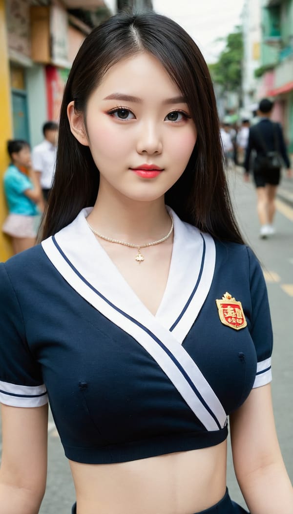 Tags: 21872187, SDXL
{"3": {"inputs": {"seed": 801196601056130, "steps": 64, "cfg": 7.63, "sampler_name": "dpmpp_2m", "scheduler": "karras", "denoise": 1.0, "model": ["27", 0], "positive": ["6", 0], "negative": ["7", 0], "latent_image": ["5", 0]}, "class_type": "KSampler"}, "4": {"inputs": {"ckpt_name": "juggernautXL_v8Rundiffusion.safetensors"}, "class_type": "CheckpointLoaderSimple"}, "5": {"inputs": {"width": 768, "height": 1344, "batch_size": 1}, "class_type": "EmptyLatentImage"}, "6": {"inputs": {"text": "22 year old girl, (irish:1.07), (chinese:1.08), (russian:0.96), (taiwanese:1.13), (double eyelids:0.96), (seductive facial expression:1.09), (idol:1.07), (blush:1.06), (temptress:0.97), (sexy lips:0.98), (cute:1.12), (detailed face:0.99), (pale skin:1.02), (eyelashes:1.01), (beautiful eyes:1.06), (slim:0.96), (seductive pose:1.08), (in a seductive pose:0.95), (large perky breasts:1.03), (cleavage:1.09), (thigh gap:1.13), (school uniform:0.96), choker, busy street, (RAW:1.06), (portra:1.02), (soft lighting:1.06), (candid cinema:1.05), (textured skin:1.05), (natural looking skin:1.00), (detailed skin:1.00), (skin fuzz:1.08), (film:1.07)", "clip": ["27", 1]}, "class_type": "CLIPTextEncode"}, "7": {"inputs": {"text": "(bad hands:1.09), (distorted:1.07), (twisted:1.14), (open mouth:1.09), (watermark:1.12), (low resolution:1.12), (worst quality:1.09)", "clip": ["27", 1]}, "class_type": "CLIPTextEncode"}, "8": {"inputs": {"samples": ["3", 0], "vae": ["4", 2]}, "class_type": "VAEDecode"}, "25": {"inputs": {"lora_name": "nudify_xl.safetensors", "strength_model": 0.19, "strength_clip": 0.39, "model": ["4", 0], "clip": ["4", 1]}, "class_type": "LoraLoader"}, "26": {"inputs": {"lora_name": "shirtlift_SDXL_v2.safetensors", "strength_model": 0.06, "strength_clip": 0.03, "model": ["25", 0], "clip": ["25", 1]}, "class_type": "LoraLoader"}, "27": {"inputs": {"lora_name": "PerfectEyesXL.safetensors", "strength_model": 0.05, "strength_clip": 0.12, "model": ["26", 0], "clip": ["26", 1]}, "class_type": "LoraLoader"}, "30": {"inputs": {"model_name": "4x_NMKD-Superscale-SP_178000_G.pth"}, "class_type": "UpscaleModelLoader"}, "31": {"inputs": {"upscale_model": ["30", 0], "image": ["8", 0]}, "class_type": "ImageUpscaleWithModel"}, "32": {"inputs": {"upscale_method": "lanczos", "scale_by": 0.5, "image": ["31", 0]}, "class_type": "ImageScaleBy"}, "33": {"inputs": {"pixels": ["32", 0], "vae": ["4", 2]}, "class_type": "VAEEncode"}, "34": {"inputs": {"seed": 801196601056130, "steps": 64, "cfg": 7.63, "sampler_name": "dpmpp_2m", "scheduler": "karras", "denoise": 0.3, "model": ["27", 0], "positive": ["6", 0], "negative": ["7", 0], "latent_image": ["33", 0]}, "class_type": "KSampler"}, "36": {"inputs": {"samples": ["34", 0], "vae": ["4", 2]}, "class_type": "VAEDecode"}, "39": {"inputs": {"filename_prefix": "comfyapi-1707984832818", "images": ["36", 0]}, "class_type": "SaveImage"}}