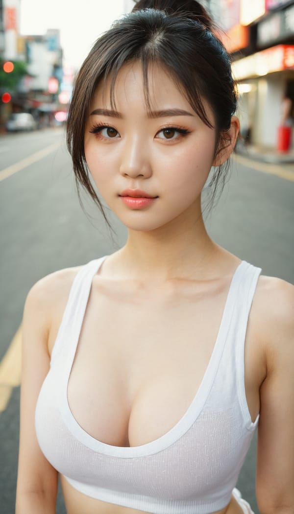 Tags: 21872187, SDXL
{"3": {"inputs": {"seed": 997800419734115, "steps": 64, "cfg": 6.62, "sampler_name": "dpmpp_2m", "scheduler": "karras", "denoise": 1.0, "model": ["27", 0], "positive": ["6", 0], "negative": ["7", 0], "latent_image": ["5", 0]}, "class_type": "KSampler"}, "4": {"inputs": {"ckpt_name": "juggernautxl.safetensors"}, "class_type": "CheckpointLoaderSimple"}, "5": {"inputs": {"width": 768, "height": 1344, "batch_size": 1}, "class_type": "EmptyLatentImage"}, "6": {"inputs": {"text": "20 year old girl, (chinese:1.02), (taiwanese:1.09), (irish:1.11), (pale skin:1.04), (detailed face:1.03), (seductive facial expression:0.95), (blush:0.98), (cute:1.12), (eyelashes:1.08), (sexy lips:1.14), (beautiful eyes:1.12), (idol:1.08), (seductive pose:1.13), (slim:1.04), (temptress:1.02), (double eyelids:1.13), (in a seductive pose:0.97), (large perky breasts:1.10), (cleavage:1.06), (thigh gap:1.04), (white tanktop:1.11), busy street, (detailed skin:1.06), (candid cinema:1.04), (RAW:1.08), (skin fuzz:1.07), (film:1.01), (portra:1.03), (natural looking skin:1.07), (textured skin:1.02)", "clip": ["27", 1]}, "class_type": "CLIPTextEncode"}, "7": {"inputs": {"text": "(worst quality:1.08), (low resolution:1.06), (open mouth:1.11), (twisted:1.05), (watermark:1.13), (distorted:1.11), (bad hands:1.08)", "clip": ["27", 1]}, "class_type": "CLIPTextEncode"}, "8": {"inputs": {"samples": ["3", 0], "vae": ["4", 2]}, "class_type": "VAEDecode"}, "25": {"inputs": {"lora_name": "nudify_xl.safetensors", "strength_model": 0.12, "strength_clip": 0.12, "model": ["4", 0], "clip": ["4", 1]}, "class_type": "LoraLoader"}, "26": {"inputs": {"lora_name": "shirtlift_SDXL_v2.safetensors", "strength_model": 0.02, "strength_clip": 0.19, "model": ["25", 0], "clip": ["25", 1]}, "class_type": "LoraLoader"}, "27": {"inputs": {"lora_name": "PerfectEyesXL.safetensors", "strength_model": 0.08, "strength_clip": 0.0, "model": ["26", 0], "clip": ["26", 1]}, "class_type": "LoraLoader"}, "30": {"inputs": {"model_name": "4x_NMKD-Superscale-SP_178000_G.pth"}, "class_type": "UpscaleModelLoader"}, "31": {"inputs": {"upscale_model": ["30", 0], "image": ["8", 0]}, "class_type": "ImageUpscaleWithModel"}, "32": {"inputs": {"upscale_method": "lanczos", "scale_by": 0.5, "image": ["31", 0]}, "class_type": "ImageScaleBy"}, "33": {"inputs": {"pixels": ["32", 0], "vae": ["4", 2]}, "class_type": "VAEEncode"}, "34": {"inputs": {"seed": 997800419734115, "steps": 64, "cfg": 6.62, "sampler_name": "dpmpp_2m", "scheduler": "karras", "denoise": 0.3, "model": ["27", 0], "positive": ["6", 0], "negative": ["7", 0], "latent_image": ["33", 0]}, "class_type": "KSampler"}, "36": {"inputs": {"samples": ["34", 0], "vae": ["4", 2]}, "class_type": "VAEDecode"}, "39": {"inputs": {"filename_prefix": "comfyapi-1726014470350", "images": ["36", 0]}, "class_type": "SaveImage"}}