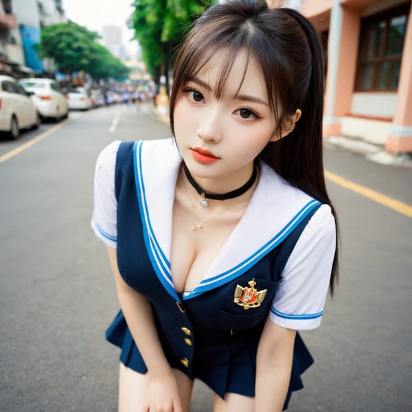 Tags: 21872187, SDXL
{"3": {"inputs": {"seed": 384316366409560, "steps": 32, "cfg": 7.81, "sampler_name": "dpmpp_2m", "scheduler": "karras", "denoise": 1.0, "model": ["27", 0], "positive": ["6", 0], "negative": ["7", 0], "latent_image": ["5", 0]}, "class_type": "KSampler"}, "4": {"inputs": {"ckpt_name": "helloworldxl.safetensors"}, "class_type": "CheckpointLoaderSimple"}, "5": {"inputs": {"width": 1024, "height": 1024, "batch_size": 1}, "class_type": "EmptyLatentImage"}, "6": {"inputs": {"text": "27 year old girl, (russian:1.00), (taiwanese:1.08), (korean:1.09), (chinese:1.08), (seductive facial expression:0.98), (beautiful eyes:1.04), (pale skin:1.11), (detailed face:1.10), (eyelashes:1.12), (sexy lips:1.14), (slim:0.99), (temptress:1.04), (blush:1.07), (seductive pose:1.04), (cute:1.04), (double eyelids:1.12), (idol:0.96), (in a seductive pose:1.08), (large perky breasts:1.00), (cleavage:1.14), (thigh gap:1.02), (school uniform:1.12), choker, busy street, (detailed skin:1.00), (portra:1.02), (soft lighting:1.08), (skin fuzz:1.09), (film:1.08), (natural looking skin:1.09), (candid cinema:1.05), (RAW:1.06)", "clip": ["27", 1]}, "class_type": "CLIPTextEncode"}, "7": {"inputs": {"text": "(distorted:1.07), (worst quality:1.12), (watermark:1.13), (low resolution:1.06), (bad hands:1.08), (open mouth:1.07), (twisted:1.13)", "clip": ["27", 1]}, "class_type": "CLIPTextEncode"}, "8": {"inputs": {"samples": ["3", 0], "vae": ["4", 2]}, "class_type": "VAEDecode"}, "25": {"inputs": {"lora_name": "nudify_xl.safetensors", "strength_model": 0.25, "strength_clip": 0.34, "model": ["4", 0], "clip": ["4", 1]}, "class_type": "LoraLoader"}, "26": {"inputs": {"lora_name": "shirtlift_SDXL_v2.safetensors", "strength_model": 0.04, "strength_clip": 0.06, "model": ["25", 0], "clip": ["25", 1]}, "class_type": "LoraLoader"}, "27": {"inputs": {"lora_name": "PerfectEyesXL.safetensors", "strength_model": 0.18, "strength_clip": 0.09, "model": ["26", 0], "clip": ["26", 1]}, "class_type": "LoraLoader"}, "30": {"inputs": {"model_name": "4x_NMKD-Superscale-SP_178000_G.pth"}, "class_type": "UpscaleModelLoader"}, "31": {"inputs": {"upscale_model": ["30", 0], "image": ["8", 0]}, "class_type": "ImageUpscaleWithModel"}, "32": {"inputs": {"upscale_method": "lanczos", "scale_by": 0.5, "image": ["31", 0]}, "class_type": "ImageScaleBy"}, "33": {"inputs": {"pixels": ["32", 0], "vae": ["4", 2]}, "class_type": "VAEEncode"}, "34": {"inputs": {"seed": 384316366409560, "steps": 32, "cfg": 7.81, "sampler_name": "dpmpp_2m", "scheduler": "karras", "denoise": 0.3, "model": ["27", 0], "positive": ["6", 0], "negative": ["7", 0], "latent_image": ["33", 0]}, "class_type": "KSampler"}, "36": {"inputs": {"samples": ["34", 0], "vae": ["4", 2]}, "class_type": "VAEDecode"}, "39": {"inputs": {"filename_prefix": "comfyapi-1713347224737", "images": ["36", 0]}, "class_type": "SaveImage"}}