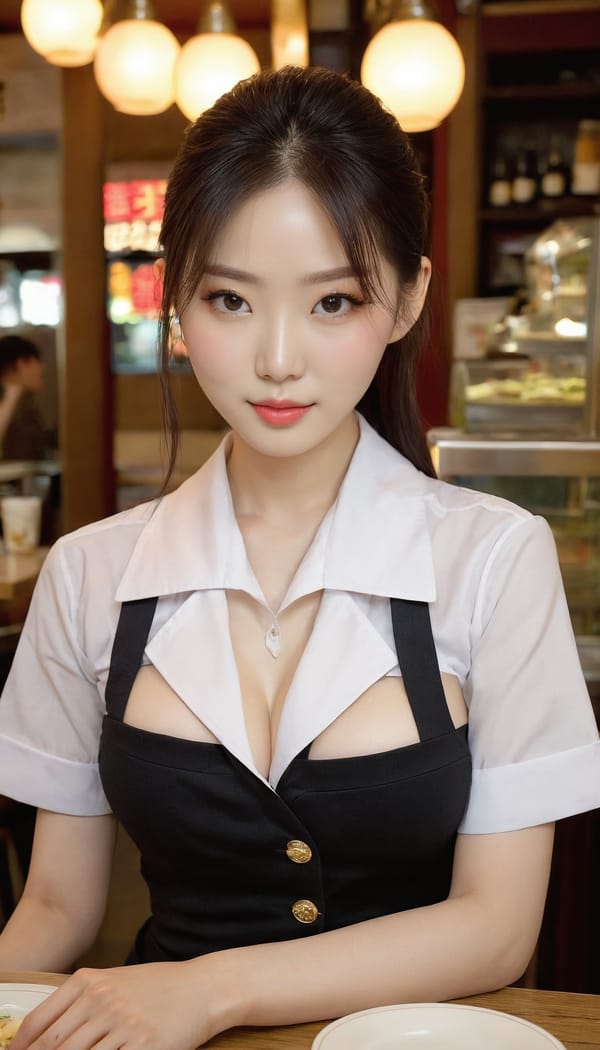 Tags: 21872187, SDXL
{"3": {"inputs": {"seed": 315505100425114, "steps": 64, "cfg": 5.02, "sampler_name": "dpmpp_2m", "scheduler": "karras", "denoise": 1.0, "model": ["27", 0], "positive": ["6", 0], "negative": ["7", 0], "latent_image": ["5", 0]}, "class_type": "KSampler"}, "4": {"inputs": {"ckpt_name": "juggernautxl.safetensors"}, "class_type": "CheckpointLoaderSimple"}, "5": {"inputs": {"width": 768, "height": 1344, "batch_size": 1}, "class_type": "EmptyLatentImage"}, "6": {"inputs": {"text": "28 year old girl, (korean:1.08), (sexy lips:1.07), (pale skin:1.09), (blush:0.98), (slim:1.03), (idol:1.04), (cute:1.00), (seductive facial expression:1.05), (seductive pose:0.97), (temptress:1.01), (beautiful eyes:0.96), (eyelashes:0.95), (in a seductive pose:0.99), (large perky breasts:0.99), (cleavage:0.96), (thigh gap:1.03), (a waitress in uniform:0.98) working at a restaurant, (portra:1.08), (RAW:1.02), (soft lighting:1.05), (candid cinema:1.00), (skin fuzz:1.02), (detailed skin:1.00), (film:1.00), (textured skin:1.09), (natural looking skin:1.00)", "clip": ["27", 1]}, "class_type": "CLIPTextEncode"}, "7": {"inputs": {"text": "(low resolution:1.05), (twisted:1.08), (open mouth:1.13), (bad hands:1.13), (distorted:1.11), (watermark:1.10), (worst quality:1.11)", "clip": ["27", 1]}, "class_type": "CLIPTextEncode"}, "8": {"inputs": {"samples": ["3", 0], "vae": ["4", 2]}, "class_type": "VAEDecode"}, "25": {"inputs": {"lora_name": "nudify_xl.safetensors", "strength_model": 0.05, "strength_clip": 0.21, "model": ["4", 0], "clip": ["4", 1]}, "class_type": "LoraLoader"}, "26": {"inputs": {"lora_name": "shirtlift_SDXL_v2.safetensors", "strength_model": 0.12, "strength_clip": 0.02, "model": ["25", 0], "clip": ["25", 1]}, "class_type": "LoraLoader"}, "27": {"inputs": {"lora_name": "PerfectEyesXL.safetensors", "strength_model": 0.04, "strength_clip": 0.03, "model": ["26", 0], "clip": ["26", 1]}, "class_type": "LoraLoader"}, "30": {"inputs": {"model_name": "4x_NMKD-Superscale-SP_178000_G.pth"}, "class_type": "UpscaleModelLoader"}, "31": {"inputs": {"upscale_model": ["30", 0], "image": ["8", 0]}, "class_type": "ImageUpscaleWithModel"}, "32": {"inputs": {"upscale_method": "lanczos", "scale_by": 0.5, "image": ["31", 0]}, "class_type": "ImageScaleBy"}, "33": {"inputs": {"pixels": ["32", 0], "vae": ["4", 2]}, "class_type": "VAEEncode"}, "34": {"inputs": {"seed": 315505100425114, "steps": 64, "cfg": 5.02, "sampler_name": "dpmpp_2m", "scheduler": "karras", "denoise": 0.3, "model": ["27", 0], "positive": ["6", 0], "negative": ["7", 0], "latent_image": ["33", 0]}, "class_type": "KSampler"}, "36": {"inputs": {"samples": ["34", 0], "vae": ["4", 2]}, "class_type": "VAEDecode"}, "39": {"inputs": {"filename_prefix": "comfyapi-1714803558554", "images": ["36", 0]}, "class_type": "SaveImage"}}