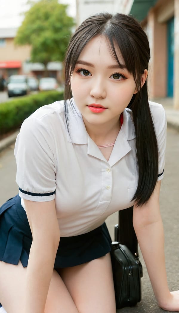 Tags: 21872187, SDXL
{"3": {"inputs": {"seed": 202685134612006, "steps": 64, "cfg": 5.99, "sampler_name": "dpmpp_2m", "scheduler": "karras", "denoise": 1.0, "model": ["27", 0], "positive": ["6", 0], "negative": ["7", 0], "latent_image": ["5", 0]}, "class_type": "KSampler"}, "4": {"inputs": {"ckpt_name": "juggernautXL_v8Rundiffusion.safetensors"}, "class_type": "CheckpointLoaderSimple"}, "5": {"inputs": {"width": 768, "height": 1344, "batch_size": 1}, "class_type": "EmptyLatentImage"}, "6": {"inputs": {"text": "23 year old girl, (sexy lips:1.00), (idol:0.97), (beautiful eyes:1.00), (cute:0.99), (double eyelids:1.01), (seductive facial expression:1.12), (temptress:0.98), (pale skin:1.14), (detailed face:1.07), (slim:1.05), (seductive pose:1.05), (eyelashes:1.05), (blush:1.07), (on all fours:1.04), (spreading ass cheeks:1.05), (from behind:0.99), (backboob:0.95), (school uniform:1.13), choker, busy street, (natural looking skin:1.04), (RAW:1.03), (candid cinema:1.09), (detailed skin:1.03), (film:1.07), (textured skin:1.09), (soft lighting:1.08), (skin fuzz:1.05), (portra:1.07)", "clip": ["27", 1]}, "class_type": "CLIPTextEncode"}, "7": {"inputs": {"text": "(twisted:1.11), (worst quality:1.13), (watermark:1.11), (bad hands:1.11), (distorted:1.12), (open mouth:1.06), (low resolution:1.12)", "clip": ["27", 1]}, "class_type": "CLIPTextEncode"}, "8": {"inputs": {"samples": ["3", 0], "vae": ["4", 2]}, "class_type": "VAEDecode"}, "25": {"inputs": {"lora_name": "nudify_xl.safetensors", "strength_model": 0.26, "strength_clip": 0.1, "model": ["4", 0], "clip": ["4", 1]}, "class_type": "LoraLoader"}, "26": {"inputs": {"lora_name": "shirtlift_SDXL_v2.safetensors", "strength_model": 0.13, "strength_clip": 0.17, "model": ["25", 0], "clip": ["25", 1]}, "class_type": "LoraLoader"}, "27": {"inputs": {"lora_name": "PerfectEyesXL.safetensors", "strength_model": 0.19, "strength_clip": 0.08, "model": ["26", 0], "clip": ["26", 1]}, "class_type": "LoraLoader"}, "30": {"inputs": {"model_name": "4x_NMKD-Superscale-SP_178000_G.pth"}, "class_type": "UpscaleModelLoader"}, "31": {"inputs": {"upscale_model": ["30", 0], "image": ["8", 0]}, "class_type": "ImageUpscaleWithModel"}, "32": {"inputs": {"upscale_method": "lanczos", "scale_by": 0.5, "image": ["31", 0]}, "class_type": "ImageScaleBy"}, "33": {"inputs": {"pixels": ["32", 0], "vae": ["4", 2]}, "class_type": "VAEEncode"}, "34": {"inputs": {"seed": 202685134612006, "steps": 64, "cfg": 5.99, "sampler_name": "dpmpp_2m", "scheduler": "karras", "denoise": 0.3, "model": ["27", 0], "positive": ["6", 0], "negative": ["7", 0], "latent_image": ["33", 0]}, "class_type": "KSampler"}, "36": {"inputs": {"samples": ["34", 0], "vae": ["4", 2]}, "class_type": "VAEDecode"}, "39": {"inputs": {"filename_prefix": "comfyapi-1708125486787", "images": ["36", 0]}, "class_type": "SaveImage"}}