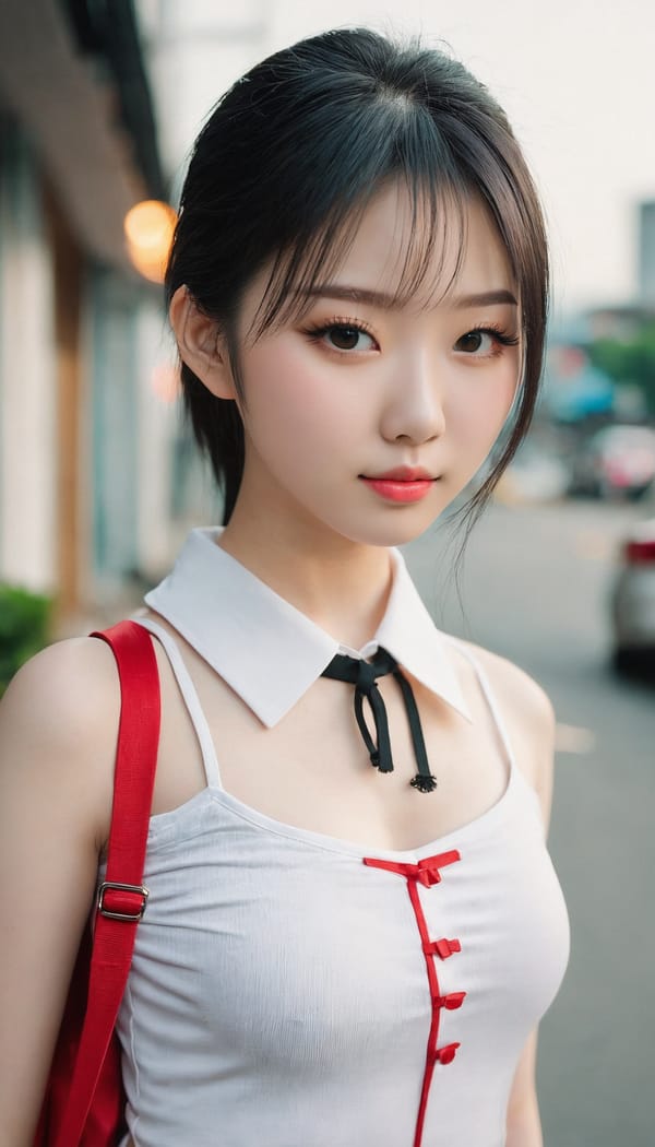 Tags: 21872187, SDXL
{"3": {"inputs": {"seed": 665717128022508, "steps": 64, "cfg": 6.11, "sampler_name": "dpmpp_2m", "scheduler": "karras", "denoise": 1.0, "model": ["27", 0], "positive": ["6", 0], "negative": ["7", 0], "latent_image": ["5", 0]}, "class_type": "KSampler"}, "4": {"inputs": {"ckpt_name": "juggernautxl.safetensors"}, "class_type": "CheckpointLoaderSimple"}, "5": {"inputs": {"width": 768, "height": 1344, "batch_size": 1}, "class_type": "EmptyLatentImage"}, "6": {"inputs": {"text": "23 year old girl, (chinese:1.10), (pale skin:1.08), (detailed face:1.02), (idol:0.97), (eyelashes:1.13), (blush:0.97), (sexy lips:1.08), (seductive pose:1.01), (slim:1.05), (cute:1.07), (temptress:1.14), (seductive facial expression:0.96), (beautiful eyes:1.00), (double eyelids:1.09), (perky ass:1.06), (exposed ass:0.97), (looking back:0.97), (sexy ass:1.06), (thigh gap:1.08), (school uniform:1.00), choker, busy street, (soft lighting:1.06), (natural looking skin:1.07), (textured skin:1.07), (film:1.03), (portra:1.04), (detailed skin:1.05), (candid cinema:1.07), (skin fuzz:1.04), (RAW:1.04)", "clip": ["27", 1]}, "class_type": "CLIPTextEncode"}, "7": {"inputs": {"text": "(twisted:1.07), (worst quality:1.06), (distorted:1.13), (open mouth:1.13), (bad hands:1.07), (low resolution:1.07), (watermark:1.07)", "clip": ["27", 1]}, "class_type": "CLIPTextEncode"}, "8": {"inputs": {"samples": ["3", 0], "vae": ["4", 2]}, "class_type": "VAEDecode"}, "25": {"inputs": {"lora_name": "nudify_xl.safetensors", "strength_model": 0.05, "strength_clip": 0.39, "model": ["4", 0], "clip": ["4", 1]}, "class_type": "LoraLoader"}, "26": {"inputs": {"lora_name": "shirtlift_SDXL_v2.safetensors", "strength_model": 0.1, "strength_clip": 0.02, "model": ["25", 0], "clip": ["25", 1]}, "class_type": "LoraLoader"}, "27": {"inputs": {"lora_name": "PerfectEyesXL.safetensors", "strength_model": 0.03, "strength_clip": 0.09, "model": ["26", 0], "clip": ["26", 1]}, "class_type": "LoraLoader"}, "30": {"inputs": {"model_name": "4x_NMKD-Superscale-SP_178000_G.pth"}, "class_type": "UpscaleModelLoader"}, "31": {"inputs": {"upscale_model": ["30", 0], "image": ["8", 0]}, "class_type": "ImageUpscaleWithModel"}, "32": {"inputs": {"upscale_method": "lanczos", "scale_by": 0.5, "image": ["31", 0]}, "class_type": "ImageScaleBy"}, "33": {"inputs": {"pixels": ["32", 0], "vae": ["4", 2]}, "class_type": "VAEEncode"}, "34": {"inputs": {"seed": 665717128022508, "steps": 64, "cfg": 6.11, "sampler_name": "dpmpp_2m", "scheduler": "karras", "denoise": 0.3, "model": ["27", 0], "positive": ["6", 0], "negative": ["7", 0], "latent_image": ["33", 0]}, "class_type": "KSampler"}, "36": {"inputs": {"samples": ["34", 0], "vae": ["4", 2]}, "class_type": "VAEDecode"}, "39": {"inputs": {"filename_prefix": "comfyapi-1716393658678", "images": ["36", 0]}, "class_type": "SaveImage"}}