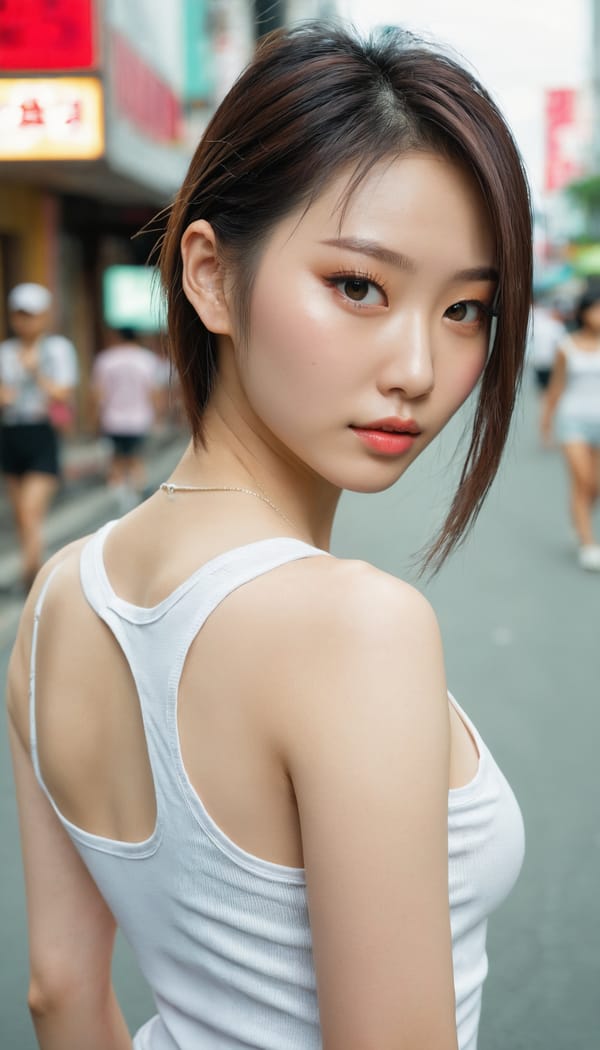 Tags: 21872187, SDXL
{"3": {"inputs": {"seed": 289680660649783, "steps": 32, "cfg": 6.37, "sampler_name": "dpmpp_2m", "scheduler": "karras", "denoise": 1.0, "model": ["27", 0], "positive": ["6", 0], "negative": ["7", 0], "latent_image": ["5", 0]}, "class_type": "KSampler"}, "4": {"inputs": {"ckpt_name": "juggernautxl.safetensors"}, "class_type": "CheckpointLoaderSimple"}, "5": {"inputs": {"width": 768, "height": 1344, "batch_size": 1}, "class_type": "EmptyLatentImage"}, "6": {"inputs": {"text": "23 year old girl, (taiwanese:1.11), (russian:1.03), (japanese:0.99), (cute:1.13), (detailed face:1.01), (pale skin:1.09), (seductive pose:1.09), (temptress:1.02), (sexy lips:1.12), (idol:1.07), (beautiful eyes:1.11), (eyelashes:1.04), (seductive facial expression:1.12), (double eyelids:1.01), (slim:1.08), (perky ass:1.09), (exposed ass:0.97), (looking back:0.98), (sexy ass:1.05), (thigh gap:0.95), (white tanktop:1.01), busy street, (film:1.02), (candid cinema:1.01), (portra:1.01), (RAW:1.09), (textured skin:1.02), (detailed skin:1.06), (skin fuzz:1.00), (natural looking skin:1.06), (soft lighting:1.01)", "clip": ["27", 1]}, "class_type": "CLIPTextEncode"}, "7": {"inputs": {"text": "(watermark:1.13), (low resolution:1.12), (open mouth:1.14), (twisted:1.13), (distorted:1.05), (bad hands:1.05), (worst quality:1.07)", "clip": ["27", 1]}, "class_type": "CLIPTextEncode"}, "8": {"inputs": {"samples": ["3", 0], "vae": ["4", 2]}, "class_type": "VAEDecode"}, "25": {"inputs": {"lora_name": "nudify_xl.safetensors", "strength_model": 0.03, "strength_clip": 0.05, "model": ["4", 0], "clip": ["4", 1]}, "class_type": "LoraLoader"}, "26": {"inputs": {"lora_name": "shirtlift_SDXL_v2.safetensors", "strength_model": 0.09, "strength_clip": 0.02, "model": ["25", 0], "clip": ["25", 1]}, "class_type": "LoraLoader"}, "27": {"inputs": {"lora_name": "PerfectEyesXL.safetensors", "strength_model": 0.06, "strength_clip": 0.16, "model": ["26", 0], "clip": ["26", 1]}, "class_type": "LoraLoader"}, "30": {"inputs": {"model_name": "4x_NMKD-Superscale-SP_178000_G.pth"}, "class_type": "UpscaleModelLoader"}, "31": {"inputs": {"upscale_model": ["30", 0], "image": ["8", 0]}, "class_type": "ImageUpscaleWithModel"}, "32": {"inputs": {"upscale_method": "lanczos", "scale_by": 0.5, "image": ["31", 0]}, "class_type": "ImageScaleBy"}, "33": {"inputs": {"pixels": ["32", 0], "vae": ["4", 2]}, "class_type": "VAEEncode"}, "34": {"inputs": {"seed": 289680660649783, "steps": 32, "cfg": 6.37, "sampler_name": "dpmpp_2m", "scheduler": "karras", "denoise": 0.3, "model": ["27", 0], "positive": ["6", 0], "negative": ["7", 0], "latent_image": ["33", 0]}, "class_type": "KSampler"}, "36": {"inputs": {"samples": ["34", 0], "vae": ["4", 2]}, "class_type": "VAEDecode"}, "39": {"inputs": {"filename_prefix": "comfyapi-1719252672223", "images": ["36", 0]}, "class_type": "SaveImage"}}