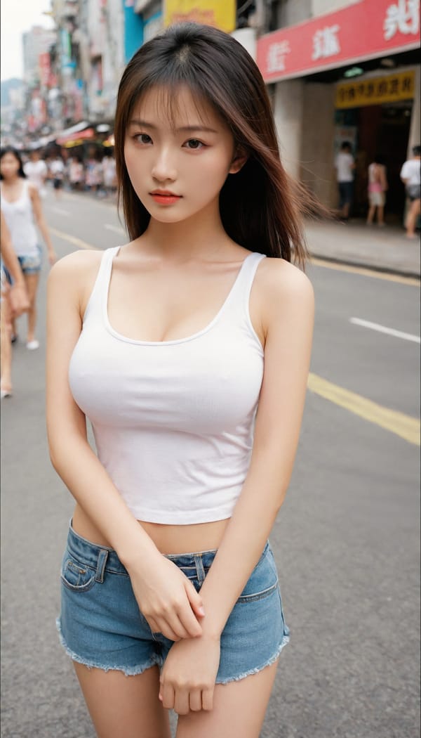 Tags: 21872187, SDXL
{"3": {"inputs": {"seed": 432642158670575, "steps": 64, "cfg": 5.38, "sampler_name": "dpmpp_2m", "scheduler": "karras", "denoise": 1.0, "model": ["27", 0], "positive": ["6", 0], "negative": ["7", 0], "latent_image": ["5", 0]}, "class_type": "KSampler"}, "4": {"inputs": {"ckpt_name": "leosamsHelloworldSDXL_helloworldSDXL32DPO.safetensors"}, "class_type": "CheckpointLoaderSimple"}, "5": {"inputs": {"width": 768, "height": 1344, "batch_size": 1}, "class_type": "EmptyLatentImage"}, "6": {"inputs": {"text": "18 year old girl, (taiwanese:1.09), (sexy lips:1.04), (slim:0.96), (detailed face:1.09), (seductive facial expression:1.12), (eyelashes:1.10), (double eyelids:0.98), (idol:1.11), (beautiful eyes:0.95), (temptress:1.10), (blush:1.03), (cute:0.95), (seductive pose:1.05), (in a seductive pose:1.10), (large perky breasts:1.13), (cleavage:1.06), (thigh gap:1.01), (white tanktop:1.00), busy street, (natural looking skin:1.00), (candid cinema:1.02), (textured skin:1.00), (film:1.03), (detailed skin:1.03), (RAW:1.04), (skin fuzz:1.05), (soft lighting:1.04), (portra:1.00)", "clip": ["27", 1]}, "class_type": "CLIPTextEncode"}, "7": {"inputs": {"text": "(low resolution:1.06), (bad hands:1.09), (watermark:1.08), (open mouth:1.06), (twisted:1.11), (distorted:1.12), (worst quality:1.08)", "clip": ["27", 1]}, "class_type": "CLIPTextEncode"}, "8": {"inputs": {"samples": ["3", 0], "vae": ["4", 2]}, "class_type": "VAEDecode"}, "25": {"inputs": {"lora_name": "nudify_xl.safetensors", "strength_model": 0.2, "strength_clip": 0.18, "model": ["4", 0], "clip": ["4", 1]}, "class_type": "LoraLoader"}, "26": {"inputs": {"lora_name": "shirtlift_SDXL_v2.safetensors", "strength_model": 0.04, "strength_clip": 0.0, "model": ["25", 0], "clip": ["25", 1]}, "class_type": "LoraLoader"}, "27": {"inputs": {"lora_name": "PerfectEyesXL.safetensors", "strength_model": 0.0, "strength_clip": 0.14, "model": ["26", 0], "clip": ["26", 1]}, "class_type": "LoraLoader"}, "30": {"inputs": {"model_name": "4x_NMKD-Superscale-SP_178000_G.pth"}, "class_type": "UpscaleModelLoader"}, "31": {"inputs": {"upscale_model": ["30", 0], "image": ["8", 0]}, "class_type": "ImageUpscaleWithModel"}, "32": {"inputs": {"upscale_method": "lanczos", "scale_by": 0.5, "image": ["31", 0]}, "class_type": "ImageScaleBy"}, "33": {"inputs": {"pixels": ["32", 0], "vae": ["4", 2]}, "class_type": "VAEEncode"}, "34": {"inputs": {"seed": 432642158670575, "steps": 64, "cfg": 5.38, "sampler_name": "dpmpp_2m", "scheduler": "karras", "denoise": 0.3, "model": ["27", 0], "positive": ["6", 0], "negative": ["7", 0], "latent_image": ["33", 0]}, "class_type": "KSampler"}, "36": {"inputs": {"samples": ["34", 0], "vae": ["4", 2]}, "class_type": "VAEDecode"}, "39": {"inputs": {"filename_prefix": "comfyapi-1705981086754", "images": ["36", 0]}, "class_type": "SaveImage"}}