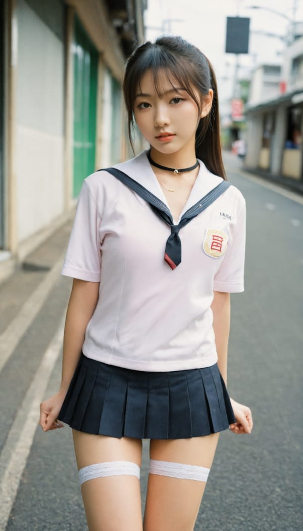 Tags: 21872187, SDXL
{"3": {"inputs": {"seed": 689927602755755, "steps": 32, "cfg": 6.18, "sampler_name": "dpmpp_2m", "scheduler": "karras", "denoise": 1.0, "model": ["27", 0], "positive": ["6", 0], "negative": ["7", 0], "latent_image": ["5", 0]}, "class_type": "KSampler"}, "4": {"inputs": {"ckpt_name": "leosamsHelloworldSDXL_helloworldSDXL32DPO.safetensors"}, "class_type": "CheckpointLoaderSimple"}, "5": {"inputs": {"width": 768, "height": 1344, "batch_size": 1}, "class_type": "EmptyLatentImage"}, "6": {"inputs": {"text": "26 year old girl, (japanese:0.98), (temptress:1.01), (seductive pose:1.03), (sexy lips:0.98), (idol:1.08), (cute:1.06), (blush:1.03), (seductive facial expression:0.95), (detailed face:1.07), (eyelashes:1.03), (double eyelids:0.97), (beautiful eyes:0.95), (slim:1.08), (perky ass:1.07), (exposed ass:1.00), (looking back:1.11), (sexy ass:0.98), (thigh gap:1.06), (school uniform:0.97), choker, busy street, (portra:1.08), (candid cinema:1.02), (soft lighting:1.04), (RAW:1.00), (textured skin:1.06), (detailed skin:1.04), (film:1.09), (skin fuzz:1.04), (natural looking skin:1.02)", "clip": ["27", 1]}, "class_type": "CLIPTextEncode"}, "7": {"inputs": {"text": "(low resolution:1.09), (worst quality:1.13), (twisted:1.11), (distorted:1.08), (watermark:1.14), (bad hands:1.11), (open mouth:1.10)", "clip": ["27", 1]}, "class_type": "CLIPTextEncode"}, "8": {"inputs": {"samples": ["3", 0], "vae": ["4", 2]}, "class_type": "VAEDecode"}, "25": {"inputs": {"lora_name": "nudify_xl.safetensors", "strength_model": 0.12, "strength_clip": 0.21, "model": ["4", 0], "clip": ["4", 1]}, "class_type": "LoraLoader"}, "26": {"inputs": {"lora_name": "shirtlift_SDXL_v2.safetensors", "strength_model": 0.06, "strength_clip": 0.17, "model": ["25", 0], "clip": ["25", 1]}, "class_type": "LoraLoader"}, "27": {"inputs": {"lora_name": "PerfectEyesXL.safetensors", "strength_model": 0.13, "strength_clip": 0.03, "model": ["26", 0], "clip": ["26", 1]}, "class_type": "LoraLoader"}, "30": {"inputs": {"model_name": "4x_NMKD-Superscale-SP_178000_G.pth"}, "class_type": "UpscaleModelLoader"}, "31": {"inputs": {"upscale_model": ["30", 0], "image": ["8", 0]}, "class_type": "ImageUpscaleWithModel"}, "32": {"inputs": {"upscale_method": "lanczos", "scale_by": 0.5, "image": ["31", 0]}, "class_type": "ImageScaleBy"}, "33": {"inputs": {"pixels": ["32", 0], "vae": ["4", 2]}, "class_type": "VAEEncode"}, "34": {"inputs": {"seed": 689927602755755, "steps": 32, "cfg": 6.18, "sampler_name": "dpmpp_2m", "scheduler": "karras", "denoise": 0.3, "model": ["27", 0], "positive": ["6", 0], "negative": ["7", 0], "latent_image": ["33", 0]}, "class_type": "KSampler"}, "36": {"inputs": {"samples": ["34", 0], "vae": ["4", 2]}, "class_type": "VAEDecode"}, "39": {"inputs": {"filename_prefix": "comfyapi-1707827844301", "images": ["36", 0]}, "class_type": "SaveImage"}}