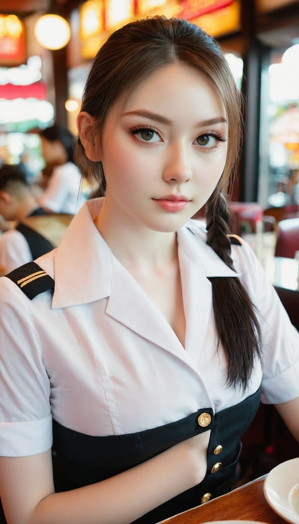 Tags: 21872187, SDXL
{"3": {"inputs": {"seed": 644515592786874, "steps": 32, "cfg": 6.46, "sampler_name": "dpmpp_2m", "scheduler": "karras", "denoise": 1.0, "model": ["27", 0], "positive": ["6", 0], "negative": ["7", 0], "latent_image": ["5", 0]}, "class_type": "KSampler"}, "4": {"inputs": {"ckpt_name": "juggernautxl.safetensors"}, "class_type": "CheckpointLoaderSimple"}, "5": {"inputs": {"width": 768, "height": 1344, "batch_size": 1}, "class_type": "EmptyLatentImage"}, "6": {"inputs": {"text": "22 year old girl, (temptress:1.05), (pale skin:1.12), (beautiful eyes:1.06), (eyelashes:1.11), (double eyelids:0.95), (idol:0.97), (blush:0.98), (slim:1.13), (seductive facial expression:1.07), (seductive pose:1.12), (detailed face:1.10), (cute:1.07), (sexy lips:1.02), (in a seductive pose:1.07), (large perky breasts:0.99), (cleavage:1.09), (thigh gap:1.14), (a waitress in uniform:1.07) working at a restaurant, (film:1.08), (textured skin:1.07), (portra:1.04), (soft lighting:1.02), (candid cinema:1.03), (detailed skin:1.07), (RAW:1.08), (skin fuzz:1.09), (natural looking skin:1.05)", "clip": ["27", 1]}, "class_type": "CLIPTextEncode"}, "7": {"inputs": {"text": "(low resolution:1.08), (open mouth:1.12), (twisted:1.14), (worst quality:1.05), (watermark:1.08), (bad hands:1.07), (distorted:1.06)", "clip": ["27", 1]}, "class_type": "CLIPTextEncode"}, "8": {"inputs": {"samples": ["3", 0], "vae": ["4", 2]}, "class_type": "VAEDecode"}, "25": {"inputs": {"lora_name": "nudify_xl.safetensors", "strength_model": 0.19, "strength_clip": 0.05, "model": ["4", 0], "clip": ["4", 1]}, "class_type": "LoraLoader"}, "26": {"inputs": {"lora_name": "shirtlift_SDXL_v2.safetensors", "strength_model": 0.08, "strength_clip": 0.02, "model": ["25", 0], "clip": ["25", 1]}, "class_type": "LoraLoader"}, "27": {"inputs": {"lora_name": "PerfectEyesXL.safetensors", "strength_model": 0.17, "strength_clip": 0.17, "model": ["26", 0], "clip": ["26", 1]}, "class_type": "LoraLoader"}, "30": {"inputs": {"model_name": "4x_NMKD-Superscale-SP_178000_G.pth"}, "class_type": "UpscaleModelLoader"}, "31": {"inputs": {"upscale_model": ["30", 0], "image": ["8", 0]}, "class_type": "ImageUpscaleWithModel"}, "32": {"inputs": {"upscale_method": "lanczos", "scale_by": 0.5, "image": ["31", 0]}, "class_type": "ImageScaleBy"}, "33": {"inputs": {"pixels": ["32", 0], "vae": ["4", 2]}, "class_type": "VAEEncode"}, "34": {"inputs": {"seed": 644515592786874, "steps": 32, "cfg": 6.46, "sampler_name": "dpmpp_2m", "scheduler": "karras", "denoise": 0.3, "model": ["27", 0], "positive": ["6", 0], "negative": ["7", 0], "latent_image": ["33", 0]}, "class_type": "KSampler"}, "36": {"inputs": {"samples": ["34", 0], "vae": ["4", 2]}, "class_type": "VAEDecode"}, "39": {"inputs": {"filename_prefix": "comfyapi-1725044896307", "images": ["36", 0]}, "class_type": "SaveImage"}}