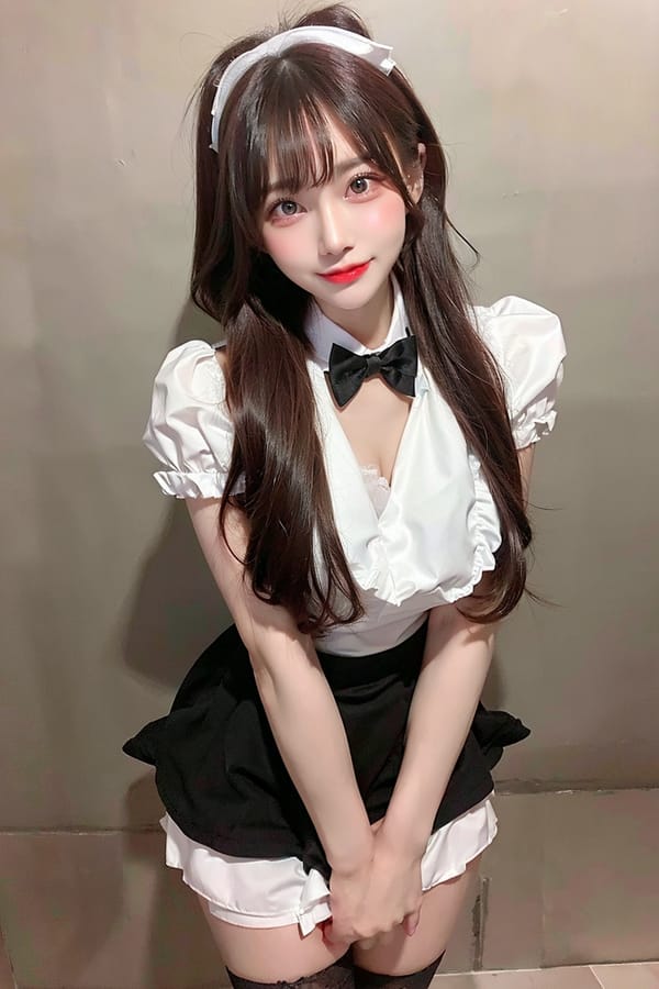 Tags: 21872187
<lora:JapaneseDollLikeness_v15:0.46>, <lora:koreanDollLikeness:0.48>, <lora:taiwanDollLikeness_v20:0.56>, <lora:YaeMiko_Test:0.47>, maid cafe, stockings, (maid costume:1.14), choker, bowtie, headband, (pleated skirt:1.00), (seductive pose:0.96), extremely detailed eyes, cute, seductive smile, double eyelids, eyelashes, full body portrait, 4K, best quality, tall, (thigh gap:1.07), delicate and beautiful girl, (stunningly attractive:0.95)
Negative prompt: paintings, anime, ugly, (worst quality:1.97)
Steps: 64, Sampler: DPM++ 2M Karras, CFG scale: 6.28, Seed: 1632388536, Size: 512x768, Model hash: fc2511737a, Model: chilloutmix_NiPrunedFp32Fix, Seed resize from: -1x-1, Denoising strength: 0.45, Version: v1.2.1, Hires upscale: 2.0, Hires steps: 32, Hires upscaler: ESRGAN_4x
