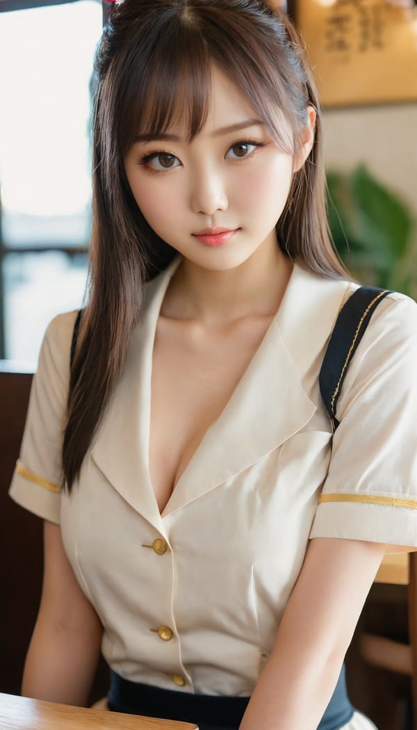 Tags: 21872187, SDXL
{"3": {"inputs": {"seed": 576263597298699, "steps": 32, "cfg": 5.07, "sampler_name": "dpmpp_2m", "scheduler": "karras", "denoise": 1.0, "model": ["27", 0], "positive": ["6", 0], "negative": ["7", 0], "latent_image": ["5", 0]}, "class_type": "KSampler"}, "4": {"inputs": {"ckpt_name": "juggernautxl.safetensors"}, "class_type": "CheckpointLoaderSimple"}, "5": {"inputs": {"width": 768, "height": 1344, "batch_size": 1}, "class_type": "EmptyLatentImage"}, "6": {"inputs": {"text": "21 year old girl, (japanese:1.12), (idol:0.99), (eyelashes:1.12), (seductive facial expression:1.14), (seductive pose:1.08), (cute:1.09), (temptress:1.06), (double eyelids:1.14), (pale skin:0.95), (blush:1.11), (detailed face:1.11), (beautiful eyes:1.14), (slim:1.04), (sexy lips:1.03), (in a seductive pose:1.01), (large perky breasts:1.10), (cleavage:1.07), (thigh gap:1.01), (a waitress in uniform:1.14) working at a restaurant, (detailed skin:1.05), (candid cinema:1.04), (soft lighting:1.01), (textured skin:1.01), (skin fuzz:1.02), (natural looking skin:1.08), (portra:1.05), (RAW:1.05), (film:1.02)", "clip": ["27", 1]}, "class_type": "CLIPTextEncode"}, "7": {"inputs": {"text": "(low resolution:1.05), (worst quality:1.05), (bad hands:1.08), (watermark:1.08), (open mouth:1.09), (twisted:1.12), (distorted:1.13)", "clip": ["27", 1]}, "class_type": "CLIPTextEncode"}, "8": {"inputs": {"samples": ["3", 0], "vae": ["4", 2]}, "class_type": "VAEDecode"}, "25": {"inputs": {"lora_name": "nudify_xl.safetensors", "strength_model": 0.11, "strength_clip": 0.26, "model": ["4", 0], "clip": ["4", 1]}, "class_type": "LoraLoader"}, "26": {"inputs": {"lora_name": "shirtlift_SDXL_v2.safetensors", "strength_model": 0.04, "strength_clip": 0.08, "model": ["25", 0], "clip": ["25", 1]}, "class_type": "LoraLoader"}, "27": {"inputs": {"lora_name": "PerfectEyesXL.safetensors", "strength_model": 0.15, "strength_clip": 0.07, "model": ["26", 0], "clip": ["26", 1]}, "class_type": "LoraLoader"}, "30": {"inputs": {"model_name": "4x_NMKD-Superscale-SP_178000_G.pth"}, "class_type": "UpscaleModelLoader"}, "31": {"inputs": {"upscale_model": ["30", 0], "image": ["8", 0]}, "class_type": "ImageUpscaleWithModel"}, "32": {"inputs": {"upscale_method": "lanczos", "scale_by": 0.5, "image": ["31", 0]}, "class_type": "ImageScaleBy"}, "33": {"inputs": {"pixels": ["32", 0], "vae": ["4", 2]}, "class_type": "VAEEncode"}, "34": {"inputs": {"seed": 576263597298699, "steps": 32, "cfg": 5.07, "sampler_name": "dpmpp_2m", "scheduler": "karras", "denoise": 0.3, "model": ["27", 0], "positive": ["6", 0], "negative": ["7", 0], "latent_image": ["33", 0]}, "class_type": "KSampler"}, "36": {"inputs": {"samples": ["34", 0], "vae": ["4", 2]}, "class_type": "VAEDecode"}, "39": {"inputs": {"filename_prefix": "comfyapi-1725974378443", "images": ["36", 0]}, "class_type": "SaveImage"}}