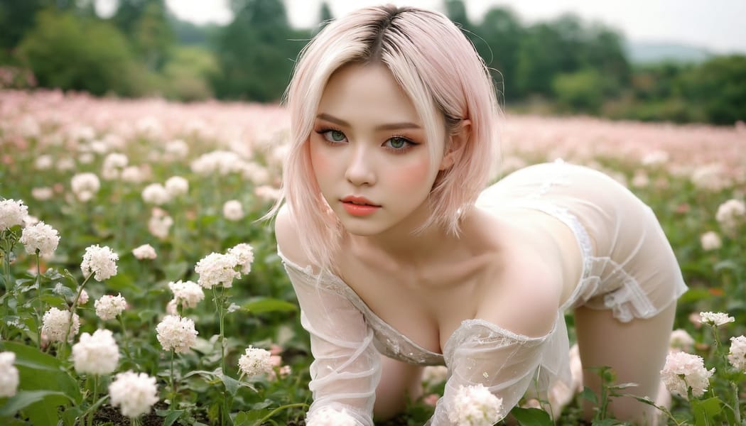 Tags: 21872187, SDXL
{"3": {"inputs": {"seed": 638594442689847, "steps": 32, "cfg": 7.1, "sampler_name": "dpmpp_2m", "scheduler": "karras", "denoise": 1.0, "model": ["27", 0], "positive": ["6", 0], "negative": ["7", 0], "latent_image": ["5", 0]}, "class_type": "KSampler"}, "4": {"inputs": {"ckpt_name": "juggernautxl.safetensors"}, "class_type": "CheckpointLoaderSimple"}, "5": {"inputs": {"width": 1344, "height": 768, "batch_size": 1}, "class_type": "EmptyLatentImage"}, "6": {"inputs": {"text": "22 year old girl, (seductive pose:1.08), (blush:1.09), (temptress:1.14), (sexy lips:1.04), (detailed face:1.14), (beautiful eyes:1.14), (cute:0.96), (slim:0.99), (pale skin:1.04), (seductive facial expression:1.12), (idol:1.01), (double eyelids:1.08), (on all fours:1.05), (spreading ass cheeks:1.02), (from behind:1.14), (backboob:0.99), wearing (translucent clothes:0.99) on a flower field, (film:1.05), (skin fuzz:1.09), (textured skin:1.05), (detailed skin:1.01), (natural looking skin:1.05), (candid cinema:1.09), (portra:1.07), (RAW:1.07), (soft lighting:1.04)", "clip": ["27", 1]}, "class_type": "CLIPTextEncode"}, "7": {"inputs": {"text": "(watermark:1.12), (open mouth:1.10), (worst quality:1.11), (low resolution:1.08), (distorted:1.09), (twisted:1.10)", "clip": ["27", 1]}, "class_type": "CLIPTextEncode"}, "8": {"inputs": {"samples": ["3", 0], "vae": ["4", 2]}, "class_type": "VAEDecode"}, "25": {"inputs": {"lora_name": "nudify_xl.safetensors", "strength_model": 0.09, "strength_clip": 0.14, "model": ["4", 0], "clip": ["4", 1]}, "class_type": "LoraLoader"}, "26": {"inputs": {"lora_name": "shirtlift_SDXL_v2.safetensors", "strength_model": 0.12, "strength_clip": 0.19, "model": ["25", 0], "clip": ["25", 1]}, "class_type": "LoraLoader"}, "27": {"inputs": {"lora_name": "PerfectEyesXL.safetensors", "strength_model": 0.08, "strength_clip": 0.14, "model": ["26", 0], "clip": ["26", 1]}, "class_type": "LoraLoader"}, "30": {"inputs": {"model_name": "4x_NMKD-Superscale-SP_178000_G.pth"}, "class_type": "UpscaleModelLoader"}, "31": {"inputs": {"upscale_model": ["30", 0], "image": ["8", 0]}, "class_type": "ImageUpscaleWithModel"}, "32": {"inputs": {"upscale_method": "lanczos", "scale_by": 0.5, "image": ["31", 0]}, "class_type": "ImageScaleBy"}, "33": {"inputs": {"pixels": ["32", 0], "vae": ["4", 2]}, "class_type": "VAEEncode"}, "34": {"inputs": {"seed": 638594442689847, "steps": 32, "cfg": 7.1, "sampler_name": "dpmpp_2m", "scheduler": "karras", "denoise": 0.3, "model": ["27", 0], "positive": ["6", 0], "negative": ["7", 0], "latent_image": ["33", 0]}, "class_type": "KSampler"}, "36": {"inputs": {"samples": ["34", 0], "vae": ["4", 2]}, "class_type": "VAEDecode"}, "39": {"inputs": {"filename_prefix": "comfyapi-1714839921044", "images": ["36", 0]}, "class_type": "SaveImage"}}