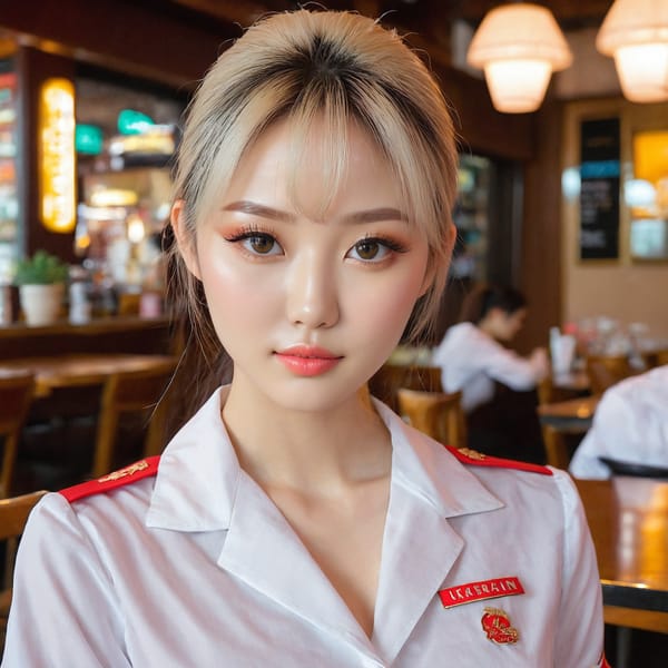 Tags: 21872187, SDXL
{"3": {"inputs": {"seed": 354708975515033, "steps": 64, "cfg": 7.89, "sampler_name": "dpmpp_2m", "scheduler": "karras", "denoise": 1.0, "model": ["27", 0], "positive": ["6", 0], "negative": ["7", 0], "latent_image": ["5", 0]}, "class_type": "KSampler"}, "4": {"inputs": {"ckpt_name": "juggernautxl.safetensors"}, "class_type": "CheckpointLoaderSimple"}, "5": {"inputs": {"width": 1024, "height": 1024, "batch_size": 1}, "class_type": "EmptyLatentImage"}, "6": {"inputs": {"text": "26 year old girl, (ukrainian:1.14), (korean:0.95), (sexy lips:1.03), (detailed face:0.95), (eyelashes:1.14), (beautiful eyes:1.05), (slim:0.98), (idol:0.96), (seductive facial expression:1.02), (double eyelids:1.12), (seductive pose:1.05), (blush:0.98), (temptress:0.97), (pale skin:1.12), (cute:1.10), (in a seductive pose:1.02), (large perky breasts:1.06), (cleavage:1.00), (thigh gap:1.04), (a waitress in uniform:1.13) working at a restaurant, (RAW:1.07), (candid cinema:1.03), (skin fuzz:1.06), (portra:1.02), (textured skin:1.05), (detailed skin:1.07), (soft lighting:1.00), (film:1.06), (natural looking skin:1.06)", "clip": ["27", 1]}, "class_type": "CLIPTextEncode"}, "7": {"inputs": {"text": "(low resolution:1.14), (twisted:1.12), (watermark:1.12), (worst quality:1.09), (open mouth:1.07), (distorted:1.10), (bad hands:1.11)", "clip": ["27", 1]}, "class_type": "CLIPTextEncode"}, "8": {"inputs": {"samples": ["3", 0], "vae": ["4", 2]}, "class_type": "VAEDecode"}, "25": {"inputs": {"lora_name": "nudify_xl.safetensors", "strength_model": 0.04, "strength_clip": 0.13, "model": ["4", 0], "clip": ["4", 1]}, "class_type": "LoraLoader"}, "26": {"inputs": {"lora_name": "shirtlift_SDXL_v2.safetensors", "strength_model": 0.06, "strength_clip": 0.03, "model": ["25", 0], "clip": ["25", 1]}, "class_type": "LoraLoader"}, "27": {"inputs": {"lora_name": "PerfectEyesXL.safetensors", "strength_model": 0.05, "strength_clip": 0.08, "model": ["26", 0], "clip": ["26", 1]}, "class_type": "LoraLoader"}, "30": {"inputs": {"model_name": "4x_NMKD-Superscale-SP_178000_G.pth"}, "class_type": "UpscaleModelLoader"}, "31": {"inputs": {"upscale_model": ["30", 0], "image": ["8", 0]}, "class_type": "ImageUpscaleWithModel"}, "32": {"inputs": {"upscale_method": "lanczos", "scale_by": 0.5, "image": ["31", 0]}, "class_type": "ImageScaleBy"}, "33": {"inputs": {"pixels": ["32", 0], "vae": ["4", 2]}, "class_type": "VAEEncode"}, "34": {"inputs": {"seed": 354708975515033, "steps": 64, "cfg": 7.89, "sampler_name": "dpmpp_2m", "scheduler": "karras", "denoise": 0.3, "model": ["27", 0], "positive": ["6", 0], "negative": ["7", 0], "latent_image": ["33", 0]}, "class_type": "KSampler"}, "36": {"inputs": {"samples": ["34", 0], "vae": ["4", 2]}, "class_type": "VAEDecode"}, "39": {"inputs": {"filename_prefix": "comfyapi-1733825310321", "images": ["36", 0]}, "class_type": "SaveImage"}}