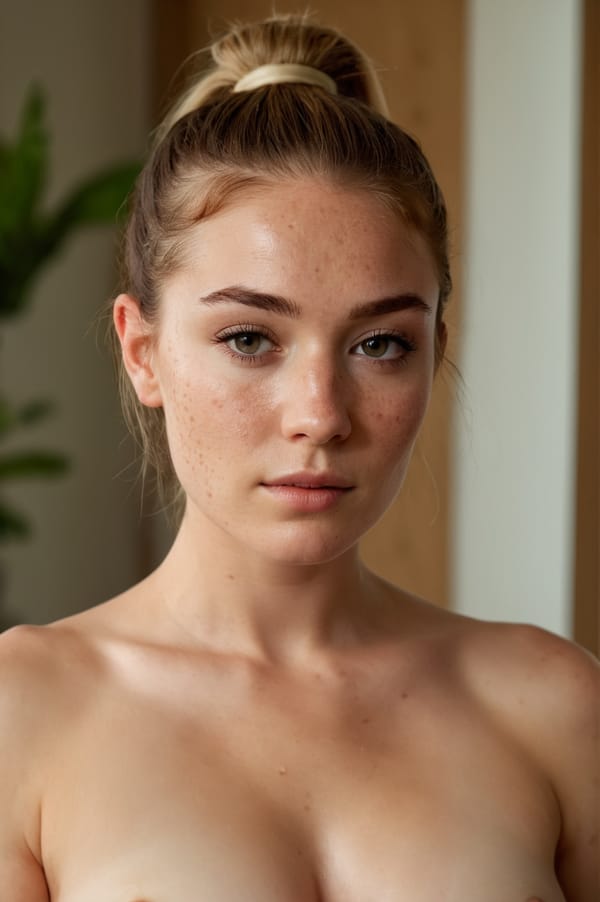 Tags: undefined
professional cinematic photo, (2b:0.1) , lace, detailed natural skin and blemishes, close-up, face focus, 35mm photograph, professional, 4k, highly detailed, (freckles:0.3), (bare breasts:1.5), (topless:1.8), (small perky breasts:1.7), ponytail,  (cleavage:1.7), without makeup, small nipples
Negative prompt: (eyes),drawing, painting, crayon, sketch, graphite, impressionist, noisy, blurry, soft, deformed, ugly, (worst quality, low quality, normal quality, lowres, low details, oversaturated, undersaturated, overexposed, underexposed, grayscale, bw, bad photo, bad photography, bad art:1.4), (watermark, signature, text font, username, error, logo, words, letters, digits, autograph, trademark, name:1.2), (blur, blurry, grainy), morbid, ugly, asymmetrical, mutated malformed, mutilated, poorly lit, bad shadow, draft, cropped, out of frame, cut off, censored, jpeg artifacts, out of focus, glitch, duplicate, (airbrushed, cartoon, anime, semi-realistic, cgi, render, blender, digital art, manga, amateur:1.3), (3D ,3D Game, 3D Game Scene, 3D Character:1.1), (bad hands, bad anatomy, bad body, bad face, bad teeth, bad arms, bad legs, deformities:1.3)
Steps: 40, Sampler: DPM++ 2M, CFG scale: 7, Seed: 1288801953, Size: 768x1152, Model hash: aeb7e9e689, Model: juggernautXL_v8Rundiffusion, Denoising strength: 0.35, Hires upscale: 1.35, Hires upscaler: R-ESRGAN 4x+, Version: v1.7.0