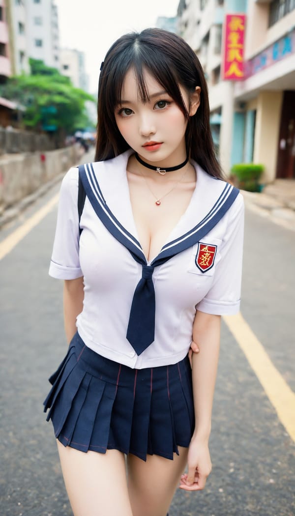 Tags: 21872187, SDXL
{"3": {"inputs": {"seed": 724231869259588, "steps": 32, "cfg": 7.35, "sampler_name": "dpmpp_2m", "scheduler": "karras", "denoise": 1.0, "model": ["27", 0], "positive": ["6", 0], "negative": ["7", 0], "latent_image": ["5", 0]}, "class_type": "KSampler"}, "4": {"inputs": {"ckpt_name": "helloworldxl.safetensors"}, "class_type": "CheckpointLoaderSimple"}, "5": {"inputs": {"width": 768, "height": 1344, "batch_size": 1}, "class_type": "EmptyLatentImage"}, "6": {"inputs": {"text": "19 year old girl, (chinese:0.95), (detailed face:1.09), (sexy lips:0.95), (double eyelids:1.03), (seductive pose:0.95), (seductive facial expression:1.02), (slim:0.99), (pale skin:1.02), (temptress:0.99), (idol:1.07), (cute:0.97), (blush:1.14), (eyelashes:1.05), (beautiful eyes:1.11), (in a seductive pose:0.98), (large perky breasts:0.98), (cleavage:0.99), (thigh gap:0.95), (school uniform:1.12), choker, busy street, (detailed skin:1.01), (RAW:1.03), (skin fuzz:1.04), (portra:1.07), (candid cinema:1.03), (soft lighting:1.02), (film:1.01), (textured skin:1.04), (natural looking skin:1.08)", "clip": ["27", 1]}, "class_type": "CLIPTextEncode"}, "7": {"inputs": {"text": "(worst quality:1.14), (watermark:1.14), (distorted:1.07), (bad hands:1.08), (twisted:1.10), (low resolution:1.06), (open mouth:1.06)", "clip": ["27", 1]}, "class_type": "CLIPTextEncode"}, "8": {"inputs": {"samples": ["3", 0], "vae": ["4", 2]}, "class_type": "VAEDecode"}, "25": {"inputs": {"lora_name": "nudify_xl.safetensors", "strength_model": 0.19, "strength_clip": 0.05, "model": ["4", 0], "clip": ["4", 1]}, "class_type": "LoraLoader"}, "26": {"inputs": {"lora_name": "shirtlift_SDXL_v2.safetensors", "strength_model": 0.19, "strength_clip": 0.16, "model": ["25", 0], "clip": ["25", 1]}, "class_type": "LoraLoader"}, "27": {"inputs": {"lora_name": "PerfectEyesXL.safetensors", "strength_model": 0.16, "strength_clip": 0.1, "model": ["26", 0], "clip": ["26", 1]}, "class_type": "LoraLoader"}, "30": {"inputs": {"model_name": "4x_NMKD-Superscale-SP_178000_G.pth"}, "class_type": "UpscaleModelLoader"}, "31": {"inputs": {"upscale_model": ["30", 0], "image": ["8", 0]}, "class_type": "ImageUpscaleWithModel"}, "32": {"inputs": {"upscale_method": "lanczos", "scale_by": 0.5, "image": ["31", 0]}, "class_type": "ImageScaleBy"}, "33": {"inputs": {"pixels": ["32", 0], "vae": ["4", 2]}, "class_type": "VAEEncode"}, "34": {"inputs": {"seed": 724231869259588, "steps": 32, "cfg": 7.35, "sampler_name": "dpmpp_2m", "scheduler": "karras", "denoise": 0.3, "model": ["27", 0], "positive": ["6", 0], "negative": ["7", 0], "latent_image": ["33", 0]}, "class_type": "KSampler"}, "36": {"inputs": {"samples": ["34", 0], "vae": ["4", 2]}, "class_type": "VAEDecode"}, "39": {"inputs": {"filename_prefix": "comfyapi-1714516857035", "images": ["36", 0]}, "class_type": "SaveImage"}}