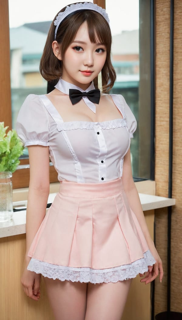 Tags: 21872187, SDXL
{"3": {"inputs": {"seed": 784703169703842, "steps": 32, "cfg": 6.44, "sampler_name": "dpmpp_2m", "scheduler": "karras", "denoise": 1.0, "model": ["27", 0], "positive": ["6", 0], "negative": ["7", 0], "latent_image": ["5", 0]}, "class_type": "KSampler"}, "4": {"inputs": {"ckpt_name": "juggernautXL_v8Rundiffusion.safetensors"}, "class_type": "CheckpointLoaderSimple"}, "5": {"inputs": {"width": 768, "height": 1344, "batch_size": 1}, "class_type": "EmptyLatentImage"}, "6": {"inputs": {"text": "21 year old girl, (detailed face:1.07), (seductive facial expression:1.03), (cute:1.12), (eyelashes:0.95), (pale skin:1.09), (sexy lips:1.00), (double eyelids:0.97), (idol:0.97), (beautiful eyes:1.10), (slim:1.07), (seductive pose:1.08), (blush:1.01), (in a seductive pose:0.95), (large perky breasts:1.08), (cleavage:1.07), (thigh gap:1.14), in a (skimpy maid costume:1.10) working at a maid cafe, choker, bowtie, headband, pleated skirt, (soft lighting:1.06), (textured skin:1.06), (RAW:1.09), (candid cinema:1.02), (film:1.04), (detailed skin:1.06), (natural looking skin:1.03), (skin fuzz:1.09), (portra:1.08)", "clip": ["27", 1]}, "class_type": "CLIPTextEncode"}, "7": {"inputs": {"text": "(open mouth:1.12), (watermark:1.09), (twisted:1.12), (low resolution:1.11), (distorted:1.13), (bad hands:1.10), (worst quality:1.09)", "clip": ["27", 1]}, "class_type": "CLIPTextEncode"}, "8": {"inputs": {"samples": ["3", 0], "vae": ["4", 2]}, "class_type": "VAEDecode"}, "25": {"inputs": {"lora_name": "nudify_xl.safetensors", "strength_model": 0.16, "strength_clip": 0.11, "model": ["4", 0], "clip": ["4", 1]}, "class_type": "LoraLoader"}, "26": {"inputs": {"lora_name": "shirtlift_SDXL_v2.safetensors", "strength_model": 0.14, "strength_clip": 0.0, "model": ["25", 0], "clip": ["25", 1]}, "class_type": "LoraLoader"}, "27": {"inputs": {"lora_name": "PerfectEyesXL.safetensors", "strength_model": 0.07, "strength_clip": 0.17, "model": ["26", 0], "clip": ["26", 1]}, "class_type": "LoraLoader"}, "30": {"inputs": {"model_name": "4x_NMKD-Superscale-SP_178000_G.pth"}, "class_type": "UpscaleModelLoader"}, "31": {"inputs": {"upscale_model": ["30", 0], "image": ["8", 0]}, "class_type": "ImageUpscaleWithModel"}, "32": {"inputs": {"upscale_method": "lanczos", "scale_by": 0.5, "image": ["31", 0]}, "class_type": "ImageScaleBy"}, "33": {"inputs": {"pixels": ["32", 0], "vae": ["4", 2]}, "class_type": "VAEEncode"}, "34": {"inputs": {"seed": 784703169703842, "steps": 32, "cfg": 6.44, "sampler_name": "dpmpp_2m", "scheduler": "karras", "denoise": 0.3, "model": ["27", 0], "positive": ["6", 0], "negative": ["7", 0], "latent_image": ["33", 0]}, "class_type": "KSampler"}, "36": {"inputs": {"samples": ["34", 0], "vae": ["4", 2]}, "class_type": "VAEDecode"}, "39": {"inputs": {"filename_prefix": "comfyapi-1707557377415", "images": ["36", 0]}, "class_type": "SaveImage"}}