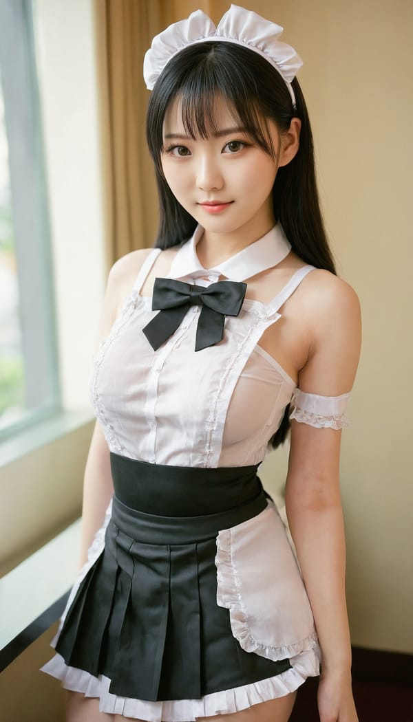 Tags: 21872187, SDXL
{"3": {"inputs": {"seed": 527321244308322, "steps": 64, "cfg": 5.68, "sampler_name": "dpmpp_2m", "scheduler": "karras", "denoise": 1.0, "model": ["27", 0], "positive": ["6", 0], "negative": ["7", 0], "latent_image": ["5", 0]}, "class_type": "KSampler"}, "4": {"inputs": {"ckpt_name": "juggernautxl.safetensors"}, "class_type": "CheckpointLoaderSimple"}, "5": {"inputs": {"width": 768, "height": 1344, "batch_size": 1}, "class_type": "EmptyLatentImage"}, "6": {"inputs": {"text": "28 year old girl, (taiwanese:1.13), (temptress:1.00), (blush:1.11), (slim:1.11), (idol:1.01), (cute:1.14), (pale skin:1.10), (seductive facial expression:1.03), (double eyelids:0.96), (beautiful eyes:1.06), (seductive pose:0.98), (detailed face:1.10), (eyelashes:1.02), (sexy lips:1.11), (in a seductive pose:1.14), (large perky breasts:0.98), (cleavage:1.12), (thigh gap:1.03), in a (skimpy maid costume:0.99) working at a maid cafe, choker, bowtie, headband, pleated skirt, (candid cinema:1.03), (textured skin:1.00), (RAW:1.03), (natural looking skin:1.02), (skin fuzz:1.03), (soft lighting:1.09), (film:1.01), (portra:1.01), (detailed skin:1.02)", "clip": ["27", 1]}, "class_type": "CLIPTextEncode"}, "7": {"inputs": {"text": "(open mouth:1.07), (bad hands:1.07), (low resolution:1.13), (twisted:1.14), (distorted:1.11), (worst quality:1.09), (watermark:1.05)", "clip": ["27", 1]}, "class_type": "CLIPTextEncode"}, "8": {"inputs": {"samples": ["3", 0], "vae": ["4", 2]}, "class_type": "VAEDecode"}, "25": {"inputs": {"lora_name": "nudify_xl.safetensors", "strength_model": 0.35, "strength_clip": 0.34, "model": ["4", 0], "clip": ["4", 1]}, "class_type": "LoraLoader"}, "26": {"inputs": {"lora_name": "shirtlift_SDXL_v2.safetensors", "strength_model": 0.14, "strength_clip": 0.15, "model": ["25", 0], "clip": ["25", 1]}, "class_type": "LoraLoader"}, "27": {"inputs": {"lora_name": "PerfectEyesXL.safetensors", "strength_model": 0.03, "strength_clip": 0.1, "model": ["26", 0], "clip": ["26", 1]}, "class_type": "LoraLoader"}, "30": {"inputs": {"model_name": "4x_NMKD-Superscale-SP_178000_G.pth"}, "class_type": "UpscaleModelLoader"}, "31": {"inputs": {"upscale_model": ["30", 0], "image": ["8", 0]}, "class_type": "ImageUpscaleWithModel"}, "32": {"inputs": {"upscale_method": "lanczos", "scale_by": 0.5, "image": ["31", 0]}, "class_type": "ImageScaleBy"}, "33": {"inputs": {"pixels": ["32", 0], "vae": ["4", 2]}, "class_type": "VAEEncode"}, "34": {"inputs": {"seed": 527321244308322, "steps": 64, "cfg": 5.68, "sampler_name": "dpmpp_2m", "scheduler": "karras", "denoise": 0.3, "model": ["27", 0], "positive": ["6", 0], "negative": ["7", 0], "latent_image": ["33", 0]}, "class_type": "KSampler"}, "36": {"inputs": {"samples": ["34", 0], "vae": ["4", 2]}, "class_type": "VAEDecode"}, "39": {"inputs": {"filename_prefix": "comfyapi-1717103380172", "images": ["36", 0]}, "class_type": "SaveImage"}}