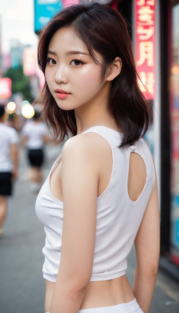 Tags: 21872187, SDXL
{"3": {"inputs": {"seed": 685123139697355, "steps": 64, "cfg": 7.44, "sampler_name": "dpmpp_2m", "scheduler": "karras", "denoise": 1.0, "model": ["27", 0], "positive": ["6", 0], "negative": ["7", 0], "latent_image": ["5", 0]}, "class_type": "KSampler"}, "4": {"inputs": {"ckpt_name": "juggernautxl.safetensors"}, "class_type": "CheckpointLoaderSimple"}, "5": {"inputs": {"width": 768, "height": 1344, "batch_size": 1}, "class_type": "EmptyLatentImage"}, "6": {"inputs": {"text": "22 year old girl, (korean:1.08), (idol:0.95), (sexy lips:1.09), (beautiful eyes:1.11), (seductive facial expression:0.95), (seductive pose:1.03), (eyelashes:1.13), (detailed face:0.96), (temptress:1.07), (slim:1.02), (cute:1.03), (double eyelids:0.99), (blush:1.11), (pale skin:0.99), (perky ass:1.14), (exposed ass:1.08), (looking back:1.10), (sexy ass:0.98), (thigh gap:1.07), (white tanktop:1.08), busy street, (detailed skin:1.09), (soft lighting:1.06), (film:1.03), (candid cinema:1.06), (RAW:1.09), (natural looking skin:1.05), (portra:1.03), (textured skin:1.06), (skin fuzz:1.02)", "clip": ["27", 1]}, "class_type": "CLIPTextEncode"}, "7": {"inputs": {"text": "(open mouth:1.11), (bad hands:1.05), (distorted:1.10), (twisted:1.12), (worst quality:1.12), (watermark:1.05), (low resolution:1.14)", "clip": ["27", 1]}, "class_type": "CLIPTextEncode"}, "8": {"inputs": {"samples": ["3", 0], "vae": ["4", 2]}, "class_type": "VAEDecode"}, "25": {"inputs": {"lora_name": "nudify_xl.safetensors", "strength_model": 0.28, "strength_clip": 0.23, "model": ["4", 0], "clip": ["4", 1]}, "class_type": "LoraLoader"}, "26": {"inputs": {"lora_name": "shirtlift_SDXL_v2.safetensors", "strength_model": 0.15, "strength_clip": 0.17, "model": ["25", 0], "clip": ["25", 1]}, "class_type": "LoraLoader"}, "27": {"inputs": {"lora_name": "PerfectEyesXL.safetensors", "strength_model": 0.14, "strength_clip": 0.18, "model": ["26", 0], "clip": ["26", 1]}, "class_type": "LoraLoader"}, "30": {"inputs": {"model_name": "4x_NMKD-Superscale-SP_178000_G.pth"}, "class_type": "UpscaleModelLoader"}, "31": {"inputs": {"upscale_model": ["30", 0], "image": ["8", 0]}, "class_type": "ImageUpscaleWithModel"}, "32": {"inputs": {"upscale_method": "lanczos", "scale_by": 0.5, "image": ["31", 0]}, "class_type": "ImageScaleBy"}, "33": {"inputs": {"pixels": ["32", 0], "vae": ["4", 2]}, "class_type": "VAEEncode"}, "34": {"inputs": {"seed": 685123139697355, "steps": 64, "cfg": 7.44, "sampler_name": "dpmpp_2m", "scheduler": "karras", "denoise": 0.3, "model": ["27", 0], "positive": ["6", 0], "negative": ["7", 0], "latent_image": ["33", 0]}, "class_type": "KSampler"}, "36": {"inputs": {"samples": ["34", 0], "vae": ["4", 2]}, "class_type": "VAEDecode"}, "39": {"inputs": {"filename_prefix": "comfyapi-1732662767613", "images": ["36", 0]}, "class_type": "SaveImage"}}