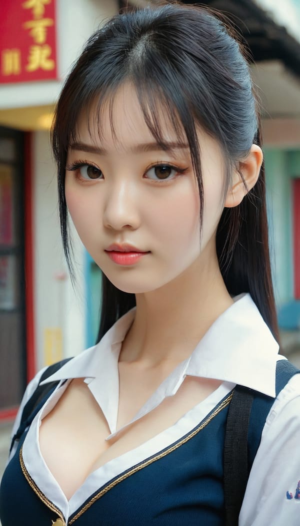 Tags: 21872187, SDXL
{"3": {"inputs": {"seed": 610955669770673, "steps": 32, "cfg": 7.56, "sampler_name": "dpmpp_2m", "scheduler": "karras", "denoise": 1.0, "model": ["27", 0], "positive": ["6", 0], "negative": ["7", 0], "latent_image": ["5", 0]}, "class_type": "KSampler"}, "4": {"inputs": {"ckpt_name": "juggernautxl.safetensors"}, "class_type": "CheckpointLoaderSimple"}, "5": {"inputs": {"width": 768, "height": 1344, "batch_size": 1}, "class_type": "EmptyLatentImage"}, "6": {"inputs": {"text": "22 year old girl, (chinese:1.08), (temptress:1.09), (sexy lips:1.01), (pale skin:1.09), (beautiful eyes:1.09), (double eyelids:1.06), (eyelashes:1.07), (cute:1.02), (seductive pose:1.09), (slim:1.13), (seductive facial expression:1.00), (detailed face:1.11), (in a seductive pose:0.95), (large perky breasts:1.05), (cleavage:1.11), (thigh gap:1.03), (school uniform:1.08), choker, busy street, (textured skin:1.07), (candid cinema:1.04), (skin fuzz:1.00), (natural looking skin:1.03), (film:1.06), (portra:1.09), (detailed skin:1.08), (soft lighting:1.09), (RAW:1.05)", "clip": ["27", 1]}, "class_type": "CLIPTextEncode"}, "7": {"inputs": {"text": "(bad hands:1.12), (low resolution:1.14), (watermark:1.09), (open mouth:1.09), (twisted:1.07), (distorted:1.07)", "clip": ["27", 1]}, "class_type": "CLIPTextEncode"}, "8": {"inputs": {"samples": ["3", 0], "vae": ["4", 2]}, "class_type": "VAEDecode"}, "25": {"inputs": {"lora_name": "nudify_xl.safetensors", "strength_model": 0.37, "strength_clip": 0.01, "model": ["4", 0], "clip": ["4", 1]}, "class_type": "LoraLoader"}, "26": {"inputs": {"lora_name": "shirtlift_SDXL_v2.safetensors", "strength_model": 0.05, "strength_clip": 0.03, "model": ["25", 0], "clip": ["25", 1]}, "class_type": "LoraLoader"}, "27": {"inputs": {"lora_name": "PerfectEyesXL.safetensors", "strength_model": 0.03, "strength_clip": 0.05, "model": ["26", 0], "clip": ["26", 1]}, "class_type": "LoraLoader"}, "30": {"inputs": {"model_name": "4x_NMKD-Superscale-SP_178000_G.pth"}, "class_type": "UpscaleModelLoader"}, "31": {"inputs": {"upscale_model": ["30", 0], "image": ["8", 0]}, "class_type": "ImageUpscaleWithModel"}, "32": {"inputs": {"upscale_method": "lanczos", "scale_by": 0.5, "image": ["31", 0]}, "class_type": "ImageScaleBy"}, "33": {"inputs": {"pixels": ["32", 0], "vae": ["4", 2]}, "class_type": "VAEEncode"}, "34": {"inputs": {"seed": 610955669770673, "steps": 32, "cfg": 7.56, "sampler_name": "dpmpp_2m", "scheduler": "karras", "denoise": 0.3, "model": ["27", 0], "positive": ["6", 0], "negative": ["7", 0], "latent_image": ["33", 0]}, "class_type": "KSampler"}, "36": {"inputs": {"samples": ["34", 0], "vae": ["4", 2]}, "class_type": "VAEDecode"}, "39": {"inputs": {"filename_prefix": "comfyapi-1716031606844", "images": ["36", 0]}, "class_type": "SaveImage"}}