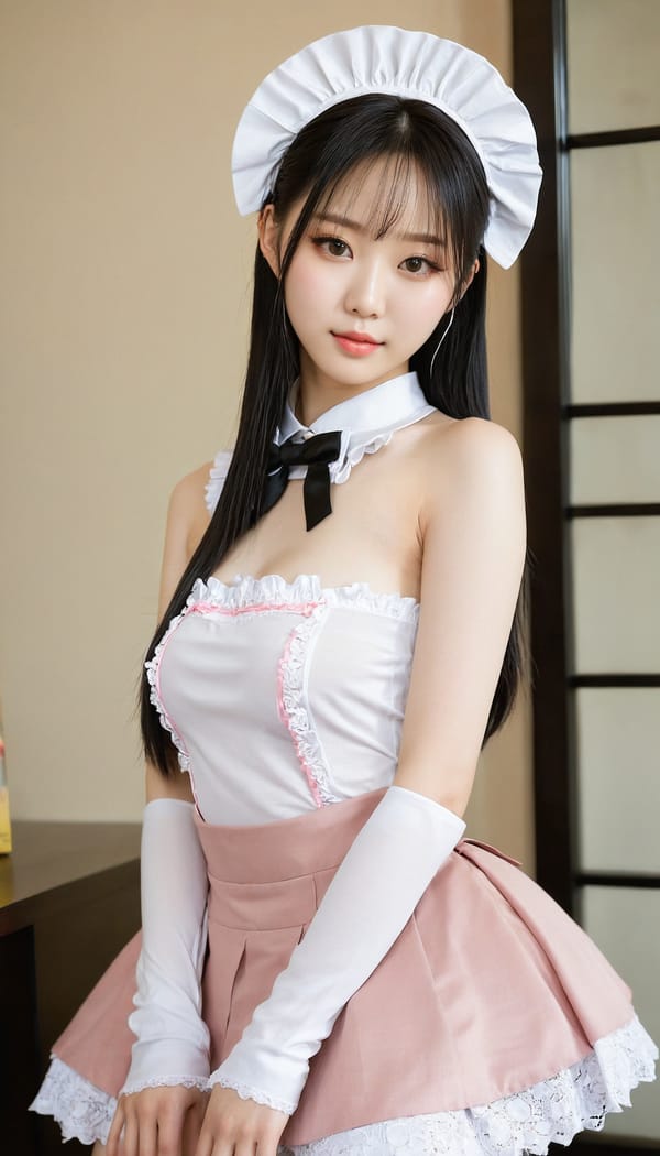 Tags: 21872187, SDXL
{"3": {"inputs": {"seed": 477276332061066, "steps": 32, "cfg": 7.41, "sampler_name": "dpmpp_2m", "scheduler": "karras", "denoise": 1.0, "model": ["27", 0], "positive": ["6", 0], "negative": ["7", 0], "latent_image": ["5", 0]}, "class_type": "KSampler"}, "4": {"inputs": {"ckpt_name": "juggernautxl.safetensors"}, "class_type": "CheckpointLoaderSimple"}, "5": {"inputs": {"width": 768, "height": 1344, "batch_size": 1}, "class_type": "EmptyLatentImage"}, "6": {"inputs": {"text": "19 year old girl, (korean:0.96), (chinese:1.08), (japanese:1.10), (sexy lips:1.08), (idol:1.09), (pale skin:1.02), (seductive pose:1.14), (temptress:0.95), (cute:0.98), (blush:0.99), (detailed face:0.99), (beautiful eyes:1.11), (slim:1.01), (double eyelids:1.09), (eyelashes:1.05), (seductive facial expression:1.08), (perky ass:1.09), (exposed ass:1.08), (looking back:1.03), (sexy ass:1.10), (thigh gap:1.04), in a (skimpy maid costume:1.11) working at a maid cafe, choker, bowtie, headband, pleated skirt, (film:1.06), (candid cinema:1.04), (detailed skin:1.07), (portra:1.01), (natural looking skin:1.04), (RAW:1.06), (skin fuzz:1.00), (textured skin:1.00), (soft lighting:1.04)", "clip": ["27", 1]}, "class_type": "CLIPTextEncode"}, "7": {"inputs": {"text": "(low resolution:1.14), (worst quality:1.14), (distorted:1.11), (open mouth:1.12), (watermark:1.13), (bad hands:1.12), (twisted:1.11)", "clip": ["27", 1]}, "class_type": "CLIPTextEncode"}, "8": {"inputs": {"samples": ["3", 0], "vae": ["4", 2]}, "class_type": "VAEDecode"}, "25": {"inputs": {"lora_name": "nudify_xl.safetensors", "strength_model": 0.3, "strength_clip": 0.08, "model": ["4", 0], "clip": ["4", 1]}, "class_type": "LoraLoader"}, "26": {"inputs": {"lora_name": "shirtlift_SDXL_v2.safetensors", "strength_model": 0.14, "strength_clip": 0.01, "model": ["25", 0], "clip": ["25", 1]}, "class_type": "LoraLoader"}, "27": {"inputs": {"lora_name": "PerfectEyesXL.safetensors", "strength_model": 0.06, "strength_clip": 0.17, "model": ["26", 0], "clip": ["26", 1]}, "class_type": "LoraLoader"}, "30": {"inputs": {"model_name": "4x_NMKD-Superscale-SP_178000_G.pth"}, "class_type": "UpscaleModelLoader"}, "31": {"inputs": {"upscale_model": ["30", 0], "image": ["8", 0]}, "class_type": "ImageUpscaleWithModel"}, "32": {"inputs": {"upscale_method": "lanczos", "scale_by": 0.5, "image": ["31", 0]}, "class_type": "ImageScaleBy"}, "33": {"inputs": {"pixels": ["32", 0], "vae": ["4", 2]}, "class_type": "VAEEncode"}, "34": {"inputs": {"seed": 477276332061066, "steps": 32, "cfg": 7.41, "sampler_name": "dpmpp_2m", "scheduler": "karras", "denoise": 0.3, "model": ["27", 0], "positive": ["6", 0], "negative": ["7", 0], "latent_image": ["33", 0]}, "class_type": "KSampler"}, "36": {"inputs": {"samples": ["34", 0], "vae": ["4", 2]}, "class_type": "VAEDecode"}, "39": {"inputs": {"filename_prefix": "comfyapi-1727043118586", "images": ["36", 0]}, "class_type": "SaveImage"}}