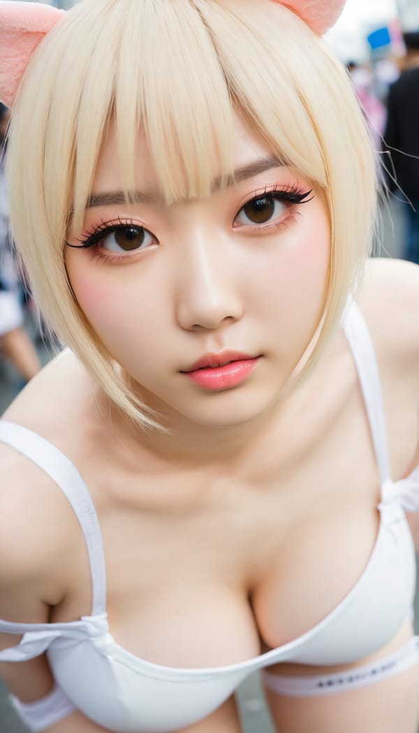 Tags: 21872187, SDXL
{"3": {"inputs": {"seed": 106221106584200, "steps": 64, "cfg": 6.32, "sampler_name": "dpmpp_2m", "scheduler": "karras", "denoise": 1.0, "model": ["27", 0], "positive": ["6", 0], "negative": ["7", 0], "latent_image": ["5", 0]}, "class_type": "KSampler"}, "4": {"inputs": {"ckpt_name": "juggernautxl.safetensors"}, "class_type": "CheckpointLoaderSimple"}, "5": {"inputs": {"width": 768, "height": 1344, "batch_size": 1}, "class_type": "EmptyLatentImage"}, "6": {"inputs": {"text": "24 year old girl, (taiwanese:1.14), (blush:1.07), (eyelashes:1.03), (double eyelids:1.01), (temptress:0.96), (cute:1.13), (detailed face:1.04), (seductive facial expression:1.12), (sexy lips:0.99), (slim:0.99), (seductive pose:1.06), (pale skin:0.98), (idol:1.12), (beautiful eyes:0.99), (perky ass:1.02), (exposed ass:0.97), (looking back:1.13), (sexy ass:1.00), (thigh gap:1.13), (in a cosplay:1.04) at comiket posing for camera, (detailed skin:1.04), (textured skin:1.05), (RAW:1.08), (candid cinema:1.00), (natural looking skin:1.04), (film:1.04), (skin fuzz:1.03), (portra:1.04), (soft lighting:1.04)", "clip": ["27", 1]}, "class_type": "CLIPTextEncode"}, "7": {"inputs": {"text": "(watermark:1.07), (twisted:1.06), (worst quality:1.09), (open mouth:1.11), (bad hands:1.13), (low resolution:1.07), (distorted:1.12)", "clip": ["27", 1]}, "class_type": "CLIPTextEncode"}, "8": {"inputs": {"samples": ["3", 0], "vae": ["4", 2]}, "class_type": "VAEDecode"}, "25": {"inputs": {"lora_name": "nudify_xl.safetensors", "strength_model": 0.17, "strength_clip": 0.25, "model": ["4", 0], "clip": ["4", 1]}, "class_type": "LoraLoader"}, "26": {"inputs": {"lora_name": "shirtlift_SDXL_v2.safetensors", "strength_model": 0.11, "strength_clip": 0.16, "model": ["25", 0], "clip": ["25", 1]}, "class_type": "LoraLoader"}, "27": {"inputs": {"lora_name": "PerfectEyesXL.safetensors", "strength_model": 0.08, "strength_clip": 0.06, "model": ["26", 0], "clip": ["26", 1]}, "class_type": "LoraLoader"}, "30": {"inputs": {"model_name": "4x_NMKD-Superscale-SP_178000_G.pth"}, "class_type": "UpscaleModelLoader"}, "31": {"inputs": {"upscale_model": ["30", 0], "image": ["8", 0]}, "class_type": "ImageUpscaleWithModel"}, "32": {"inputs": {"upscale_method": "lanczos", "scale_by": 0.5, "image": ["31", 0]}, "class_type": "ImageScaleBy"}, "33": {"inputs": {"pixels": ["32", 0], "vae": ["4", 2]}, "class_type": "VAEEncode"}, "34": {"inputs": {"seed": 106221106584200, "steps": 64, "cfg": 6.32, "sampler_name": "dpmpp_2m", "scheduler": "karras", "denoise": 0.3, "model": ["27", 0], "positive": ["6", 0], "negative": ["7", 0], "latent_image": ["33", 0]}, "class_type": "KSampler"}, "36": {"inputs": {"samples": ["34", 0], "vae": ["4", 2]}, "class_type": "VAEDecode"}, "39": {"inputs": {"filename_prefix": "comfyapi-1733779768326", "images": ["36", 0]}, "class_type": "SaveImage"}}