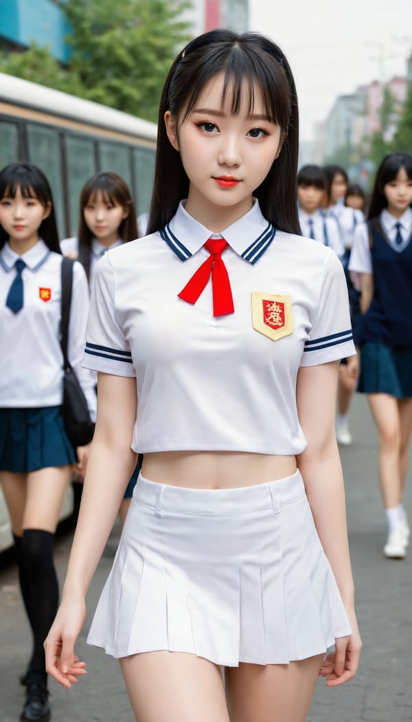 Tags: 21872187, SDXL
{"3": {"inputs": {"seed": 473498529038016, "steps": 64, "cfg": 7.87, "sampler_name": "dpmpp_2m", "scheduler": "karras", "denoise": 1.0, "model": ["27", 0], "positive": ["6", 0], "negative": ["7", 0], "latent_image": ["5", 0]}, "class_type": "KSampler"}, "4": {"inputs": {"ckpt_name": "juggernautXL_v8Rundiffusion.safetensors"}, "class_type": "CheckpointLoaderSimple"}, "5": {"inputs": {"width": 768, "height": 1344, "batch_size": 1}, "class_type": "EmptyLatentImage"}, "6": {"inputs": {"text": "18 year old girl, (chinese:1.10), (ukrainian:0.97), (idol:1.11), (seductive pose:1.05), (detailed face:1.02), (double eyelids:1.04), (slim:1.00), (beautiful eyes:1.05), (temptress:1.04), (cute:1.11), (sexy lips:1.04), (blush:1.11), (eyelashes:1.05), (pale skin:1.10), (perky ass:1.09), (exposed ass:0.95), (looking back:1.07), (sexy ass:1.01), (thigh gap:0.97), (school uniform:1.11), choker, busy street, (portra:1.00), (RAW:1.01), (film:1.03), (candid cinema:1.00), (skin fuzz:1.07), (natural looking skin:1.02), (textured skin:1.05), (detailed skin:1.02), (soft lighting:1.06)", "clip": ["27", 1]}, "class_type": "CLIPTextEncode"}, "7": {"inputs": {"text": "(distorted:1.06), (low resolution:1.09), (worst quality:1.05), (watermark:1.06), (twisted:1.12), (open mouth:1.14), (bad hands:1.08)", "clip": ["27", 1]}, "class_type": "CLIPTextEncode"}, "8": {"inputs": {"samples": ["3", 0], "vae": ["4", 2]}, "class_type": "VAEDecode"}, "25": {"inputs": {"lora_name": "nudify_xl.safetensors", "strength_model": 0.07, "strength_clip": 0.35, "model": ["4", 0], "clip": ["4", 1]}, "class_type": "LoraLoader"}, "26": {"inputs": {"lora_name": "shirtlift_SDXL_v2.safetensors", "strength_model": 0.05, "strength_clip": 0.01, "model": ["25", 0], "clip": ["25", 1]}, "class_type": "LoraLoader"}, "27": {"inputs": {"lora_name": "PerfectEyesXL.safetensors", "strength_model": 0.05, "strength_clip": 0.12, "model": ["26", 0], "clip": ["26", 1]}, "class_type": "LoraLoader"}, "30": {"inputs": {"model_name": "4x_NMKD-Superscale-SP_178000_G.pth"}, "class_type": "UpscaleModelLoader"}, "31": {"inputs": {"upscale_model": ["30", 0], "image": ["8", 0]}, "class_type": "ImageUpscaleWithModel"}, "32": {"inputs": {"upscale_method": "lanczos", "scale_by": 0.5, "image": ["31", 0]}, "class_type": "ImageScaleBy"}, "33": {"inputs": {"pixels": ["32", 0], "vae": ["4", 2]}, "class_type": "VAEEncode"}, "34": {"inputs": {"seed": 473498529038016, "steps": 64, "cfg": 7.87, "sampler_name": "dpmpp_2m", "scheduler": "karras", "denoise": 0.3, "model": ["27", 0], "positive": ["6", 0], "negative": ["7", 0], "latent_image": ["33", 0]}, "class_type": "KSampler"}, "36": {"inputs": {"samples": ["34", 0], "vae": ["4", 2]}, "class_type": "VAEDecode"}, "39": {"inputs": {"filename_prefix": "comfyapi-1707845176681", "images": ["36", 0]}, "class_type": "SaveImage"}}