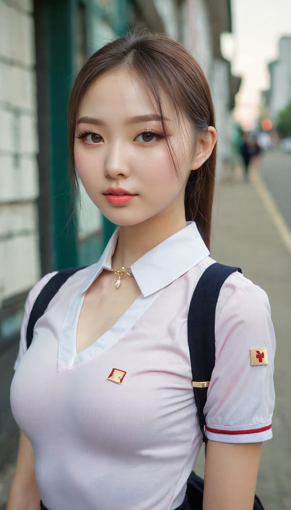 Tags: 21872187, SDXL
{"3": {"inputs": {"seed": 582910924692045, "steps": 32, "cfg": 6.81, "sampler_name": "dpmpp_2m", "scheduler": "karras", "denoise": 1.0, "model": ["27", 0], "positive": ["6", 0], "negative": ["7", 0], "latent_image": ["5", 0]}, "class_type": "KSampler"}, "4": {"inputs": {"ckpt_name": "juggernautxl.safetensors"}, "class_type": "CheckpointLoaderSimple"}, "5": {"inputs": {"width": 768, "height": 1344, "batch_size": 1}, "class_type": "EmptyLatentImage"}, "6": {"inputs": {"text": "24 year old girl, (russian:1.06), (korean:1.06), (ukrainian:1.05), (seductive facial expression:0.96), (eyelashes:1.03), (double eyelids:0.95), (seductive pose:1.03), (slim:1.14), (cute:1.07), (pale skin:1.03), (beautiful eyes:1.06), (temptress:1.00), (sexy lips:1.08), (blush:1.14), (idol:1.10), (perky ass:1.11), (exposed ass:1.10), (looking back:1.09), (sexy ass:1.00), (thigh gap:1.02), (school uniform:1.07), choker, busy street, (portra:1.07), (natural looking skin:1.02), (detailed skin:1.04), (RAW:1.04), (candid cinema:1.09), (skin fuzz:1.00), (soft lighting:1.01), (textured skin:1.05), (film:1.07)", "clip": ["27", 1]}, "class_type": "CLIPTextEncode"}, "7": {"inputs": {"text": "(bad hands:1.10), (distorted:1.12), (watermark:1.09), (twisted:1.05), (open mouth:1.08), (low resolution:1.14), (worst quality:1.13)", "clip": ["27", 1]}, "class_type": "CLIPTextEncode"}, "8": {"inputs": {"samples": ["3", 0], "vae": ["4", 2]}, "class_type": "VAEDecode"}, "25": {"inputs": {"lora_name": "nudify_xl.safetensors", "strength_model": 0.08, "strength_clip": 0.0, "model": ["4", 0], "clip": ["4", 1]}, "class_type": "LoraLoader"}, "26": {"inputs": {"lora_name": "shirtlift_SDXL_v2.safetensors", "strength_model": 0.1, "strength_clip": 0.17, "model": ["25", 0], "clip": ["25", 1]}, "class_type": "LoraLoader"}, "27": {"inputs": {"lora_name": "PerfectEyesXL.safetensors", "strength_model": 0.05, "strength_clip": 0.09, "model": ["26", 0], "clip": ["26", 1]}, "class_type": "LoraLoader"}, "30": {"inputs": {"model_name": "4x_NMKD-Superscale-SP_178000_G.pth"}, "class_type": "UpscaleModelLoader"}, "31": {"inputs": {"upscale_model": ["30", 0], "image": ["8", 0]}, "class_type": "ImageUpscaleWithModel"}, "32": {"inputs": {"upscale_method": "lanczos", "scale_by": 0.5, "image": ["31", 0]}, "class_type": "ImageScaleBy"}, "33": {"inputs": {"pixels": ["32", 0], "vae": ["4", 2]}, "class_type": "VAEEncode"}, "34": {"inputs": {"seed": 582910924692045, "steps": 32, "cfg": 6.81, "sampler_name": "dpmpp_2m", "scheduler": "karras", "denoise": 0.3, "model": ["27", 0], "positive": ["6", 0], "negative": ["7", 0], "latent_image": ["33", 0]}, "class_type": "KSampler"}, "36": {"inputs": {"samples": ["34", 0], "vae": ["4", 2]}, "class_type": "VAEDecode"}, "39": {"inputs": {"filename_prefix": "comfyapi-1713452580641", "images": ["36", 0]}, "class_type": "SaveImage"}}