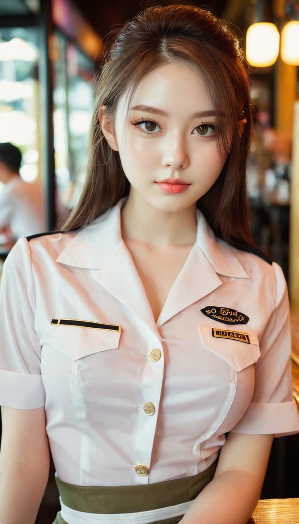 Tags: 21872187, SDXL
{"3": {"inputs": {"seed": 510225862774741, "steps": 32, "cfg": 6.87, "sampler_name": "dpmpp_2m", "scheduler": "karras", "denoise": 1.0, "model": ["27", 0], "positive": ["6", 0], "negative": ["7", 0], "latent_image": ["5", 0]}, "class_type": "KSampler"}, "4": {"inputs": {"ckpt_name": "juggernautxl.safetensors"}, "class_type": "CheckpointLoaderSimple"}, "5": {"inputs": {"width": 768, "height": 1344, "batch_size": 1}, "class_type": "EmptyLatentImage"}, "6": {"inputs": {"text": "21 year old girl, (beautiful eyes:0.99), (slim:0.95), (seductive facial expression:1.11), (double eyelids:1.05), (pale skin:1.02), (cute:1.02), (blush:0.95), (eyelashes:1.03), (idol:1.04), (sexy lips:1.06), (detailed face:0.96), (seductive pose:1.04), (temptress:1.10), (in a seductive pose:1.12), (large perky breasts:0.97), (cleavage:0.99), (thigh gap:0.95), (a waitress in uniform:1.09) working at a restaurant, (detailed skin:1.04), (RAW:1.03), (soft lighting:1.09), (natural looking skin:1.09), (skin fuzz:1.06), (film:1.05), (portra:1.05), (candid cinema:1.08), (textured skin:1.04)", "clip": ["27", 1]}, "class_type": "CLIPTextEncode"}, "7": {"inputs": {"text": "(twisted:1.14), (watermark:1.05), (open mouth:1.06), (bad hands:1.05), (distorted:1.06), (low resolution:1.13), (worst quality:1.05)", "clip": ["27", 1]}, "class_type": "CLIPTextEncode"}, "8": {"inputs": {"samples": ["3", 0], "vae": ["4", 2]}, "class_type": "VAEDecode"}, "25": {"inputs": {"lora_name": "nudify_xl.safetensors", "strength_model": 0.35, "strength_clip": 0.1, "model": ["4", 0], "clip": ["4", 1]}, "class_type": "LoraLoader"}, "26": {"inputs": {"lora_name": "shirtlift_SDXL_v2.safetensors", "strength_model": 0.09, "strength_clip": 0.13, "model": ["25", 0], "clip": ["25", 1]}, "class_type": "LoraLoader"}, "27": {"inputs": {"lora_name": "PerfectEyesXL.safetensors", "strength_model": 0.11, "strength_clip": 0.18, "model": ["26", 0], "clip": ["26", 1]}, "class_type": "LoraLoader"}, "30": {"inputs": {"model_name": "4x_NMKD-Superscale-SP_178000_G.pth"}, "class_type": "UpscaleModelLoader"}, "31": {"inputs": {"upscale_model": ["30", 0], "image": ["8", 0]}, "class_type": "ImageUpscaleWithModel"}, "32": {"inputs": {"upscale_method": "lanczos", "scale_by": 0.5, "image": ["31", 0]}, "class_type": "ImageScaleBy"}, "33": {"inputs": {"pixels": ["32", 0], "vae": ["4", 2]}, "class_type": "VAEEncode"}, "34": {"inputs": {"seed": 510225862774741, "steps": 32, "cfg": 6.87, "sampler_name": "dpmpp_2m", "scheduler": "karras", "denoise": 0.3, "model": ["27", 0], "positive": ["6", 0], "negative": ["7", 0], "latent_image": ["33", 0]}, "class_type": "KSampler"}, "36": {"inputs": {"samples": ["34", 0], "vae": ["4", 2]}, "class_type": "VAEDecode"}, "39": {"inputs": {"filename_prefix": "comfyapi-1732404120832", "images": ["36", 0]}, "class_type": "SaveImage"}}