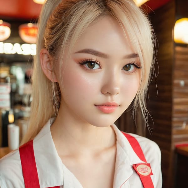 Tags: 21872187, SDXL
{"3": {"inputs": {"seed": 774631971379157, "steps": 64, "cfg": 5.33, "sampler_name": "dpmpp_2m", "scheduler": "karras", "denoise": 1.0, "model": ["27", 0], "positive": ["6", 0], "negative": ["7", 0], "latent_image": ["5", 0]}, "class_type": "KSampler"}, "4": {"inputs": {"ckpt_name": "juggernautxl.safetensors"}, "class_type": "CheckpointLoaderSimple"}, "5": {"inputs": {"width": 1024, "height": 1024, "batch_size": 1}, "class_type": "EmptyLatentImage"}, "6": {"inputs": {"text": "20 year old girl, (idol:0.99), (seductive facial expression:1.07), (sexy lips:1.09), (temptress:1.01), (beautiful eyes:1.07), (eyelashes:0.98), (cute:1.12), (seductive pose:0.97), (detailed face:0.97), (slim:1.12), (blush:1.13), (pale skin:1.03), (double eyelids:1.13), (perky ass:1.14), (exposed ass:1.11), (looking back:1.09), (sexy ass:0.98), (thigh gap:1.05), (a waitress in uniform:1.09) working at a restaurant, (RAW:1.08), (natural looking skin:1.07), (film:1.02), (detailed skin:1.01), (textured skin:1.08), (candid cinema:1.01), (portra:1.08), (skin fuzz:1.00), (soft lighting:1.09)", "clip": ["27", 1]}, "class_type": "CLIPTextEncode"}, "7": {"inputs": {"text": "(low resolution:1.07), (watermark:1.08), (twisted:1.13), (bad hands:1.12), (distorted:1.11), (worst quality:1.11), (open mouth:1.06)", "clip": ["27", 1]}, "class_type": "CLIPTextEncode"}, "8": {"inputs": {"samples": ["3", 0], "vae": ["4", 2]}, "class_type": "VAEDecode"}, "25": {"inputs": {"lora_name": "nudify_xl.safetensors", "strength_model": 0.24, "strength_clip": 0.31, "model": ["4", 0], "clip": ["4", 1]}, "class_type": "LoraLoader"}, "26": {"inputs": {"lora_name": "shirtlift_SDXL_v2.safetensors", "strength_model": 0.11, "strength_clip": 0.01, "model": ["25", 0], "clip": ["25", 1]}, "class_type": "LoraLoader"}, "27": {"inputs": {"lora_name": "PerfectEyesXL.safetensors", "strength_model": 0.04, "strength_clip": 0.07, "model": ["26", 0], "clip": ["26", 1]}, "class_type": "LoraLoader"}, "30": {"inputs": {"model_name": "4x_NMKD-Superscale-SP_178000_G.pth"}, "class_type": "UpscaleModelLoader"}, "31": {"inputs": {"upscale_model": ["30", 0], "image": ["8", 0]}, "class_type": "ImageUpscaleWithModel"}, "32": {"inputs": {"upscale_method": "lanczos", "scale_by": 0.5, "image": ["31", 0]}, "class_type": "ImageScaleBy"}, "33": {"inputs": {"pixels": ["32", 0], "vae": ["4", 2]}, "class_type": "VAEEncode"}, "34": {"inputs": {"seed": 774631971379157, "steps": 64, "cfg": 5.33, "sampler_name": "dpmpp_2m", "scheduler": "karras", "denoise": 0.3, "model": ["27", 0], "positive": ["6", 0], "negative": ["7", 0], "latent_image": ["33", 0]}, "class_type": "KSampler"}, "36": {"inputs": {"samples": ["34", 0], "vae": ["4", 2]}, "class_type": "VAEDecode"}, "39": {"inputs": {"filename_prefix": "comfyapi-1725408437112", "images": ["36", 0]}, "class_type": "SaveImage"}}