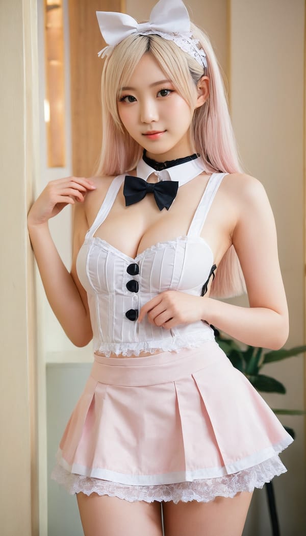 Tags: 21872187, SDXL
{"3": {"inputs": {"seed": 613897531595146, "steps": 64, "cfg": 5.21, "sampler_name": "dpmpp_2m", "scheduler": "karras", "denoise": 1.0, "model": ["27", 0], "positive": ["6", 0], "negative": ["7", 0], "latent_image": ["5", 0]}, "class_type": "KSampler"}, "4": {"inputs": {"ckpt_name": "juggernautxl.safetensors"}, "class_type": "CheckpointLoaderSimple"}, "5": {"inputs": {"width": 768, "height": 1344, "batch_size": 1}, "class_type": "EmptyLatentImage"}, "6": {"inputs": {"text": "20 year old girl, (japanese:1.14), (temptress:1.02), (beautiful eyes:1.12), (seductive pose:1.04), (sexy lips:1.00), (blush:1.14), (eyelashes:1.10), (detailed face:1.10), (idol:1.14), (seductive facial expression:1.10), (pale skin:1.08), (cute:1.08), (slim:0.99), (in a seductive pose:1.00), (large perky breasts:1.08), (cleavage:1.08), (thigh gap:1.04), in a (skimpy maid costume:1.00) working at a maid cafe, choker, bowtie, headband, pleated skirt, (detailed skin:1.04), (candid cinema:1.06), (portra:1.00), (film:1.02), (soft lighting:1.01), (skin fuzz:1.05), (natural looking skin:1.00), (RAW:1.03), (textured skin:1.01)", "clip": ["27", 1]}, "class_type": "CLIPTextEncode"}, "7": {"inputs": {"text": "(distorted:1.07), (bad hands:1.06), (watermark:1.08), (worst quality:1.09), (low resolution:1.14), (twisted:1.13), (open mouth:1.05)", "clip": ["27", 1]}, "class_type": "CLIPTextEncode"}, "8": {"inputs": {"samples": ["3", 0], "vae": ["4", 2]}, "class_type": "VAEDecode"}, "25": {"inputs": {"lora_name": "nudify_xl.safetensors", "strength_model": 0.2, "strength_clip": 0.33, "model": ["4", 0], "clip": ["4", 1]}, "class_type": "LoraLoader"}, "26": {"inputs": {"lora_name": "shirtlift_SDXL_v2.safetensors", "strength_model": 0.13, "strength_clip": 0.0, "model": ["25", 0], "clip": ["25", 1]}, "class_type": "LoraLoader"}, "27": {"inputs": {"lora_name": "PerfectEyesXL.safetensors", "strength_model": 0.06, "strength_clip": 0.03, "model": ["26", 0], "clip": ["26", 1]}, "class_type": "LoraLoader"}, "30": {"inputs": {"model_name": "4x_NMKD-Superscale-SP_178000_G.pth"}, "class_type": "UpscaleModelLoader"}, "31": {"inputs": {"upscale_model": ["30", 0], "image": ["8", 0]}, "class_type": "ImageUpscaleWithModel"}, "32": {"inputs": {"upscale_method": "lanczos", "scale_by": 0.5, "image": ["31", 0]}, "class_type": "ImageScaleBy"}, "33": {"inputs": {"pixels": ["32", 0], "vae": ["4", 2]}, "class_type": "VAEEncode"}, "34": {"inputs": {"seed": 613897531595146, "steps": 64, "cfg": 5.21, "sampler_name": "dpmpp_2m", "scheduler": "karras", "denoise": 0.3, "model": ["27", 0], "positive": ["6", 0], "negative": ["7", 0], "latent_image": ["33", 0]}, "class_type": "KSampler"}, "36": {"inputs": {"samples": ["34", 0], "vae": ["4", 2]}, "class_type": "VAEDecode"}, "39": {"inputs": {"filename_prefix": "comfyapi-1718524990108", "images": ["36", 0]}, "class_type": "SaveImage"}}