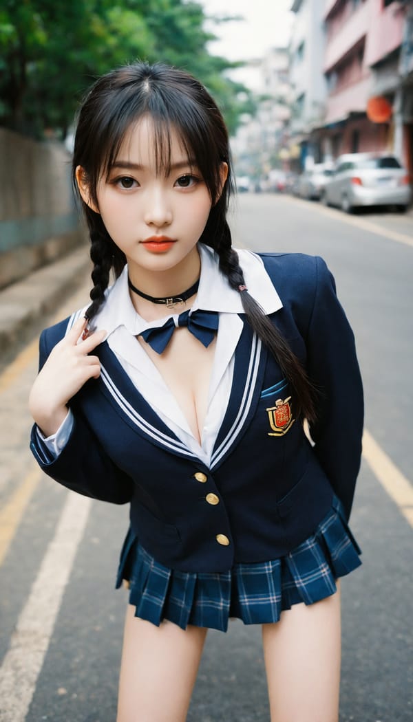 Tags: 21872187, SDXL
{"3": {"inputs": {"seed": 747765423582436, "steps": 64, "cfg": 6.32, "sampler_name": "dpmpp_2m", "scheduler": "karras", "denoise": 1.0, "model": ["27", 0], "positive": ["6", 0], "negative": ["7", 0], "latent_image": ["5", 0]}, "class_type": "KSampler"}, "4": {"inputs": {"ckpt_name": "helloworldxl.safetensors"}, "class_type": "CheckpointLoaderSimple"}, "5": {"inputs": {"width": 768, "height": 1344, "batch_size": 1}, "class_type": "EmptyLatentImage"}, "6": {"inputs": {"text": "18 year old girl, (chinese:1.06), (temptress:1.11), (seductive facial expression:1.10), (seductive pose:1.08), (pale skin:0.97), (slim:1.07), (idol:1.05), (cute:1.03), (double eyelids:1.04), (sexy lips:0.97), (blush:1.06), (eyelashes:0.96), (detailed face:0.97), (beautiful eyes:1.01), (in a seductive pose:1.07), (large perky breasts:1.01), (cleavage:0.99), (thigh gap:1.07), (school uniform:1.07), choker, busy street, (natural looking skin:1.03), (skin fuzz:1.03), (textured skin:1.00), (detailed skin:1.09), (soft lighting:1.06), (RAW:1.02), (candid cinema:1.08), (film:1.07), (portra:1.05)", "clip": ["27", 1]}, "class_type": "CLIPTextEncode"}, "7": {"inputs": {"text": "(open mouth:1.10), (low resolution:1.07), (bad hands:1.09), (twisted:1.09), (watermark:1.10), (distorted:1.06), (worst quality:1.11)", "clip": ["27", 1]}, "class_type": "CLIPTextEncode"}, "8": {"inputs": {"samples": ["3", 0], "vae": ["4", 2]}, "class_type": "VAEDecode"}, "25": {"inputs": {"lora_name": "nudify_xl.safetensors", "strength_model": 0.32, "strength_clip": 0.01, "model": ["4", 0], "clip": ["4", 1]}, "class_type": "LoraLoader"}, "26": {"inputs": {"lora_name": "shirtlift_SDXL_v2.safetensors", "strength_model": 0.07, "strength_clip": 0.07, "model": ["25", 0], "clip": ["25", 1]}, "class_type": "LoraLoader"}, "27": {"inputs": {"lora_name": "PerfectEyesXL.safetensors", "strength_model": 0.18, "strength_clip": 0.03, "model": ["26", 0], "clip": ["26", 1]}, "class_type": "LoraLoader"}, "30": {"inputs": {"model_name": "4x_NMKD-Superscale-SP_178000_G.pth"}, "class_type": "UpscaleModelLoader"}, "31": {"inputs": {"upscale_model": ["30", 0], "image": ["8", 0]}, "class_type": "ImageUpscaleWithModel"}, "32": {"inputs": {"upscale_method": "lanczos", "scale_by": 0.5, "image": ["31", 0]}, "class_type": "ImageScaleBy"}, "33": {"inputs": {"pixels": ["32", 0], "vae": ["4", 2]}, "class_type": "VAEEncode"}, "34": {"inputs": {"seed": 747765423582436, "steps": 64, "cfg": 6.32, "sampler_name": "dpmpp_2m", "scheduler": "karras", "denoise": 0.3, "model": ["27", 0], "positive": ["6", 0], "negative": ["7", 0], "latent_image": ["33", 0]}, "class_type": "KSampler"}, "36": {"inputs": {"samples": ["34", 0], "vae": ["4", 2]}, "class_type": "VAEDecode"}, "39": {"inputs": {"filename_prefix": "comfyapi-1714326371121", "images": ["36", 0]}, "class_type": "SaveImage"}}