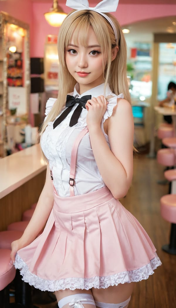 Tags: 21872187, SDXL
{"3": {"inputs": {"seed": 111023578658494, "steps": 64, "cfg": 6.14, "sampler_name": "dpmpp_2m", "scheduler": "karras", "denoise": 1.0, "model": ["27", 0], "positive": ["6", 0], "negative": ["7", 0], "latent_image": ["5", 0]}, "class_type": "KSampler"}, "4": {"inputs": {"ckpt_name": "juggernautxl.safetensors"}, "class_type": "CheckpointLoaderSimple"}, "5": {"inputs": {"width": 768, "height": 1344, "batch_size": 1}, "class_type": "EmptyLatentImage"}, "6": {"inputs": {"text": "21 year old girl, (blush:1.04), (temptress:1.03), (seductive pose:1.01), (eyelashes:1.12), (cute:1.05), (seductive facial expression:1.01), (slim:1.05), (double eyelids:0.98), (pale skin:0.96), (sexy lips:1.13), (detailed face:1.02), (idol:1.07), (perky ass:0.97), (exposed ass:1.04), (looking back:1.01), (sexy ass:1.02), (thigh gap:1.10), in a (skimpy maid costume:0.98) working at a maid cafe, choker, bowtie, headband, pleated skirt, (RAW:1.08), (natural looking skin:1.00), (skin fuzz:1.06), (portra:1.00), (soft lighting:1.06), (detailed skin:1.09), (candid cinema:1.03), (film:1.08), (textured skin:1.07)", "clip": ["27", 1]}, "class_type": "CLIPTextEncode"}, "7": {"inputs": {"text": "(open mouth:1.14), (watermark:1.05), (worst quality:1.13), (distorted:1.06), (bad hands:1.10), (twisted:1.06), (low resolution:1.12)", "clip": ["27", 1]}, "class_type": "CLIPTextEncode"}, "8": {"inputs": {"samples": ["3", 0], "vae": ["4", 2]}, "class_type": "VAEDecode"}, "25": {"inputs": {"lora_name": "nudify_xl.safetensors", "strength_model": 0.3, "strength_clip": 0.37, "model": ["4", 0], "clip": ["4", 1]}, "class_type": "LoraLoader"}, "26": {"inputs": {"lora_name": "shirtlift_SDXL_v2.safetensors", "strength_model": 0.02, "strength_clip": 0.08, "model": ["25", 0], "clip": ["25", 1]}, "class_type": "LoraLoader"}, "27": {"inputs": {"lora_name": "PerfectEyesXL.safetensors", "strength_model": 0.17, "strength_clip": 0.15, "model": ["26", 0], "clip": ["26", 1]}, "class_type": "LoraLoader"}, "30": {"inputs": {"model_name": "4x_NMKD-Superscale-SP_178000_G.pth"}, "class_type": "UpscaleModelLoader"}, "31": {"inputs": {"upscale_model": ["30", 0], "image": ["8", 0]}, "class_type": "ImageUpscaleWithModel"}, "32": {"inputs": {"upscale_method": "lanczos", "scale_by": 0.5, "image": ["31", 0]}, "class_type": "ImageScaleBy"}, "33": {"inputs": {"pixels": ["32", 0], "vae": ["4", 2]}, "class_type": "VAEEncode"}, "34": {"inputs": {"seed": 111023578658494, "steps": 64, "cfg": 6.14, "sampler_name": "dpmpp_2m", "scheduler": "karras", "denoise": 0.3, "model": ["27", 0], "positive": ["6", 0], "negative": ["7", 0], "latent_image": ["33", 0]}, "class_type": "KSampler"}, "36": {"inputs": {"samples": ["34", 0], "vae": ["4", 2]}, "class_type": "VAEDecode"}, "39": {"inputs": {"filename_prefix": "comfyapi-1714003326936", "images": ["36", 0]}, "class_type": "SaveImage"}}