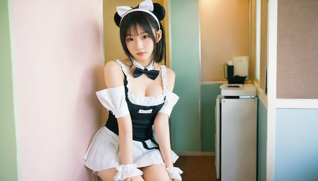 Tags: 21872187, SDXL
{"3": {"inputs": {"seed": 978805563720345, "steps": 64, "cfg": 6.65, "sampler_name": "dpmpp_2m", "scheduler": "karras", "denoise": 1.0, "model": ["27", 0], "positive": ["6", 0], "negative": ["7", 0], "latent_image": ["5", 0]}, "class_type": "KSampler"}, "4": {"inputs": {"ckpt_name": "leosamsHelloworldSDXL_helloworldSDXL32DPO.safetensors"}, "class_type": "CheckpointLoaderSimple"}, "5": {"inputs": {"width": 1344, "height": 768, "batch_size": 1}, "class_type": "EmptyLatentImage"}, "6": {"inputs": {"text": "21 year old girl, (japanese:1.03), (taiwanese:1.12), (chinese:1.12), (idol:1.02), (seductive pose:1.01), (sexy lips:1.09), (slim:1.03), (blush:1.02), (seductive facial expression:1.09), (temptress:1.06), (cute:1.10), (detailed face:1.01), (double eyelids:1.09), (eyelashes:0.99), (pale skin:1.01), (perky ass:1.14), (exposed ass:1.04), (looking back:1.03), (sexy ass:1.05), (thigh gap:1.09), in a (skimpy maid costume:1.03) working at a maid cafe, choker, bowtie, headband, pleated skirt, (portra:1.00), (candid cinema:1.00), (RAW:1.05), (textured skin:1.01), (natural looking skin:1.01), (film:1.05), (soft lighting:1.05), (skin fuzz:1.02), (detailed skin:1.09)", "clip": ["27", 1]}, "class_type": "CLIPTextEncode"}, "7": {"inputs": {"text": "(worst quality:1.14), (open mouth:1.08), (watermark:1.08), (distorted:1.08), (bad hands:1.05), (twisted:1.06), (low resolution:1.05)", "clip": ["27", 1]}, "class_type": "CLIPTextEncode"}, "8": {"inputs": {"samples": ["3", 0], "vae": ["4", 2]}, "class_type": "VAEDecode"}, "25": {"inputs": {"lora_name": "nudify_xl.safetensors", "strength_model": 0.02, "strength_clip": 0.01, "model": ["4", 0], "clip": ["4", 1]}, "class_type": "LoraLoader"}, "26": {"inputs": {"lora_name": "shirtlift_SDXL_v2.safetensors", "strength_model": 0.05, "strength_clip": 0.08, "model": ["25", 0], "clip": ["25", 1]}, "class_type": "LoraLoader"}, "27": {"inputs": {"lora_name": "PerfectEyesXL.safetensors", "strength_model": 0.14, "strength_clip": 0.06, "model": ["26", 0], "clip": ["26", 1]}, "class_type": "LoraLoader"}, "30": {"inputs": {"model_name": "4x_NMKD-Superscale-SP_178000_G.pth"}, "class_type": "UpscaleModelLoader"}, "31": {"inputs": {"upscale_model": ["30", 0], "image": ["8", 0]}, "class_type": "ImageUpscaleWithModel"}, "32": {"inputs": {"upscale_method": "lanczos", "scale_by": 0.5, "image": ["31", 0]}, "class_type": "ImageScaleBy"}, "33": {"inputs": {"pixels": ["32", 0], "vae": ["4", 2]}, "class_type": "VAEEncode"}, "34": {"inputs": {"seed": 978805563720345, "steps": 64, "cfg": 6.65, "sampler_name": "dpmpp_2m", "scheduler": "karras", "denoise": 0.3, "model": ["27", 0], "positive": ["6", 0], "negative": ["7", 0], "latent_image": ["33", 0]}, "class_type": "KSampler"}, "36": {"inputs": {"samples": ["34", 0], "vae": ["4", 2]}, "class_type": "VAEDecode"}, "39": {"inputs": {"filename_prefix": "comfyapi-1707835936627", "images": ["36", 0]}, "class_type": "SaveImage"}}