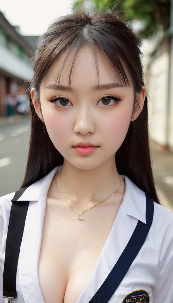 Tags: 21872187, SDXL
{"3": {"inputs": {"seed": 653182359215260, "steps": 64, "cfg": 7.33, "sampler_name": "dpmpp_2m", "scheduler": "karras", "denoise": 1.0, "model": ["27", 0], "positive": ["6", 0], "negative": ["7", 0], "latent_image": ["5", 0]}, "class_type": "KSampler"}, "4": {"inputs": {"ckpt_name": "juggernautxl.safetensors"}, "class_type": "CheckpointLoaderSimple"}, "5": {"inputs": {"width": 768, "height": 1344, "batch_size": 1}, "class_type": "EmptyLatentImage"}, "6": {"inputs": {"text": "26 year old girl, (detailed face:1.12), (idol:1.10), (blush:1.03), (seductive facial expression:1.05), (double eyelids:0.99), (eyelashes:1.12), (temptress:1.11), (slim:1.10), (seductive pose:0.98), (pale skin:1.10), (cute:1.00), (sexy lips:1.05), (beautiful eyes:1.11), (in a seductive pose:0.98), (large perky breasts:1.13), (cleavage:1.04), (thigh gap:1.07), (school uniform:1.11), choker, busy street, (film:1.09), (textured skin:1.07), (portra:1.08), (soft lighting:1.06), (natural looking skin:1.05), (skin fuzz:1.08), (detailed skin:1.05), (candid cinema:1.04), (RAW:1.00)", "clip": ["27", 1]}, "class_type": "CLIPTextEncode"}, "7": {"inputs": {"text": "(low resolution:1.07), (twisted:1.12), (watermark:1.05), (worst quality:1.10), (bad hands:1.11), (distorted:1.06), (open mouth:1.11)", "clip": ["27", 1]}, "class_type": "CLIPTextEncode"}, "8": {"inputs": {"samples": ["3", 0], "vae": ["4", 2]}, "class_type": "VAEDecode"}, "25": {"inputs": {"lora_name": "nudify_xl.safetensors", "strength_model": 0.05, "strength_clip": 0.11, "model": ["4", 0], "clip": ["4", 1]}, "class_type": "LoraLoader"}, "26": {"inputs": {"lora_name": "shirtlift_SDXL_v2.safetensors", "strength_model": 0.07, "strength_clip": 0.19, "model": ["25", 0], "clip": ["25", 1]}, "class_type": "LoraLoader"}, "27": {"inputs": {"lora_name": "PerfectEyesXL.safetensors", "strength_model": 0.14, "strength_clip": 0.06, "model": ["26", 0], "clip": ["26", 1]}, "class_type": "LoraLoader"}, "30": {"inputs": {"model_name": "4x_NMKD-Superscale-SP_178000_G.pth"}, "class_type": "UpscaleModelLoader"}, "31": {"inputs": {"upscale_model": ["30", 0], "image": ["8", 0]}, "class_type": "ImageUpscaleWithModel"}, "32": {"inputs": {"upscale_method": "lanczos", "scale_by": 0.5, "image": ["31", 0]}, "class_type": "ImageScaleBy"}, "33": {"inputs": {"pixels": ["32", 0], "vae": ["4", 2]}, "class_type": "VAEEncode"}, "34": {"inputs": {"seed": 653182359215260, "steps": 64, "cfg": 7.33, "sampler_name": "dpmpp_2m", "scheduler": "karras", "denoise": 0.3, "model": ["27", 0], "positive": ["6", 0], "negative": ["7", 0], "latent_image": ["33", 0]}, "class_type": "KSampler"}, "36": {"inputs": {"samples": ["34", 0], "vae": ["4", 2]}, "class_type": "VAEDecode"}, "39": {"inputs": {"filename_prefix": "comfyapi-1724066457491", "images": ["36", 0]}, "class_type": "SaveImage"}}