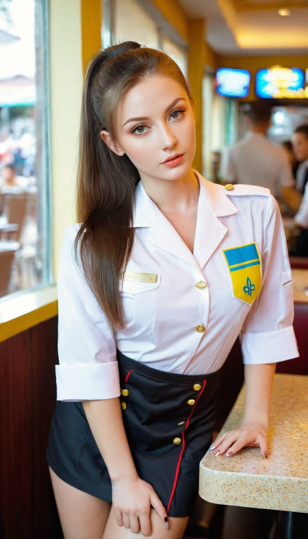 Tags: 21872187, SDXL
{"3": {"inputs": {"seed": 971091968124453, "steps": 64, "cfg": 7.69, "sampler_name": "dpmpp_2m", "scheduler": "karras", "denoise": 1.0, "model": ["27", 0], "positive": ["6", 0], "negative": ["7", 0], "latent_image": ["5", 0]}, "class_type": "KSampler"}, "4": {"inputs": {"ckpt_name": "leosamsHelloworldSDXL_helloworldSDXL32DPO.safetensors"}, "class_type": "CheckpointLoaderSimple"}, "5": {"inputs": {"width": 768, "height": 1344, "batch_size": 1}, "class_type": "EmptyLatentImage"}, "6": {"inputs": {"text": "28 year old girl, (ukrainian:1.11), (slim:1.13), (temptress:1.14), (detailed face:1.13), (seductive facial expression:1.02), (eyelashes:1.00), (blush:0.97), (seductive pose:1.04), (pale skin:1.11), (cute:1.09), (sexy lips:0.96), (idol:0.98), (beautiful eyes:1.03), (double eyelids:1.00), (perky ass:1.12), (exposed ass:1.13), (looking back:1.10), (sexy ass:1.01), (thigh gap:0.96), (a waitress in uniform:1.07) working at a restaurant, (skin fuzz:1.02), (film:1.09), (detailed skin:1.07), (RAW:1.08), (candid cinema:1.06), (natural looking skin:1.09), (portra:1.02), (soft lighting:1.08), (textured skin:1.00)", "clip": ["27", 1]}, "class_type": "CLIPTextEncode"}, "7": {"inputs": {"text": "(low resolution:1.11), (twisted:1.06), (bad hands:1.06), (open mouth:1.13), (distorted:1.09), (worst quality:1.14), (watermark:1.14)", "clip": ["27", 1]}, "class_type": "CLIPTextEncode"}, "8": {"inputs": {"samples": ["3", 0], "vae": ["4", 2]}, "class_type": "VAEDecode"}, "25": {"inputs": {"lora_name": "nudify_xl.safetensors", "strength_model": 0.37, "strength_clip": 0.17, "model": ["4", 0], "clip": ["4", 1]}, "class_type": "LoraLoader"}, "26": {"inputs": {"lora_name": "shirtlift_SDXL_v2.safetensors", "strength_model": 0.04, "strength_clip": 0.13, "model": ["25", 0], "clip": ["25", 1]}, "class_type": "LoraLoader"}, "27": {"inputs": {"lora_name": "PerfectEyesXL.safetensors", "strength_model": 0.1, "strength_clip": 0.13, "model": ["26", 0], "clip": ["26", 1]}, "class_type": "LoraLoader"}, "30": {"inputs": {"model_name": "4x_NMKD-Superscale-SP_178000_G.pth"}, "class_type": "UpscaleModelLoader"}, "31": {"inputs": {"upscale_model": ["30", 0], "image": ["8", 0]}, "class_type": "ImageUpscaleWithModel"}, "32": {"inputs": {"upscale_method": "lanczos", "scale_by": 0.5, "image": ["31", 0]}, "class_type": "ImageScaleBy"}, "33": {"inputs": {"pixels": ["32", 0], "vae": ["4", 2]}, "class_type": "VAEEncode"}, "34": {"inputs": {"seed": 971091968124453, "steps": 64, "cfg": 7.69, "sampler_name": "dpmpp_2m", "scheduler": "karras", "denoise": 0.3, "model": ["27", 0], "positive": ["6", 0], "negative": ["7", 0], "latent_image": ["33", 0]}, "class_type": "KSampler"}, "36": {"inputs": {"samples": ["34", 0], "vae": ["4", 2]}, "class_type": "VAEDecode"}, "39": {"inputs": {"filename_prefix": "comfyapi-1707303501046", "images": ["36", 0]}, "class_type": "SaveImage"}}