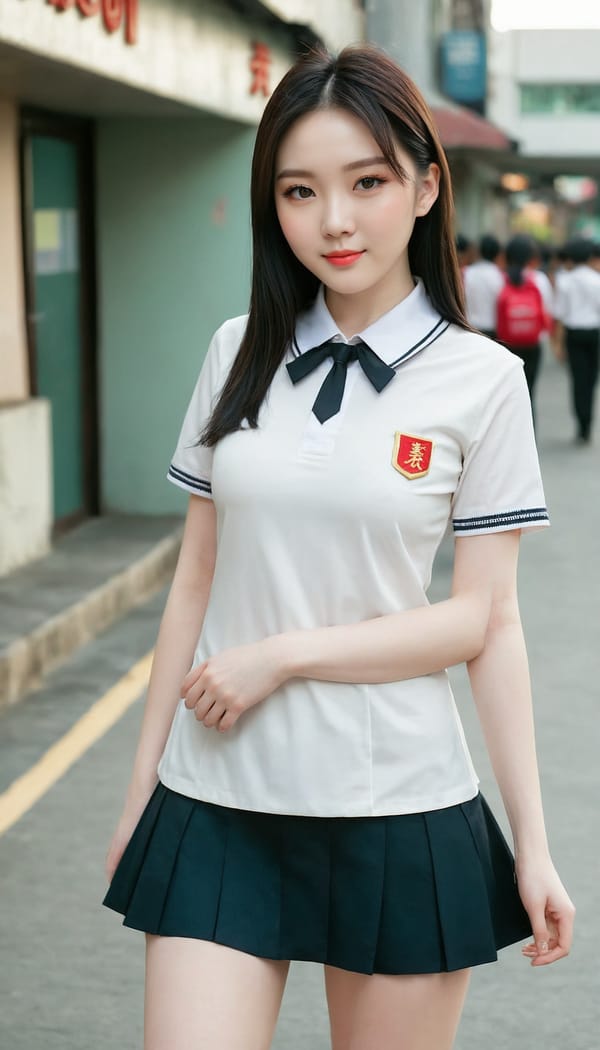 Tags: 21872187, SDXL
{"3": {"inputs": {"seed": 304280047024934, "steps": 64, "cfg": 6.33, "sampler_name": "dpmpp_2m", "scheduler": "karras", "denoise": 1.0, "model": ["27", 0], "positive": ["6", 0], "negative": ["7", 0], "latent_image": ["5", 0]}, "class_type": "KSampler"}, "4": {"inputs": {"ckpt_name": "juggernautXL_v8Rundiffusion.safetensors"}, "class_type": "CheckpointLoaderSimple"}, "5": {"inputs": {"width": 768, "height": 1344, "batch_size": 1}, "class_type": "EmptyLatentImage"}, "6": {"inputs": {"text": "27 year old girl, (chinese:0.98), (double eyelids:0.99), (pale skin:1.08), (beautiful eyes:1.12), (slim:1.03), (temptress:1.08), (cute:1.14), (sexy lips:0.99), (seductive facial expression:0.97), (idol:1.09), (eyelashes:0.97), (detailed face:1.13), (blush:0.95), (seductive pose:1.04), (perky ass:1.00), (exposed ass:0.95), (looking back:1.01), (sexy ass:1.09), (thigh gap:1.10), (school uniform:1.05), choker, busy street, (natural looking skin:1.03), (skin fuzz:1.07), (portra:1.06), (film:1.08), (RAW:1.04), (detailed skin:1.00), (soft lighting:1.03), (candid cinema:1.07), (textured skin:1.00)", "clip": ["27", 1]}, "class_type": "CLIPTextEncode"}, "7": {"inputs": {"text": "(worst quality:1.14), (open mouth:1.07), (watermark:1.05), (low resolution:1.09), (twisted:1.13), (distorted:1.09), (bad hands:1.07)", "clip": ["27", 1]}, "class_type": "CLIPTextEncode"}, "8": {"inputs": {"samples": ["3", 0], "vae": ["4", 2]}, "class_type": "VAEDecode"}, "25": {"inputs": {"lora_name": "nudify_xl.safetensors", "strength_model": 0.14, "strength_clip": 0.09, "model": ["4", 0], "clip": ["4", 1]}, "class_type": "LoraLoader"}, "26": {"inputs": {"lora_name": "shirtlift_SDXL_v2.safetensors", "strength_model": 0.02, "strength_clip": 0.09, "model": ["25", 0], "clip": ["25", 1]}, "class_type": "LoraLoader"}, "27": {"inputs": {"lora_name": "PerfectEyesXL.safetensors", "strength_model": 0.13, "strength_clip": 0.14, "model": ["26", 0], "clip": ["26", 1]}, "class_type": "LoraLoader"}, "30": {"inputs": {"model_name": "4x_NMKD-Superscale-SP_178000_G.pth"}, "class_type": "UpscaleModelLoader"}, "31": {"inputs": {"upscale_model": ["30", 0], "image": ["8", 0]}, "class_type": "ImageUpscaleWithModel"}, "32": {"inputs": {"upscale_method": "lanczos", "scale_by": 0.5, "image": ["31", 0]}, "class_type": "ImageScaleBy"}, "33": {"inputs": {"pixels": ["32", 0], "vae": ["4", 2]}, "class_type": "VAEEncode"}, "34": {"inputs": {"seed": 304280047024934, "steps": 64, "cfg": 6.33, "sampler_name": "dpmpp_2m", "scheduler": "karras", "denoise": 0.3, "model": ["27", 0], "positive": ["6", 0], "negative": ["7", 0], "latent_image": ["33", 0]}, "class_type": "KSampler"}, "36": {"inputs": {"samples": ["34", 0], "vae": ["4", 2]}, "class_type": "VAEDecode"}, "39": {"inputs": {"filename_prefix": "comfyapi-1707322787746", "images": ["36", 0]}, "class_type": "SaveImage"}}