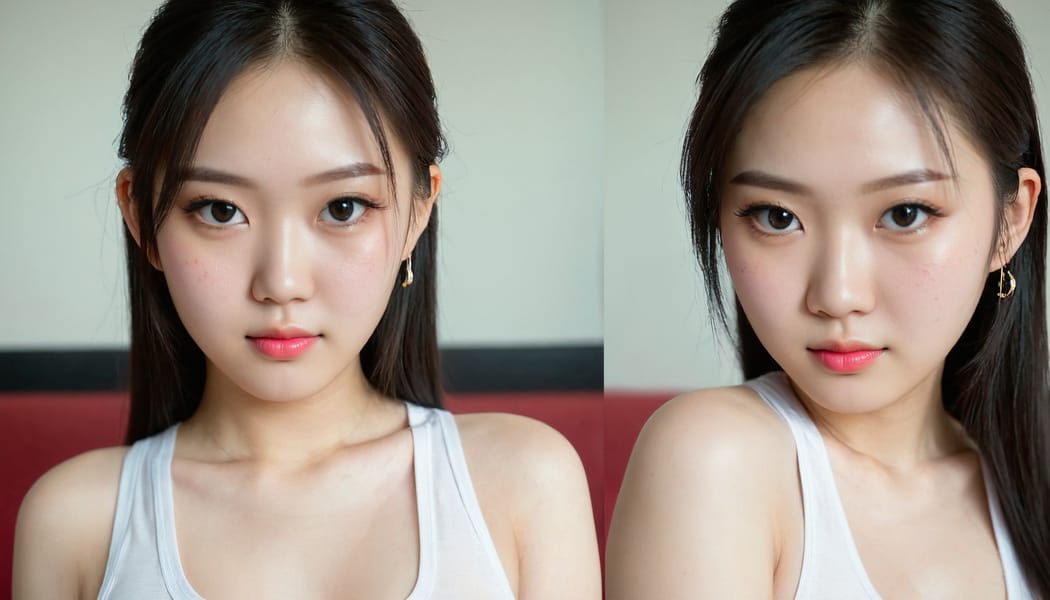 Tags: 21872187, SDXL
{"3": {"inputs": {"seed": 115115944316426, "steps": 64, "cfg": 7.48, "sampler_name": "dpmpp_2m", "scheduler": "karras", "denoise": 1.0, "model": ["27", 0], "positive": ["6", 0], "negative": ["7", 0], "latent_image": ["5", 0]}, "class_type": "KSampler"}, "4": {"inputs": {"ckpt_name": "juggernautXL_v8Rundiffusion.safetensors"}, "class_type": "CheckpointLoaderSimple"}, "5": {"inputs": {"width": 1344, "height": 768, "batch_size": 1}, "class_type": "EmptyLatentImage"}, "6": {"inputs": {"text": "18 year old girl, (chinese:1.09), (slim:1.10), (beautiful eyes:0.98), (detailed face:0.98), (pale skin:1.11), (cute:1.02), (double eyelids:1.14), (seductive pose:0.99), (temptress:1.00), (eyelashes:1.12), (seductive facial expression:1.00), (blush:1.01), (idol:0.98), (sexy lips:1.08), (perky ass:1.10), (exposed ass:1.05), (looking back:1.06), (sexy ass:1.14), (thigh gap:1.02), (white tanktop:0.95), busy street, (natural looking skin:1.05), (candid cinema:1.05), (skin fuzz:1.06), (textured skin:1.08), (detailed skin:1.01), (film:1.06), (RAW:1.01), (soft lighting:1.02), (portra:1.00)", "clip": ["27", 1]}, "class_type": "CLIPTextEncode"}, "7": {"inputs": {"text": "(bad hands:1.10), (low resolution:1.14), (twisted:1.07), (worst quality:1.14), (distorted:1.12), (watermark:1.09), (open mouth:1.05)", "clip": ["27", 1]}, "class_type": "CLIPTextEncode"}, "8": {"inputs": {"samples": ["3", 0], "vae": ["4", 2]}, "class_type": "VAEDecode"}, "25": {"inputs": {"lora_name": "nudify_xl.safetensors", "strength_model": 0.05, "strength_clip": 0.33, "model": ["4", 0], "clip": ["4", 1]}, "class_type": "LoraLoader"}, "26": {"inputs": {"lora_name": "shirtlift_SDXL_v2.safetensors", "strength_model": 0.04, "strength_clip": 0.12, "model": ["25", 0], "clip": ["25", 1]}, "class_type": "LoraLoader"}, "27": {"inputs": {"lora_name": "PerfectEyesXL.safetensors", "strength_model": 0.18, "strength_clip": 0.14, "model": ["26", 0], "clip": ["26", 1]}, "class_type": "LoraLoader"}, "30": {"inputs": {"model_name": "4x_NMKD-Superscale-SP_178000_G.pth"}, "class_type": "UpscaleModelLoader"}, "31": {"inputs": {"upscale_model": ["30", 0], "image": ["8", 0]}, "class_type": "ImageUpscaleWithModel"}, "32": {"inputs": {"upscale_method": "lanczos", "scale_by": 0.5, "image": ["31", 0]}, "class_type": "ImageScaleBy"}, "33": {"inputs": {"pixels": ["32", 0], "vae": ["4", 2]}, "class_type": "VAEEncode"}, "34": {"inputs": {"seed": 115115944316426, "steps": 64, "cfg": 7.48, "sampler_name": "dpmpp_2m", "scheduler": "karras", "denoise": 0.3, "model": ["27", 0], "positive": ["6", 0], "negative": ["7", 0], "latent_image": ["33", 0]}, "class_type": "KSampler"}, "36": {"inputs": {"samples": ["34", 0], "vae": ["4", 2]}, "class_type": "VAEDecode"}, "39": {"inputs": {"filename_prefix": "comfyapi-1707848681389", "images": ["36", 0]}, "class_type": "SaveImage"}}