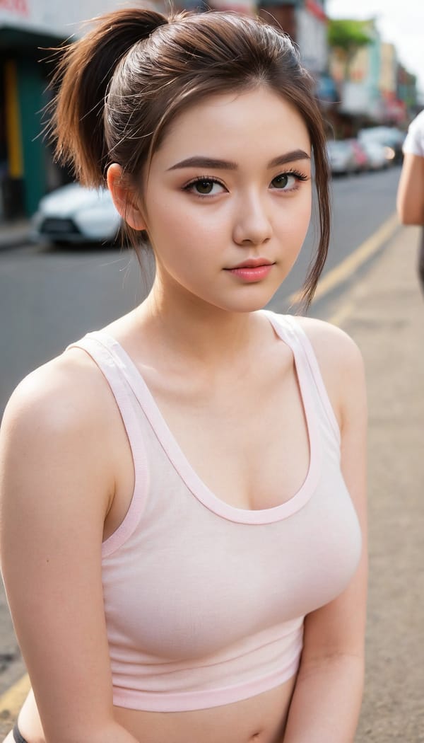 Tags: 21872187, SDXL
{"3": {"inputs": {"seed": 743441032236158, "steps": 64, "cfg": 7.26, "sampler_name": "dpmpp_2m", "scheduler": "karras", "denoise": 1.0, "model": ["27", 0], "positive": ["6", 0], "negative": ["7", 0], "latent_image": ["5", 0]}, "class_type": "KSampler"}, "4": {"inputs": {"ckpt_name": "juggernautXL_v8Rundiffusion.safetensors"}, "class_type": "CheckpointLoaderSimple"}, "5": {"inputs": {"width": 768, "height": 1344, "batch_size": 1}, "class_type": "EmptyLatentImage"}, "6": {"inputs": {"text": "22 year old girl, (detailed face:1.06), (double eyelids:1.02), (sexy lips:0.97), (seductive pose:1.06), (cute:1.12), (idol:1.09), (temptress:1.12), (blush:1.13), (slim:1.01), (pale skin:1.08), (eyelashes:1.03), (beautiful eyes:1.10), (seductive facial expression:1.06), (perky ass:0.99), (exposed ass:1.05), (looking back:1.11), (sexy ass:1.13), (thigh gap:1.13), (white tanktop:0.99), busy street, (skin fuzz:1.04), (candid cinema:1.05), (RAW:1.02), (film:1.06), (natural looking skin:1.05), (detailed skin:1.00), (textured skin:1.00), (portra:1.09), (soft lighting:1.05)", "clip": ["27", 1]}, "class_type": "CLIPTextEncode"}, "7": {"inputs": {"text": "(twisted:1.07), (worst quality:1.10), (low resolution:1.13), (bad hands:1.10), (open mouth:1.08), (watermark:1.07), (distorted:1.05)", "clip": ["27", 1]}, "class_type": "CLIPTextEncode"}, "8": {"inputs": {"samples": ["3", 0], "vae": ["4", 2]}, "class_type": "VAEDecode"}, "25": {"inputs": {"lora_name": "nudify_xl.safetensors", "strength_model": 0.05, "strength_clip": 0.33, "model": ["4", 0], "clip": ["4", 1]}, "class_type": "LoraLoader"}, "26": {"inputs": {"lora_name": "shirtlift_SDXL_v2.safetensors", "strength_model": 0.02, "strength_clip": 0.16, "model": ["25", 0], "clip": ["25", 1]}, "class_type": "LoraLoader"}, "27": {"inputs": {"lora_name": "PerfectEyesXL.safetensors", "strength_model": 0.0, "strength_clip": 0.0, "model": ["26", 0], "clip": ["26", 1]}, "class_type": "LoraLoader"}, "30": {"inputs": {"model_name": "4x_NMKD-Superscale-SP_178000_G.pth"}, "class_type": "UpscaleModelLoader"}, "31": {"inputs": {"upscale_model": ["30", 0], "image": ["8", 0]}, "class_type": "ImageUpscaleWithModel"}, "32": {"inputs": {"upscale_method": "lanczos", "scale_by": 0.5, "image": ["31", 0]}, "class_type": "ImageScaleBy"}, "33": {"inputs": {"pixels": ["32", 0], "vae": ["4", 2]}, "class_type": "VAEEncode"}, "34": {"inputs": {"seed": 743441032236158, "steps": 64, "cfg": 7.26, "sampler_name": "dpmpp_2m", "scheduler": "karras", "denoise": 0.3, "model": ["27", 0], "positive": ["6", 0], "negative": ["7", 0], "latent_image": ["33", 0]}, "class_type": "KSampler"}, "36": {"inputs": {"samples": ["34", 0], "vae": ["4", 2]}, "class_type": "VAEDecode"}, "39": {"inputs": {"filename_prefix": "comfyapi-1708233319231", "images": ["36", 0]}, "class_type": "SaveImage"}}