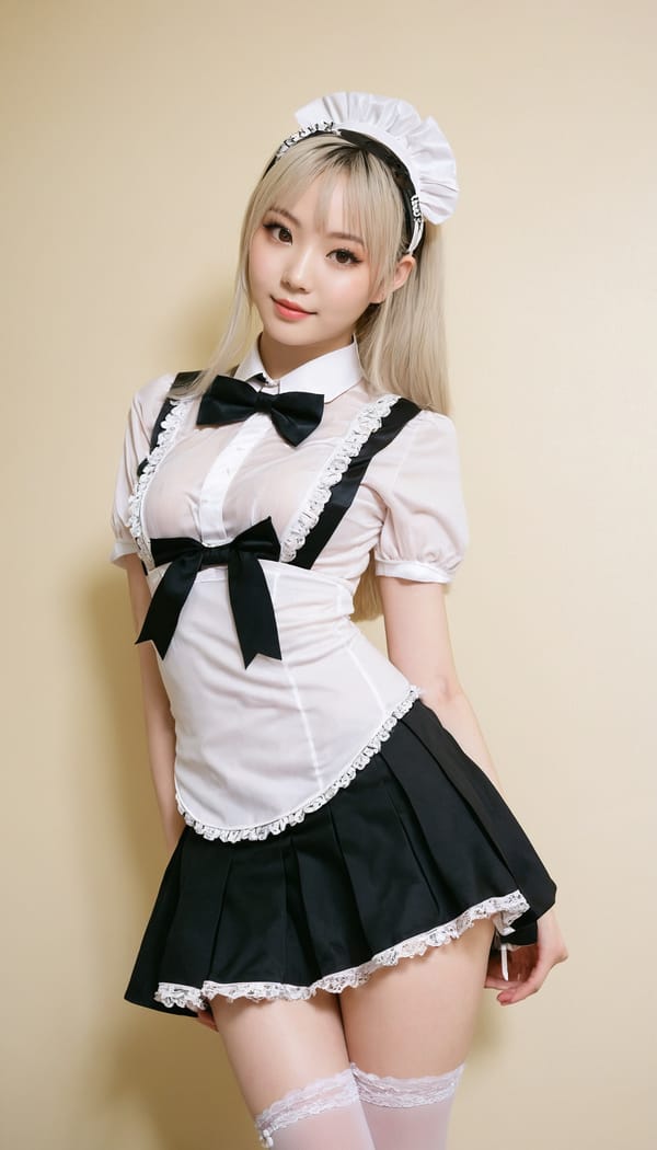 Tags: 21872187, SDXL
{"3": {"inputs": {"seed": 223339768201949, "steps": 64, "cfg": 6.72, "sampler_name": "dpmpp_2m", "scheduler": "karras", "denoise": 1.0, "model": ["27", 0], "positive": ["6", 0], "negative": ["7", 0], "latent_image": ["5", 0]}, "class_type": "KSampler"}, "4": {"inputs": {"ckpt_name": "juggernautxl.safetensors"}, "class_type": "CheckpointLoaderSimple"}, "5": {"inputs": {"width": 768, "height": 1344, "batch_size": 1}, "class_type": "EmptyLatentImage"}, "6": {"inputs": {"text": "26 year old girl, (japanese:0.97), (ukrainian:1.09), (eyelashes:0.99), (pale skin:1.08), (sexy lips:1.01), (cute:1.08), (seductive facial expression:1.02), (blush:1.06), (double eyelids:1.02), (beautiful eyes:1.11), (slim:1.10), (detailed face:1.02), (idol:1.05), (temptress:1.10), (seductive pose:1.10), (perky ass:1.01), (exposed ass:0.97), (looking back:0.99), (sexy ass:1.06), (thigh gap:1.04), in a (skimpy maid costume:1.09) working at a maid cafe, choker, bowtie, headband, pleated skirt, (film:1.02), (portra:1.08), (RAW:1.09), (skin fuzz:1.02), (detailed skin:1.08), (soft lighting:1.04), (textured skin:1.09), (natural looking skin:1.06)", "clip": ["27", 1]}, "class_type": "CLIPTextEncode"}, "7": {"inputs": {"text": "(low resolution:1.10), (watermark:1.06), (distorted:1.05), (twisted:1.11), (worst quality:1.11), (open mouth:1.06), (bad hands:1.07)", "clip": ["27", 1]}, "class_type": "CLIPTextEncode"}, "8": {"inputs": {"samples": ["3", 0], "vae": ["4", 2]}, "class_type": "VAEDecode"}, "25": {"inputs": {"lora_name": "nudify_xl.safetensors", "strength_model": 0.29, "strength_clip": 0.29, "model": ["4", 0], "clip": ["4", 1]}, "class_type": "LoraLoader"}, "26": {"inputs": {"lora_name": "shirtlift_SDXL_v2.safetensors", "strength_model": 0.13, "strength_clip": 0.06, "model": ["25", 0], "clip": ["25", 1]}, "class_type": "LoraLoader"}, "27": {"inputs": {"lora_name": "PerfectEyesXL.safetensors", "strength_model": 0.02, "strength_clip": 0.01, "model": ["26", 0], "clip": ["26", 1]}, "class_type": "LoraLoader"}, "30": {"inputs": {"model_name": "4x_NMKD-Superscale-SP_178000_G.pth"}, "class_type": "UpscaleModelLoader"}, "31": {"inputs": {"upscale_model": ["30", 0], "image": ["8", 0]}, "class_type": "ImageUpscaleWithModel"}, "32": {"inputs": {"upscale_method": "lanczos", "scale_by": 0.5, "image": ["31", 0]}, "class_type": "ImageScaleBy"}, "33": {"inputs": {"pixels": ["32", 0], "vae": ["4", 2]}, "class_type": "VAEEncode"}, "34": {"inputs": {"seed": 223339768201949, "steps": 64, "cfg": 6.72, "sampler_name": "dpmpp_2m", "scheduler": "karras", "denoise": 0.3, "model": ["27", 0], "positive": ["6", 0], "negative": ["7", 0], "latent_image": ["33", 0]}, "class_type": "KSampler"}, "36": {"inputs": {"samples": ["34", 0], "vae": ["4", 2]}, "class_type": "VAEDecode"}, "39": {"inputs": {"filename_prefix": "comfyapi-1716143083000", "images": ["36", 0]}, "class_type": "SaveImage"}}