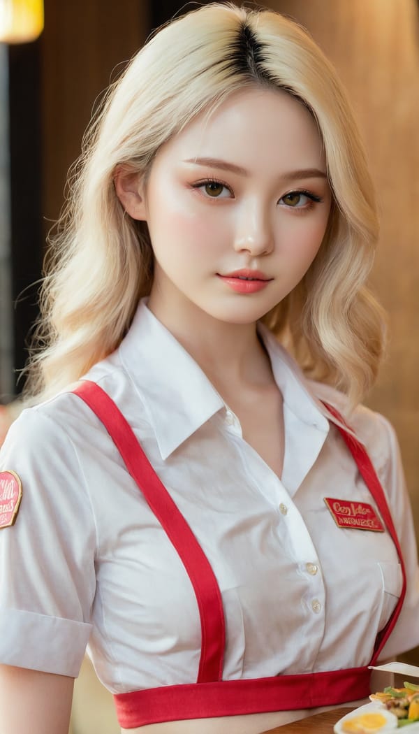 Tags: 21872187, SDXL
{"3": {"inputs": {"seed": 652369546155147, "steps": 64, "cfg": 6.13, "sampler_name": "dpmpp_2m", "scheduler": "karras", "denoise": 1.0, "model": ["27", 0], "positive": ["6", 0], "negative": ["7", 0], "latent_image": ["5", 0]}, "class_type": "KSampler"}, "4": {"inputs": {"ckpt_name": "juggernautxl.safetensors"}, "class_type": "CheckpointLoaderSimple"}, "5": {"inputs": {"width": 768, "height": 1344, "batch_size": 1}, "class_type": "EmptyLatentImage"}, "6": {"inputs": {"text": "20 year old girl, (temptress:1.01), (sexy lips:1.06), (seductive facial expression:1.00), (detailed face:0.95), (slim:1.11), (seductive pose:0.98), (eyelashes:0.95), (cute:1.04), (pale skin:1.10), (beautiful eyes:1.13), (idol:0.96), (double eyelids:1.14), (blush:1.08), (in a seductive pose:1.04), (large perky breasts:0.97), (cleavage:0.96), (thigh gap:1.11), (a waitress in uniform:1.14) working at a restaurant, (detailed skin:1.09), (film:1.01), (RAW:1.00), (soft lighting:1.06), (skin fuzz:1.05), (candid cinema:1.04), (textured skin:1.08), (portra:1.00), (natural looking skin:1.00)", "clip": ["27", 1]}, "class_type": "CLIPTextEncode"}, "7": {"inputs": {"text": "(distorted:1.08), (bad hands:1.10), (twisted:1.11), (low resolution:1.14), (open mouth:1.14), (worst quality:1.12), (watermark:1.10)", "clip": ["27", 1]}, "class_type": "CLIPTextEncode"}, "8": {"inputs": {"samples": ["3", 0], "vae": ["4", 2]}, "class_type": "VAEDecode"}, "25": {"inputs": {"lora_name": "nudify_xl.safetensors", "strength_model": 0.1, "strength_clip": 0.31, "model": ["4", 0], "clip": ["4", 1]}, "class_type": "LoraLoader"}, "26": {"inputs": {"lora_name": "shirtlift_SDXL_v2.safetensors", "strength_model": 0.01, "strength_clip": 0.07, "model": ["25", 0], "clip": ["25", 1]}, "class_type": "LoraLoader"}, "27": {"inputs": {"lora_name": "PerfectEyesXL.safetensors", "strength_model": 0.15, "strength_clip": 0.18, "model": ["26", 0], "clip": ["26", 1]}, "class_type": "LoraLoader"}, "30": {"inputs": {"model_name": "4x_NMKD-Superscale-SP_178000_G.pth"}, "class_type": "UpscaleModelLoader"}, "31": {"inputs": {"upscale_model": ["30", 0], "image": ["8", 0]}, "class_type": "ImageUpscaleWithModel"}, "32": {"inputs": {"upscale_method": "lanczos", "scale_by": 0.5, "image": ["31", 0]}, "class_type": "ImageScaleBy"}, "33": {"inputs": {"pixels": ["32", 0], "vae": ["4", 2]}, "class_type": "VAEEncode"}, "34": {"inputs": {"seed": 652369546155147, "steps": 64, "cfg": 6.13, "sampler_name": "dpmpp_2m", "scheduler": "karras", "denoise": 0.3, "model": ["27", 0], "positive": ["6", 0], "negative": ["7", 0], "latent_image": ["33", 0]}, "class_type": "KSampler"}, "36": {"inputs": {"samples": ["34", 0], "vae": ["4", 2]}, "class_type": "VAEDecode"}, "39": {"inputs": {"filename_prefix": "comfyapi-1732573586690", "images": ["36", 0]}, "class_type": "SaveImage"}}